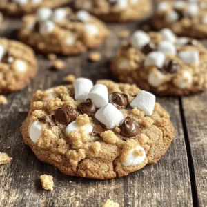 To make these S'mores Cookies, you will need the following ingredients: - 1 cup unsalted butter, softened to room temperature - 3/4 cup packed brown sugar - 1/2 cup granulated sugar - 1 large egg - 1 teaspoon pure vanilla extract - 2 cups all-purpose flour - 1/2 teaspoon baking soda - 1/4 teaspoon fine sea salt - 1 cup chocolate chips (semi-sweet or milk chocolate) - 1 cup mini marshmallows - 1 cup graham cracker crumbs You can make some swaps if needed. For a gluten-free version, use gluten-free flour instead of regular flour. If you want a vegan option, replace the butter with coconut oil and use a flax egg instead of a regular egg. To make a flax egg, mix one tablespoon of flaxseed meal with three tablespoons of water and let it sit for about five minutes. Using room temperature ingredients is key to getting the best texture. Softened butter mixes better with sugars, making your cookies light and fluffy. Also, room temperature eggs blend smoothly into the batter, ensuring even mixing. So, take a moment to let your butter and eggs sit out before you start baking! 1. Preheat the Oven: First, set your oven to 350°F (175°C). This step is key for even baking. While it heats, prepare two baking sheets with parchment paper. This will keep the cookies from sticking. 2. Creaming the Butter and Sugars: In a large bowl, add the softened butter, brown sugar, and granulated sugar. Use an electric mixer on medium speed. Beat the mixture for about 3-4 minutes. You want it to be light and fluffy. This texture helps the cookies rise and stay soft. 1. Incorporate Egg and Vanilla: Next, add the large egg and pure vanilla extract to the butter mixture. Mix on low speed until smooth. This step is crucial for flavor and moisture. You want everything blended well but don’t overdo it. 2. Combine Dry Ingredients: In a separate bowl, whisk the all-purpose flour, baking soda, and fine sea salt. Gradually mix these dry ingredients into the wet mixture. Stir just until combined. A few streaks of flour are fine; overmixing can make your cookies tough. 1. Folding in Chocolate Chips, Marshmallows, and Graham Cracker Crumbs: Now, grab a spatula. Gently fold in the chocolate chips, mini marshmallows, and graham cracker crumbs. This step ensures that each bite has a good mix of flavors. Be careful not to break the marshmallows too much. These steps will guide you to make delightful S'mores Cookies. For the complete process, check the Full Recipe. Enjoy baking! How to achieve the perfect cookie texture? To get the best cookie texture, you want a soft inside and a crisp edge. Make sure to cream the butter and sugars well. This step adds air and lightness. Also, do not overbake your cookies. They should look a bit soft in the center when you take them out. They will firm up as they cool. Tips for ensuring even baking? To bake evenly, you can rotate your baking sheets halfway through the baking time. This helps all cookies get the same heat. Use an oven thermometer to check if your oven runs hot or cold. This will help you adjust the baking time if needed. Suggestions for flavor variations You can easily change the flavor of your S'mores Cookies. Try adding peanut butter to the dough for a nutty twist. You can also mix in different types of chocolate, like dark chocolate or white chocolate chips. This gives a unique taste to each batch. Recommended toppings and sprinkles For extra fun, think about adding toppings. You can sprinkle some crushed graham crackers on top before baking. Another idea is to drizzle melted chocolate over the cookies after baking. This makes the cookies look fancy and taste even better. {{image_4}} If you want to make gluten-free s'mores cookies, you can swap regular flour for gluten-free flour. Brands like Bob's Red Mill work well. This change keeps the taste great without gluten. Make sure to check that your chocolate chips and marshmallows are also gluten-free. For vegan s'mores cookies, you can use applesauce instead of the egg. This keeps the cookies moist and tasty. Use dairy-free chocolate chips and coconut cream to replace regular marshmallows. These swaps help to keep the flavor while being plant-based. You can have fun with flavor by using flavored chocolate. Try dark chocolate with sea salt or mint chocolate. These will add a twist to the classic taste. Different types of cookies can also be a base. Consider using chocolate chip cookies or even oatmeal cookies. Adding nuts like walnuts or pecans gives a nice crunch. Dried fruits like cherries or cranberries add sweetness. These little changes make your s'mores cookies unique and exciting. Each cookie can feel like a new treat! To keep your S'mores Cookies fresh, store them in an airtight container. This helps lock in moisture and flavor. Place parchment paper between layers to stop them from sticking together. Store cookies at room temperature, away from sunlight and heat. Ideal conditions help them last longer. They can stay fresh for up to one week this way. Freezing cookie dough is a smart way to enjoy these treats later. Start by scooping the dough into balls. Then, place them on a baking sheet and freeze until solid. This usually takes about two hours. Once frozen, transfer the dough balls to a freezer-safe bag. Be sure to label the bag with the date. You can freeze the dough for up to three months. For baked cookies, place them in an airtight container or a freezer bag. They can stay fresh for up to three months as well. To enjoy, thaw at room temperature or warm them in the oven. Now you can enjoy your S'mores Cookies whenever you crave them! For the full experience, check out the Full Recipe. Can I make these cookies ahead of time? Yes, you can make these cookies ahead of time. Prepare the dough, scoop it into balls, and freeze them on a baking sheet. Once frozen, transfer the dough balls to a freezer-safe bag. When you're ready to bake, just add a few extra minutes to the baking time. How do I know when the cookies are done baking? Check the edges of the cookies. They should be lightly golden brown. The centers may look a bit soft, but they will firm up as they cool. This gives you that chewy texture we love in S'mores Cookies. What should I do if my dough is too sticky? If your dough is sticky, add a little more flour, one tablespoon at a time. Mix it in gently until the dough is easier to handle. Be careful not to add too much, as that can make your cookies tough. Can I add more marshmallows to the recipe? Absolutely! You can add more marshmallows if you love that gooey texture. Just make sure they are evenly mixed throughout the dough for the best results. Too many marshmallows can make the dough harder to scoop, so find a balance that works for you. This post covered everything you need for delicious S'mores Cookies. We discussed key ingredients, proper mixing, and baking tips. You learned about variations, storage, and answers to common questions. By following these steps, you can create cookies that impress. Enjoy experimenting with flavors and textures. With practice, you’ll bake perfect treats every time. Enjoy your baking journey!