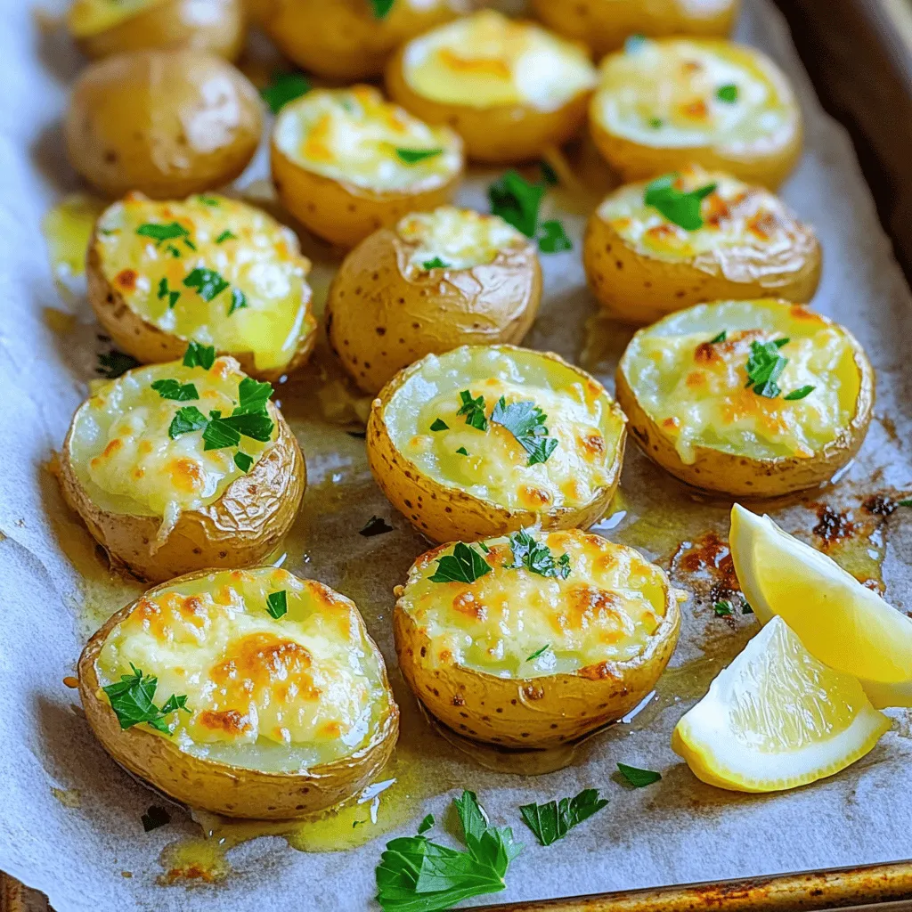To make Roasted Garlic Butter Parmesan Potatoes, gather these ingredients: - 2 pounds baby potatoes, halved - 6 cloves garlic, minced - 1/2 cup unsalted butter, melted - 1 cup grated Parmesan cheese - 2 tablespoons fresh parsley, chopped - 1 teaspoon dried oregano - 1 lemon, zested and juiced - Salt and freshly ground black pepper to taste Each ingredient plays a key role. The baby potatoes provide a soft, creamy base. Garlic adds a rich, savory flavor. Unsalted butter gives a smooth texture and depth. Parmesan cheese brings a sharp, salty kick. Fresh parsley adds a hint of color and freshness. Oregano introduces earthy notes. Lemon zest and juice brighten the dish. Salt and pepper enhance all these flavors. For the full recipe, check the detailed instructions. You will love how simple it is to create this delightful dish! Start by preheating your oven to 425°F (220°C). This heat will make the potatoes crispy and golden. To make cleanup easier later, line a large baking sheet with parchment paper. This helps prevent sticking and makes it simple to serve. In a large mixing bowl, combine the halved baby potatoes with the minced garlic, melted butter, dried oregano, lemon zest, lemon juice, and a good sprinkle of salt and freshly ground black pepper. Toss everything together well. You want the potatoes to be fully coated in the mix. This step is key to getting great flavor. Spread the seasoned potatoes out on the prepared baking sheet. Make sure they are in a single layer with the cut side down. This helps them get that nice crispiness. - Roasting Guide Place the baking sheet in your preheated oven. Roast the potatoes for 25-30 minutes. They should look golden brown and feel tender when you poke them with a fork. Remember to flip them halfway through cooking. This way, they brown evenly on all sides. - Adding Parmesan Once the potatoes are done, take the baking sheet out of the oven. Sprinkle the grated Parmesan cheese over the hot potatoes right away. This will let the cheese melt nicely. Put the baking sheet back in the oven for an extra 5-7 minutes. You want the cheese to melt and bubble. These steps will lead you to amazing Roasted Garlic Butter Parmesan Potatoes. For the complete recipe, check out the Full Recipe. To get the best crispiness, use small baby potatoes. Their thin skin helps them cook well. Halve the potatoes, then place them cut-side down on the baking sheet. This method creates a nice golden brown surface. Remember to flip them halfway through cooking. This step ensures they brown evenly on both sides. You can easily swap some ingredients based on what you have. Instead of baby potatoes, you can use Yukon Gold or red potatoes. If you don’t have unsalted butter, salted butter works too; just cut back on added salt. For the cheese, feel free to use Asiago or Romano if you want a different flavor. Fresh herbs like thyme or basil can replace parsley for a new twist. These roasted garlic butter parmesan potatoes are great as a side dish. They pair well with a variety of main dishes. Consider serving them with grilled chicken or salmon for a tasty meal. They also go well with steak or pork chops. For a vegetarian option, try them with a fresh salad or roasted vegetables. Enjoy exploring different pairings that suit your taste! You can find the Full Recipe to make these delicious potatoes. {{image_4}} If you crave a kick, try adding red pepper flakes. Mix in one teaspoon with the garlic and butter. This heat enhances the rich flavors of the dish. You can adjust the spice level based on your taste. More flakes mean more heat! You can also serve with a spicy dipping sauce for extra flavor. For a fresh twist, add herbs like thyme or rosemary. Use one tablespoon of chopped fresh herbs along with the garlic. This will give the potatoes an aromatic profile. You can mix and match herbs based on what you love. Fresh herbs bring a burst of color and flavor to your dish. If you want a plant-based version, swap the butter for a vegan alternative. Use your favorite plant-based butter in the same amount. This keeps the creamy texture while making it dairy-free. You can also use nutritional yeast instead of Parmesan for a cheesy taste. This option is healthy and still delicious! For more details, check the [Full Recipe]. After you enjoy your Roasted Garlic Butter Parmesan Potatoes, store any leftovers in an airtight container. This keeps them fresh and tasty. Make sure to let them cool before sealing. You can keep them in the fridge for up to three days. If you want to enjoy them longer, consider freezing. To reheat, preheat your oven to 350°F (175°C). Spread the potatoes on a baking sheet. Heat them for about 10-15 minutes until warm. This method helps restore their crunch. You can also use a microwave for quick reheating, but they might become soft. Best Practices If you want to freeze your Roasted Garlic Butter Parmesan Potatoes, follow these steps. First, let them cool completely. Then, spread them on a baking sheet in a single layer. Freeze for about 1-2 hours until solid. After that, transfer them to a freezer-safe bag or container. Label it with the date. You can freeze them for up to three months. When ready to eat, thaw in the fridge overnight before reheating. To make roasted garlic butter parmesan potatoes, you start by preheating your oven to 425°F (220°C). Then, you mix halved baby potatoes with minced garlic, melted butter, oregano, lemon zest, lemon juice, and salt and pepper in a large bowl. Toss everything well to coat the potatoes. Next, spread them on a baking sheet, cut-side down. Roast them for 25-30 minutes until golden brown. Flip them halfway for even cooking. Finally, add grated Parmesan on top and roast for another 5-7 minutes. The cheese will melt and bubble. Garnish with parsley and serve warm. For more details, check the Full Recipe. Yes, you can use other types of potatoes. While baby potatoes are great for their small size and creamy texture, you can try Yukon Gold or red potatoes. They both taste fantastic when roasted. Just make sure to cut them into similar sizes for even cooking. If you use larger potatoes, cut them into bite-sized pieces. This way, they will cook at the same pace as the rest. You can add many things to enhance the flavor of roasted garlic butter parmesan potatoes. Here are some tips for seasoning: - Add smoked paprika for a warm, smoky taste. - Try fresh herbs like rosemary or thyme for a fragrant touch. - A pinch of red pepper flakes brings heat and spice. - Consider adding a splash of balsamic vinegar for tanginess. - You can even mix in some cooked bacon for a savory crunch. Experiment with different flavors to find what you enjoy most! We explored how to make tasty roasted garlic butter parmesan potatoes. You learned the key ingredients, from baby potatoes to fresh parsley. Following the steps, like preheating the oven and mixing everything carefully, leads to great flavor. Remember, achieving that perfect crispiness can take practice. Don't hesitate to try new variations or ingredients. Enjoy your cooking adventure and share these potatoes with loved ones! Happy roasting!