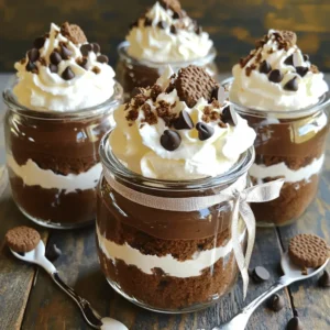 - 1 cup chocolate cake crumbs - 1 cup crushed chocolate sandwich cookies (such as Oreos) - 1 cup heavy whipping cream - 1/2 cup powdered sugar - 1 teaspoon vanilla extract - 1/4 cup cream cheese, softened - 1/2 cup mini chocolate chips - Extra crushed cookies for garnish - You can use coconut cream instead of heavy whipping cream. It gives a nice flavor. - For gluten-free options, choose gluten-free cookies and a gluten-free cake mix. - If you want lower sugar, try using a sugar substitute in the whipped cream. These ingredient options make it easy for everyone to enjoy the cookies and cream cake jar. You can pick what suits your needs best. Remember, the key is to keep the layers balanced and delicious. Enjoy making this sweet treat! To start, you need chocolate cake crumbs. You can bake a cake from scratch or use a mix. If you bake your cake, let it cool completely first. This step is key for a moist cake. Once cool, crumble the cake into fine pieces. Aim for about 1 cup of crumbs. This will give you a great base for your jar. Next, it’s time to make the whipped cream. In a medium bowl, mix heavy cream, powdered sugar, and vanilla extract. Use a hand mixer or stand mixer on medium speed. Beat the mixture until soft peaks form, which takes about 3-5 minutes. Now, gently fold in the softened cream cheese. This step is important as it adds a rich flavor. Be careful not to overmix; you want to keep that light and airy texture. Now for the fun part: layering your cake jar. Choose clear glass jars or cups. Start with a layer of chocolate cake crumbs at the bottom. This gives a solid base. Next, spoon a layer of whipped cream over the crumbs. Use the back of a spoon to smooth it out evenly. Aim to fill about 1/4 of the jar with this layer. Then, sprinkle a generous amount of crushed cookies on top. This adds great flavor and texture. Repeat these layers until the jars are full. Make sure the last layer is whipped cream for a clean finish. Garnish the top with mini chocolate chips and extra crushed cookies. This adds a nice touch and makes your dessert look appealing. Finally, cover the jars and refrigerate for at least 2 hours. This chill time helps the flavors mix well together. For the full recipe, check the earlier section. To get smooth whipped cream, use chilled heavy cream. Chill your mixing bowl too. Start mixing slowly, then increase speed. Stop when you see soft peaks. This takes about 3 to 5 minutes. To avoid soggy cake layers, use only the recommended amount of whipped cream. Make sure the cake crumbs are dry. Layer carefully, letting each layer rest before adding the next. This keeps everything light and fluffy. Cookies and cream cake jars are great for parties and birthdays. They work well for picnics too. You can enjoy them at family gatherings or movie nights. For drinks, pair these jars with milk or coffee. Chocolate milk complements the cookies well. Lemonade offers a nice contrast for a summer treat. Garnishing makes your cake jars pop. Use mini chocolate chips and crushed cookies on top. A sprig of mint can add color too. For special events, choose themed jars. Use festive colors for holidays. Label each jar with a cute tag for guests. This adds a personal touch and makes your dessert stand out. {{image_4}} You can easily change the cookies and cream cake jar's flavor. Try adding mint extract for a fresh twist. Just a few drops will make a big difference. You can also layer in some fruit. Berries add a sweet and tart flavor that pairs well with the creamy layers. Strawberries or raspberries work best. If you want a vegan version, swap the cream and cheese for plant-based choices. Use coconut cream instead of heavy cream. Look for vegan cream cheese to keep the texture. For nut allergies, ensure the cookies are nut-free. You can use graham crackers instead of chocolate cookies. This makes a safe and tasty treat for everyone. While jars are fun, you can get creative with serving. Use clear cups or bowls for a change. This lets you show off the pretty layers. You can also use small glasses for a more elegant look. Another idea is to layer the mix in a large dish. Guests can scoop their servings. This way, everyone enjoys the treat in their own way. To keep your Cookies and Cream Cake Jars fresh, store them in the fridge. Here are my best practices: - Use airtight containers or lids on your jars. This prevents drying out. - Keep the jars away from strong-smelling foods to avoid flavor transfer. - Layering the ingredients properly helps keep them fresh longer. The shelf life of prepared jars is about 3-5 days in the fridge. However, the texture may change over time. I recommend enjoying them within this window for the best taste. If you want to save some jars for later, freezing is a great option. Here’s how to freeze and thaw them successfully: - Freeze the jars without the whipped cream layer for better texture. The cake can get soggy if frozen with the cream. - Wrap the jars tightly with plastic wrap or foil. This prevents freezer burn. When you’re ready to enjoy them, thaw the jars in the fridge overnight. This keeps the texture nice and smooth. Here are tips for maintaining texture after freezing: - Avoid refreezing once thawed. This can change the quality. - If the whipped cream seems a bit runny after thawing, give it a gentle whip to restore its fluffiness. With these storage tips, you can always have a delightful Cookies and Cream Cake Jar ready! You can keep Cookies and Cream Cake Jars in the fridge for up to four days. Make sure to cover them well. If you want to store them longer, you can freeze them. In the freezer, they stay good for about two months. Just make sure to let them thaw in the fridge before you enjoy them. Yes, you can make these jars ahead of time! I recommend preparing them the day before your event. This allows the flavors to blend nicely. Just remember to chill them for at least two hours before serving. If you make them in advance, they will taste even better! If you need a non-dairy option, you can use coconut cream. It has a rich flavor and works well. You can also try almond milk cream or soy cream. Both can be whipped to create a nice texture. These substitutes will still give you that creamy layer in the cake jar. You learned how to create delicious Cookies and Cream Cake Jars. I shared the main ingredients, like chocolate cake crumbs and cream cheese. We explored substitutes for different diets and gave you step-by-step instructions for preparing and layering. Remember to garnish your jars for a fun touch. With these tips, you can impress anyone with your tasty treats. Now, get ready to enjoy your cake jars at your next event!