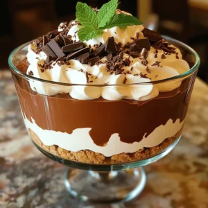 To make a delicious Triple-Chocolate Trifle, gather these ingredients: - 1 cup dark chocolate pudding (prepared) - 1 cup milk chocolate pudding (prepared) - 1 cup white chocolate pudding (prepared) - 1 cup heavy whipping cream - 2 tablespoons powdered sugar - 1 teaspoon vanilla extract - 1 cup chocolate cake, cubed (store-bought or homemade) - 1 cup crushed chocolate cookies (such as Oreos) - 1/2 cup assorted chocolate shavings (dark, milk, and/or white for garnish) - Fresh mint leaves for garnish (optional) You can swap some ingredients if needed. Here are a few ideas: - Use instant pudding mix instead of prepared puddings for speed. - Replace heavy cream with coconut cream for a dairy-free option. - If you don't have chocolate cake, use brownies or pound cake. - For a crunch, try granola instead of crushed cookies. Using high-quality ingredients can enhance your trifle's taste. Here are my top picks: - Choose premium brands for pudding for richer flavors. - Use fresh cream for the best texture in your whipped topping. - Select dark chocolate with at least 60% cocoa for deep flavor. - Opt for organic mint leaves to add a fresh touch. Feel free to explore these ideas as you prepare your Triple-Chocolate Trifle! You can find the Full Recipe to guide you through the steps. To start, you will need to make the puddings. Take three bowls and prepare dark, milk, and white chocolate puddings. Follow the instructions on the package. Once done, cover each bowl tightly with plastic wrap. This helps to keep the pudding fresh and prevents a skin from forming. Place the bowls in the fridge for about 1 to 2 hours. The puddings should be set firm and ready to use. While the puddings chill, let’s whip the cream. Grab a clean mixing bowl. In it, add the heavy whipping cream, powdered sugar, and vanilla extract. Use an electric mixer on medium speed. Beat the mixture until soft peaks form, which usually takes about 3 to 5 minutes. Be careful! If you whip too much, it can turn grainy. You want a smooth and creamy texture. Now comes the fun part: layering your trifle. Use a large clear glass trifle bowl or individual dessert cups. Start with a scoop of dark chocolate pudding at the bottom. Spread it evenly. Next, add cubed chocolate cake on top of the pudding. Then, follow with a layer of your whipped cream. Press it down gently to keep everything stable. Continue layering! Add the milk chocolate pudding, more cake cubes, and another layer of whipped cream. Repeat this process with white chocolate pudding and the remaining cake cubes. Aim to finish with a thick layer of whipped cream on top. For the final touch, sprinkle crushed chocolate cookies on the last layer of whipped cream. This gives a nice crunch. Add chocolate shavings and, if you like, fresh mint leaves for a pop of color. Once layered, place the trifle in the refrigerator for at least 1 hour. This lets the flavors mix and the layers set beautifully. Enjoy your delicious creation! For the full recipe, check the details above. When making a triple-chocolate trifle, avoid these common mistakes: - Skipping the chilling step: Always chill your puddings. This keeps them firm and helps layers hold their shape. - Over-whipping the cream: Aim for soft peaks. Over-whipped cream can become grainy and lose its smooth texture. - Not layering carefully: Layer gently. Pushing too hard can mix the layers, ruining the beautiful look. Serve your trifle in clear glass bowls. This lets everyone see the stunning layers. For a fun twist, offer individual cups. Guests love having their own dessert. Pair the trifle with coffee or a glass of milk for a perfect treat. Make your trifle eye-catching by following these tips: - Use a clear trifle bowl: This shows off the layers and colors beautifully. - Garnish creatively: Add chocolate shavings and crushed cookies on top. A mint leaf adds a fresh touch. - Chill before serving: This helps set the layers and enhances the flavors. Enjoy your dessert, and remember, the more colorful, the better! Check the Full Recipe for more details on making this delicious treat. {{image_4}} You can mix things up with flavors. Try adding fresh fruits. Berries like raspberries and strawberries add a nice touch. You can also layer in banana slices for added sweetness. These fruits pair well with chocolate. They bring a fresh taste that cuts through the richness. You can also use flavored puddings. Mint chocolate pudding can add a fun twist! For gluten-free options, swap the chocolate cake. Use gluten-free cake or brownies instead. They will work just as well in your trifle. You can also choose gluten-free cookies for the crushed layer. Look for brands that offer chocolate cookies labeled gluten-free. This way, you can still enjoy the trifle without worry. If you want a vegan trifle, there are great swaps. Use dairy-free chocolate puddings made from almond or coconut milk. You can whip coconut cream instead of heavy cream. It gives you a rich texture and flavor. For the cake, choose a vegan chocolate cake. There are many tasty mixes available. For cookies, select vegan chocolate cookies. These simple changes make the trifle vegan-friendly while still being delicious. For the complete recipe, check out the Full Recipe. Store any leftover trifle in an airtight container. It keeps well in the fridge for up to three days. Make sure to cover it tightly to keep it fresh. The layers may soften over time, but the taste will still be great. Always serve it cold for the best flavor. Freezing a triple-chocolate trifle isn’t ideal. The whipped cream and pudding may separate once thawed. If you want to freeze it, consider freezing the layers separately. You can freeze the cake and puddings for one to two months. Just remember to let them thaw in the fridge before you layer them again. - Keep chocolate pudding in the fridge until ready to use. - Store heavy cream in the coldest part of your fridge. - Use fresh mint leaves within a few days for the best flavor and look. - Keep crushed chocolate cookies in a sealed bag or container to stay fresh. Following these tips will help keep your ingredients in top shape for your triple-chocolate trifle. For the full recipe, check back on the steps outlined earlier. You can store a Triple-Chocolate Trifle in the fridge for up to three days. After that, the layers may start to blend, and the texture might change. Keep it in an airtight container to keep it fresh. If you notice any separation, it’s best to enjoy it sooner rather than later. Yes, you can make this dessert in advance! Preparing it a day ahead of time is a great idea. This allows the flavors to mix and the layers to set well. Just remember to cover the trifle with plastic wrap. This prevents it from absorbing other smells in the fridge. The best toppings for a Triple-Chocolate Trifle are crushed chocolate cookies, chocolate shavings, and fresh mint leaves. Crushed cookies add a nice crunch. Chocolate shavings give a fancy look. Mint leaves add a burst of color and freshness. You can also use berries for a fruity twist! Check the Full Recipe for more tips on presenting your trifle. This blog post covered everything you need for a perfect Triple-Chocolate Trifle. We explored the key ingredients, including substitutions for dietary needs. You learned step-by-step how to prepare, whip cream, and layer the dessert. I shared tips on avoiding common mistakes and enhancing presentation. Variations offer ways to customize your trifle with flavors and dietary options. Finally, proper storage ensures your trifle stays fresh longer. With these insights, you can create a delicious dessert that impresses all your guests. Enjoy making your own trifle creation!
