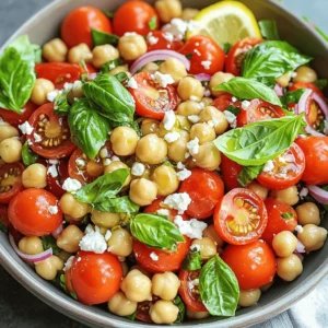 - Chickpeas (canned or cooked) - Fresh basil leaves - Cherry tomatoes - Red onion - Feta cheese (optional) - Olive oil and lemon juice for dressing - Additional vegetables (e.g., cucumber, bell pepper) - Spices and herbs (e.g., oregano, cumin) What are the nutritional benefits of chickpeas, tomatoes, and basil? Chickpeas pack a high protein punch. Just one cup gives you about 15 grams of protein. This makes them great for muscle health and energy. They also have fiber, which aids digestion. Tomatoes are rich in vitamins. They offer vitamin C and vitamin K. These vitamins help keep your skin healthy and your bones strong. They also contain antioxidants, which fight free radicals in your body. Basil adds flavor and health benefits too. It has anti-inflammatory properties and can help with digestion. Plus, it tastes great! With this mix of ingredients, this salad is not just tasty; it’s also good for you. For the full recipe, check out the details above! 1. Start by gathering your salad ingredients. You will need chickpeas, cherry tomatoes, basil, red onion, and feta cheese if you want. 2. In a big bowl, combine the rinsed chickpeas, halved cherry tomatoes, torn basil, and chopped red onion. Mix them gently. 3. If you like feta, sprinkle it over the mix for added flavor. 4. Now, let’s make the dressing. In a small bowl, whisk together olive oil, lemon juice, garlic powder, salt, and pepper. Ensure it is smooth. 1. Drizzle the dressing over the salad mixture. Toss everything carefully. You want even coating on all the ingredients. 2. Taste the salad. Add more salt or pepper if you want it bolder. 3. Let the salad rest for about 10 minutes. This helps the flavors blend together. 1. For presentation, serve the salad in a large bowl or on a colorful platter. 2. Garnish it with extra basil and a sprinkle of feta on top. This makes it look bright and fresh. 3. You can serve this salad chilled or at room temperature. Enjoy your delightful dish! For the full recipe, check out the details provided above. Selecting the best chickpeas (canned vs. dried): I recommend using canned chickpeas for this salad. They are quick and easy. Just rinse and drain them. If you prefer dried chickpeas, soak them overnight and cook until soft. Both options are tasty and packed with protein. Choosing ripe tomatoes for optimal flavor: Look for tomatoes that are firm but slightly soft to the touch. They should have a rich color and a sweet smell. Using fresh, ripe tomatoes makes your salad burst with flavor. Alternative dressings to complement the salad: You can try different dressings to mix things up. A balsamic vinaigrette adds a nice tang. For a spicy kick, mix in some sriracha or chili flakes. You can also use yogurt for a creamy, cool option. Tips for spicing up the base dressing: To enhance the simple olive oil and lemon dressing, add fresh herbs like dill or parsley. A dash of mustard can also give it a zesty twist. Don't be afraid to experiment to find your favorite flavor. Adding various proteins for a heartier salad: Want to make this salad even heartier? Add grilled chicken, shrimp, or even hard-boiled eggs. Each option boosts protein and makes the meal more filling. Suggestions for making it a complete meal: To transform this salad into a full meal, serve it with whole-grain pita or quinoa. Adding these sides brings in more nutrients and keeps you satisfied longer. Check out the [Full Recipe] for all the delicious details. {{image_4}} For those following vegan or vegetarian diets, this salad shines. You can skip the feta cheese. The salad remains delicious and protein-rich thanks to chickpeas. If you want a creamy texture, try avocado instead. If you need a gluten-free option, you’re in luck! All the ingredients here are naturally gluten-free. Enjoy it without worry. Seasons change, and so can your salad! In summer, use juicy heirloom tomatoes for sweetness. Add cucumber for crunch. In winter, try roasted vegetables like sweet potatoes. They add warmth and heartiness. For festive ideas, dress it up for holidays. In winter, add pomegranate seeds for color and a burst of flavor. In summer, serve it with grilled chicken or fish for a light meal. Let’s explore flavors from around the world! You can add herbs like cilantro or mint for a fresh twist. A sprinkle of cumin adds warmth and depth. If you love Mediterranean tastes, mix in olives or artichokes. For an Asian flair, toss in sesame oil and ginger. The options are endless! Each twist makes this classic salad unique and fun to enjoy. Remember, you can find the full recipe for this delightful salad above. Store your High Protein Chickpea, Basil & Tomato Salad in the fridge, not at room temperature. The cool temperature keeps the salad fresh. Use an airtight container for the best results. Glass containers work great, but plastic ones are fine too. Just make sure they are sealed well to keep the air out. Your salad will stay fresh for about 3 to 5 days in the fridge. Check for signs of spoilage like a sour smell or slimy texture. If the tomatoes look mushy or the basil turns brown, it is time to toss the salad. Always trust your senses; they will guide you. If your salad wilts, refresh it by adding more dressing or a splash of lemon juice. Toss it gently to coat. You can turn leftover salad into a wrap or a sandwich filling. Just scoop it onto bread or a tortilla and enjoy a new meal. Your creativity can make leftovers exciting again! For the complete recipe, check out [Full Recipe]. How many servings does this recipe make? This recipe makes four servings. It’s perfect for a light meal or side dish. Can I prepare this salad in advance? Yes, you can prepare this salad ahead of time. Just store it in the fridge. What is the protein content per serving? Each serving contains about 12 grams of protein. Chickpeas provide a great protein boost. Are there alternatives for low-sodium diets? Yes, you can use low-sodium chickpeas. You can also skip added salt in the dressing. Can I use dried chickpeas instead of canned ones? Yes, you can use dried chickpeas. Just cook and rinse them fully before use. What can I add to make it more filling? You can add quinoa, cooked grains, or even grilled chicken for extra protein and fiber. For more details on how to make this salad, check out the Full Recipe! This blog post covered how to make a tasty chickpea salad. We explored essential and optional ingredients that can boost flavor and nutrition. I shared steps for preparation, mixing, and serving. You also learned tips for ingredient selection and variations to suit any diet or season. You can easily adapt this salad to your taste and needs. Whether for a simple meal or a festive gathering, this dish shines. Enjoy the health benefits and fresh flavors. Your salad experience can be as creative as you want it to be!