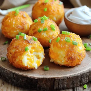 - 2 cups of prepared mashed potatoes - 1 cup of shredded cheddar cheese - 1/2 cup of grated Parmesan cheese - 1/4 cup of finely chopped green onions - 1/2 teaspoon of garlic powder - 1/2 teaspoon of onion powder - 1/2 teaspoon of salt - 1/4 teaspoon of black pepper - 1/2 cup of panko breadcrumbs (for extra crunch) - 1 large egg, beaten - Cooking spray The main ingredients build a creamy and cheesy base. I love using prepared mashed potatoes because they save time and add great flavor. Mixing in cheddar cheese and Parmesan gives each bite a rich taste. Adding green onions brightens the flavor and adds a nice crunch. The seasonings make a big difference too. Garlic powder and onion powder add depth without being overpowering. Salt and black pepper enhance all the flavors, making the dish pop. The panko breadcrumbs create a crispy outer layer when air-fried. The egg helps the breadcrumbs stick, ensuring a perfect crunch. For the best results, make sure to use high-quality ingredients. This simple list will help you create a delightful treat that everyone will love. If you want the full recipe, check out the details above! - In a large bowl, combine your prepared mashed potatoes, shredded cheddar cheese, grated Parmesan cheese, chopped green onions, garlic powder, onion powder, salt, and black pepper. - Mix everything well until the cheese is evenly distributed. - With clean hands, take some of the mixture and roll it into small balls, about 1 inch wide. - Place the balls on a tray. You should get around 16 to 20 balls. - Set up a breading station with two shallow bowls. - In one bowl, add the beaten egg. - In the second bowl, add panko breadcrumbs. - Take each potato ball, dip it into the egg, and let the extra egg drip off. - Roll the ball in the panko breadcrumbs until it’s fully covered. - Place the breaded balls back on the tray. - Preheat your air fryer to 375°F (190°C) for about 5 minutes. - Spray the air fryer basket lightly with cooking spray to prevent sticking. - Arrange the potato balls in a single layer in the basket. Make sure they do not touch. - Air fry the potato balls for 10-12 minutes. Turn them halfway through to get a golden brown color. - Once done, carefully remove the basket. Let the cheesy potato balls cool for a few minutes on a rack before serving. For the full details, check the [Full Recipe]. For the best texture, even cooking is key. When you place the potato balls in the air fryer, make sure they are not touching each other. This allows hot air to flow around each ball. It helps them cook evenly and turn crispy. Using cooking spray is also important. Lightly spray the air fryer basket before adding the balls. This prevents sticking and gives a nice golden finish. You can also spray the tops of the balls for extra crunch. To boost flavor, try adding different seasonings. Garlic powder adds a nice kick. You can also use smoked paprika for a smoky taste. Fresh herbs like parsley or chives can brighten the dish. For cheese, feel free to swap in different types. Mozzarella gives a gooey texture. Feta cheese adds a tangy flavor. Experiment with your favorites to find the perfect mix. For dips, sour cream pairs nicely with cheesy mashed potato balls. You can also try ranch dressing or spicy ketchup for a fun twist. When plating, use a stylish platter. Arrange the balls in a circle for a beautiful look. Add a sprinkle of chopped green onions on top for color. This little touch makes your dish pop! {{image_4}} You can switch up the cheese in this recipe. Try using mozzarella for a milder taste. Gouda adds a nice smoky flavor. For a tangy twist, opt for feta or blue cheese. If you want a vegan version, use plant-based cheese. For gluten-free options, swap panko breadcrumbs with crushed rice cereal or gluten-free breadcrumbs. These changes keep the balls tasty and enjoyable for everyone. Want to amp up the flavor? Adding cooked bacon or ham can give your potato balls a savory kick. Just chop the meat into small pieces and mix it into the potato blend. Vegetables are also a great addition. Spinach adds a pop of color and nutrition. You can even include jalapeños for a spicy kick. Just be sure to chop them finely so they mix well. You can also bake these cheesy mashed potato balls in the oven. Preheat your oven to 400°F (200°C) and place the balls on a baking sheet. Bake them for about 20-25 minutes until golden brown. If you prefer traditional frying, heat oil in a deep pan. Fry the balls in batches until they are crispy and golden. This method gives a different texture but is also delicious. These variations let you customize the recipe to your taste. For the full recipe, check out the main section. After enjoying your air fryer cheesy mashed potato balls, let them cool. Place them in a clean, airtight container. Refrigeration will keep them fresh for up to four days. I recommend using glass containers. They help maintain the taste and texture well. To enjoy your leftovers, the air fryer is the best option. Preheat your air fryer to 350°F (175°C). Place the potato balls in a single layer in the basket. Heat them for about 5-7 minutes. This method keeps them crispy. Avoid using the microwave, as it can make them soggy. If you want to save some for later, freezing works well. First, arrange the potato balls on a baking sheet. Make sure they do not touch each other. Freeze them for about an hour. Once frozen, transfer them to a freezer bag. They can last for up to three months. For cooking from frozen, preheat your air fryer to 375°F (190°C). Cook the frozen potato balls for about 12-15 minutes. No need to thaw them first; just enjoy! Cook the cheesy mashed potato balls for 10-12 minutes at 375°F (190°C). This temperature helps them get crispy and golden brown. Make sure to turn them halfway through. This method ensures even cooking and a tasty crunch. Yes, you can prep these potato balls in advance. Form the balls and place them on a tray. Cover the tray and store it in the fridge for up to 24 hours. This saves time on busy days. You can also freeze them for longer storage. Just freeze them on a tray, then transfer to a bag. Some popular sauces to dip these balls in include sour cream, ranch dressing, and ketchup. You can also try a spicy aioli for extra flavor. Each sauce adds a unique taste to the creamy potato balls and makes them even more delicious. To make these potato balls healthier, consider these options: - Use Greek yogurt instead of sour cream for a lower-fat dip. - Swap regular cheese for low-fat cheese. - Add extra veggies like spinach or zucchini into the mixture. These changes keep the flavor while reducing calories and fat. For the full recipe, check out the entire process. This blog explained how to make tasty cheesy mashed potato balls. We covered major ingredients, step-by-step instructions, and cooking tips. You can also explore fun variations and how to store leftovers. These potato balls are easy, delicious, and perfect for any meal. Experiment with flavors and find your favorites. Enjoy your cooking journey and share these fun bites with family and friends!