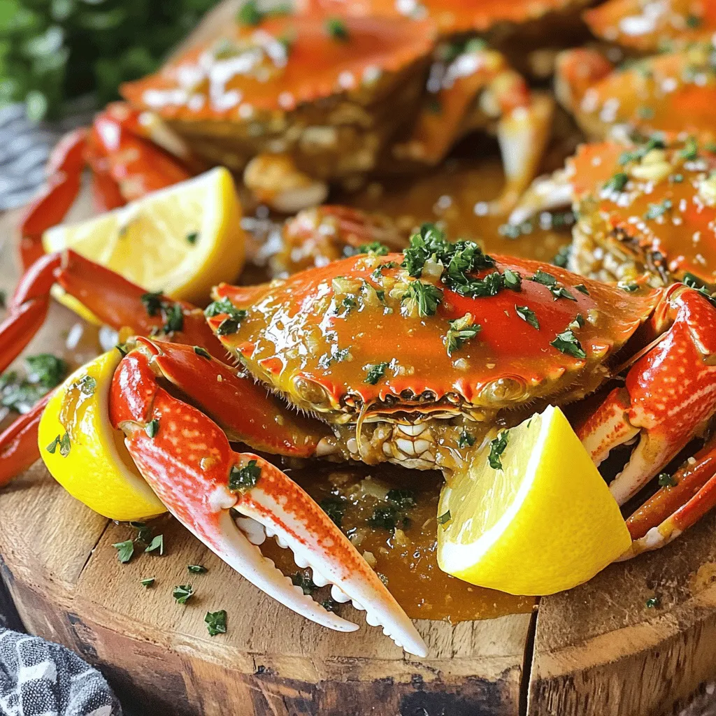 - 2 lbs live crabs, cleaned and prepped - 6 cups water - 1/2 cup unsalted butter - 1/4 cup honey - 6 cloves garlic, minced - 1 tablespoon Old Bay seasoning - 1 tablespoon lemon zest - 1 teaspoon red pepper flakes (adjust to taste) - 1 lemon, cut into wedges (for garnish) - Fresh parsley, chopped (for garnish) - Salt and pepper to taste Gathering the right ingredients is key to a great Garlic Honey Butter Crab Boil. Start with live crabs. You want them fresh and lively for the best flavor. Make sure to clean and prep them well; this makes cooking easier. Next, you need water for boiling. Six cups will do nicely. The butter adds richness, while honey brings a sweet touch. Garlic gives that amazing aroma. Old Bay seasoning adds depth, and lemon zest brightens everything up. The red pepper flakes? They add a nice kick. You can adjust the amount to suit your taste. Lemon wedges and parsley are for garnish. They not only look nice but also add fresh flavors. Salt and pepper round out the dish. You can find the full recipe above to help you with measurements and preparations. - Bring 6 cups of water to a boil in a large stock pot. - Carefully add the cleaned crabs to the pot. Cook for 5 to 7 minutes until they turn vibrant red. - Once cooked, remove the crabs and drain them well. Set them aside for later. - In a spacious skillet, melt 1/2 cup of unsalted butter over medium heat. - Add 6 cloves of minced garlic to the melted butter. Sauté for about 2 to 3 minutes until the garlic is golden and fragrant. - Stir in 1/4 cup of honey, 1 tablespoon of Old Bay seasoning, 1 tablespoon of lemon zest, and 1 teaspoon of red pepper flakes. Cook for an additional 2 minutes to blend all the flavors. - Gently toss the cooked crabs in the garlic honey sauce. Make sure they are evenly coated in the rich mixture. - Let the crabs cook in the sauce for another 2 to 3 minutes. This allows them to absorb all the delightful flavors. - Adjust the seasoning with salt and pepper to your taste. For the full experience, check out the Full Recipe to guide you through every step. Boiling crabs needs the right time to get the best texture. I recommend boiling them for 5-7 minutes. This time lets them turn vivid red, showing they are done. If you cook them too long, they become mushy. Keep an eye on them to avoid this. You can take the flavor of your crab boil to the next level. Try adding spices like smoked paprika or cayenne pepper for a kick. You can also toss in some fresh herbs, like thyme or dill. Marinating the crabs in a mix of honey and spices for one hour before cooking can add depth. It helps the crabs soak up all the wonderful flavors. Serve your garlic honey butter crab boil family-style for a warm feel. Use a big platter to show off your dish. Scatter lemon wedges and chopped parsley on top for color. Don't forget to offer seafood crackers and bibs! They make the meal more fun. Check the [Full Recipe] for details on how to make this dish shine on your table. {{image_4}} You can mix up your crab boil with other seafood. Shrimp is a great choice. They cook quickly and soak up flavors well. You can add lobster for a richer taste. Slice the lobster in half to help it cook evenly. To create a mixed seafood boil, simply combine different types of seafood. Just make sure to adjust cooking times based on what you add. Want more heat? You can add fresh peppers like jalapeños or serranos. Just chop them finely and toss them in with the garlic. If you prefer milder flavors, skip the red pepper flakes. You can also try different seasoning blends, such as Cajun or Creole, for a new twist. Each blend brings its own unique flavor. If you need gluten-free options, check your seasoning labels. Many spices are naturally gluten-free. For a vegetarian version, swap crabs for artichokes or mushrooms. These options can still give you that savory flavor. You can use the same garlic honey butter sauce to enhance these ingredients. This way, you enjoy the same great taste! To keep your crab boil fresh, store leftovers in an airtight container. Place the crabs in the fridge within two hours of cooking. This helps prevent bacteria growth. The crab boil will last up to three days in the fridge. After that, the quality may decline. When reheating, skip the microwave. Instead, use a skillet over low heat. Add a splash of water or broth to keep moisture. This way, crabs stay juicy and tender. Make sure to stir often to avoid sticking. If you want to keep the flavor, heat gently and don’t overdo it. Enjoy every tasty bite! For the full recipe, check the link. You can tell when crabs are cooked by their color. Fresh crabs will turn a bright red when done. Look for the crab's shell to be bright and shiny. The meat inside should be opaque and firm. If the crab is gray or translucent, it needs more time in the pot. Yes, you can use frozen crabs, but adjust the cooking time. Frozen crabs will need a bit longer to cook. If you use frozen, steam them for about 8-10 minutes. The flavor may also differ slightly, as fresh crabs taste sweeter. Always check that they turn bright red before serving. You can enjoy many side dishes with this crab boil. Here are a few ideas: - Corn on the cob: Its sweetness complements the crab. - Coleslaw: The crunch adds texture and freshness. - Garlic bread: Perfect for soaking up the delicious sauce. - Potato salad: Creamy potatoes balance the rich flavors. - Lemonade or iced tea: Refreshing drinks to wash down the meal. Feel free to mix and match these sides for a great crab boil experience. For the full recipe, check out the Garlic Honey Butter Crab Boil. This blog post guides you on how to make a delicious Garlic Honey Butter Crab Boil. You learned about the key ingredients, cooking steps, and helpful tips. Each step matters for great taste. Remember to avoid overcooking to keep your crab tender. Feel free to try different seafood or spice levels to suit your taste. Now, you can impress your friends and family with this feast. Enjoy the flavors and make it your own!