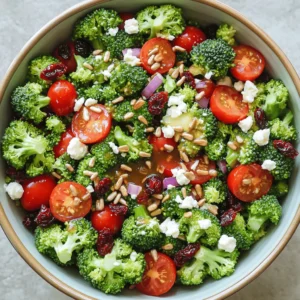 Gather these colorful fresh ingredients for the Broccoli Bliss Salad: - 4 cups fresh broccoli florets - 1 cup cherry tomatoes, halved - 1/2 cup red bell pepper, diced - 1/4 cup red onion, finely chopped Fresh produce adds life to this dish. The bright colors make it look appealing. Broccoli is rich in vitamins and adds crunch. Cherry tomatoes bring sweetness. Red bell pepper offers a slight crunch and a pop of color. Red onion adds a sharp flavor that balances all other ingredients. Next, let’s elevate the salad with these tasty add-ins: - 1/2 cup dried cranberries - 1/2 cup roasted sunflower seeds - 1/4 cup feta cheese, crumbled Dried cranberries add a sweet touch. They also give a chewy texture. Roasted sunflower seeds add crunch and healthy fats. Feta cheese brings a salty flavor that ties everything together. Each bite becomes more exciting with these add-ins. Finally, we need a zesty dressing. Combine these components: - 3 tablespoons extra virgin olive oil - 2 tablespoons apple cider vinegar - 1 tablespoon honey or maple syrup - Salt and freshly cracked black pepper, to taste This dressing brings brightness to the salad. Olive oil adds richness, while apple cider vinegar gives a tang. Honey or maple syrup adds a hint of sweetness. Don’t forget to season with salt and pepper. This dressing makes the flavors pop! For the complete recipe, check out the [Full Recipe]. Enjoy making this fresh and flavorful delight! To start, we need to blanch the broccoli florets. This keeps them bright green and crisp. Bring a large pot of water to a boil. Carefully add the broccoli florets and cook for 2-3 minutes. They should be tender but still firm. Once cooked, drain them right away. Next, we cool the broccoli quickly. Prepare a big bowl of ice water. Transfer the broccoli to this ice bath. This step stops the cooking, locking in the color and crunch. Let the florets sit in the ice water for about 5 minutes. Then, drain them again and gently pat them dry with a paper towel. Now it’s time to combine our fresh ingredients. In a large mixing bowl, combine the cooled broccoli, halved cherry tomatoes, diced red bell pepper, finely chopped red onion, dried cranberries, roasted sunflower seeds, and crumbled feta cheese. Mix these ingredients gently. You want to avoid breaking the delicate veggies and cheese. A light touch keeps everything intact and colorful. Let’s make the dressing now. In a small bowl, whisk together the extra virgin olive oil, apple cider vinegar, honey or maple syrup, and a pinch of salt and pepper. This step is key to ensure a well-balanced flavor. Keep whisking until the dressing is smooth and creamy. When ready, drizzle this vibrant dressing over the salad mixture. Use a large spoon to toss everything together carefully. This helps to coat all the ingredients well. Let the salad sit for about 10 minutes before serving. This waiting time lets the flavors blend beautifully. For a complete guide, check the Full Recipe. - How to select and store fresh broccoli: Look for bright green florets. They should be firm and tightly packed. Avoid any yellowing or wilting. Store broccoli in the fridge. Keep it in a loose plastic bag. This helps it stay fresh for about five days. - Tips for achieving the best blanching results: Blanching is key to bright broccoli. Bring a pot of water to a rolling boil. Add the florets for 2-3 minutes. This keeps them crisp and vibrant. After blanching, quickly place them in ice water. This stops the cooking and locks in color. - Suggestions for additional spices or herbs: You can boost flavor with garlic powder or cumin. Fresh herbs like basil or dill also work well. They add freshness and depth to the dish. - Importance of letting the salad sit before serving: Allow the salad to rest for 10 minutes. This helps the flavors blend together. You’ll notice a richer taste when serving. - Creative ways to serve the salad: Use a large, colorful bowl to show off the salad. Layer the ingredients for added height and textures. - Garnishing ideas for visual appeal: Top the salad with extra feta and sunflower seeds. Add fresh herb sprigs like parsley or basil for color. These garnishes make the dish pop visually. For the full details of this delightful recipe, check out the Full Recipe. {{image_4}} You can change this salad with the seasons. In spring, add fresh peas. In summer, try ripe peaches or corn. Fall brings butternut squash or apples. In winter, consider roasted Brussels sprouts or pomegranate seeds. Different veggies can also make your salad shine. Think about using carrots, snap peas, or even cauliflower. Each adds crunch and flavor. This keeps your salad fresh and exciting all year. For a vegan twist, skip the feta cheese. Use avocado or a creamy tahini dressing instead. You can also swap honey with maple syrup for sweetness. This keeps the dish tasty while meeting your dietary needs. If you're gluten-free, check the dressing. Most of the ingredients are already safe. Just ensure your vinegar is gluten-free. Protein adds energy and makes the salad filling. Consider adding chickpeas or black beans for a plant-based boost. Grilled chicken or shrimp also works great if you eat meat. Tofu is another excellent option. You can marinate and grill it for extra flavor. This way, you can make the salad a complete meal. To keep your Broccoli Bliss Salad fresh, store it in the fridge. Use a tight-sealing container. This helps keep the flavors strong and the veggies crisp. - Container recommendations: Glass containers work great. They hold the salad well and do not stain. If you use plastic, choose BPA-free options. If you want to save the salad for later, freezing is an option. However, not all ingredients freeze well. - Tips for freezing: Freeze just the broccoli and sunflower seeds. These hold up better than the other ingredients. - Maintaining texture and flavor: Thaw in the fridge overnight. This helps keep the broccoli crunchy and tasty. The shelf life of your salad depends on storage. Typically, it lasts up to 3 days in the fridge. - Signs that the salad has gone bad: Look out for wilting, discoloration, or a bad smell. If you see these signs, it's best to toss it. You can find the Full Recipe in the previous sections. The best way to prepare broccoli is by blanching. Start with fresh broccoli florets. Bring a pot of water to a boil. Add the florets and cook for 2-3 minutes. This keeps them bright green and crisp. After that, place the florets in ice water. This stops the cooking and locks in color. Dry them well before mixing them into your salad. This method gives the broccoli a fresh taste and a nice crunch. Yes, you can make this salad ahead of time. Prepare the broccoli and other veggies in advance. Mix them in a bowl and store in the fridge. Keep the dressing separate until you are ready to serve. This helps keep everything fresh. Just before serving, drizzle the dressing over the salad. Toss it gently to combine. The flavors will blend nicely after sitting for a while. Broccoli is packed with vitamins and nutrients. It is rich in vitamin C and K. These vitamins help keep your immune system strong. Broccoli also has fiber, which aids digestion. The antioxidants in broccoli can help reduce inflammation. Eating broccoli can support heart health and may lower the risk of certain cancers. Including it in your diet is a smart choice for your wellness. Yes, Broccoli Bliss Salad is great for meal prep. You can portion it into containers for easy meals. Store it in airtight containers in the fridge. This salad keeps well for a few days. Just remember to add the dressing right before eating. This keeps the salad fresh and crunchy. It’s a perfect choice for busy weeks. You can pair this salad with many dishes. It goes well with grilled chicken or fish. For a vegetarian option, try it with quinoa or chickpeas. You can also serve it with whole grain bread for a filling meal. Adding a protein makes it more balanced and satisfying. Enjoy exploring different pairings to find your favorite! For the full recipe, check out the instructions above. This blog post covered the Broccoli Bliss Salad, detailing ingredients, preparation, and storage tips. You learned how to select fresh produce, make a tasty dressing, and enhance flavor with add-ins. Remember to let your salad rest before serving, as this boosts flavor. Enjoy experimenting with variations, from seasonal ingredients to protein boosts. With these tips, you can create a fresh and healthy dish that’s perfect for any meal. Keep these guidelines in mind to make the best dish possible. Happy salad making!