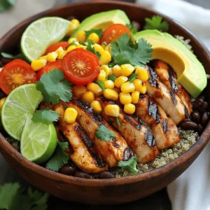 - 2 boneless, skinless chicken breasts - 2 tablespoons honey - 1 tablespoon minced chipotle peppers in adobo sauce - 1 tablespoon olive oil - 1 teaspoon garlic powder - 1 teaspoon ground cumin - 1 teaspoon smoked paprika - Salt and pepper, to taste - 1 cup quinoa, rinsed under cold water - 2 cups chicken broth (or vegetable broth for a vegetarian option) The main ingredients create a sweet and spicy base for this bowl. The chicken breasts soak up the honey and chipotle flavors. Quinoa serves as a nutritious and filling base, cooked in broth for added taste. - 1 cup corn (fresh or frozen) - 1 cup black beans, rinsed and drained - 1 cup cherry tomatoes, halved - 1 ripe avocado, sliced - Fresh cilantro for garnish - Lime wedges for serving The additional ingredients add texture and freshness. Corn and black beans boost nutrition. Cherry tomatoes and avocado bring color and creaminess. Fresh cilantro and lime enhance the flavor, making each bite bright and lively. For the complete recipe, check out the [Full Recipe]. To start, you need to make the marinade. In a bowl, combine these items: - 2 tablespoons honey - 1 tablespoon minced chipotle peppers in adobo sauce - 1 tablespoon olive oil - 1 teaspoon garlic powder - 1 teaspoon ground cumin - 1 teaspoon smoked paprika - Salt and pepper, to taste Mix them well. This blend gives the chicken a sweet and spicy kick. Next, add the chicken breasts to the bowl. Make sure they get a good coat of that tasty marinade. Cover the bowl with plastic wrap. Place it in the fridge for at least 30 minutes. If you have time, let it marinate for up to 2 hours. This wait allows the flavors to soak in. While the chicken marinates, it’s time to cook your quinoa. In a medium saucepan, add: - 1 cup quinoa, rinsed under cold water - 2 cups chicken broth (or vegetable broth for a vegetarian option) Bring this mix to a boil over medium-high heat. Once it starts to bubble, lower the heat. Cover the pan with a lid and let it simmer for about 15 minutes. The quinoa will absorb the broth and become fluffy. After it’s cooked, take the pan off the heat. Let it sit for 5 more minutes. Finally, fluff it with a fork. This will make it nice and light. Now for the chicken! Preheat your grill pan or skillet over medium-high heat. Carefully take the marinated chicken out of the bowl. Let any extra marinade drip off. Place the chicken on the grill. Cook it for 6-7 minutes on each side. You want the chicken to be cooked through and the juices to run clear. To check if it's done, cut into the thickest part. If there’s no pink, it's ready. Once cooked, take the chicken off the heat and let it rest for a few minutes before slicing it into strips. Now you have the main parts ready for your Honey Chipotle Chicken Bowls. For the complete details, refer to the Full Recipe. For the best taste, marinate your chicken for at least 30 minutes. I recommend up to two hours for deeper flavor. The longer the chicken sits in the marinade, the better the taste. Balancing sweetness and heat is key. Honey gives a sweet touch, while chipotle adds a spicy kick. Adjust the honey if you prefer more sweetness or add more chipotle for extra heat. This balance makes each bite exciting. Layering your bowl is an art. Start with quinoa, then add corn, black beans, and tomatoes. Top it with sliced avocado and chicken. This way, each ingredient shines and adds color. For garnishing, use fresh cilantro and lime wedges. They not only look great but also add freshness. A lime squeeze just before eating brightens the flavors. This small touch makes your dish pop and look appealing. {{image_4}} You can easily make this dish fit different diets. If you want a vegetarian option, try using tofu or chickpeas. Both ingredients soak up flavors well and offer great protein. Just marinate them like the chicken in the honey-chipotle mix. You can still enjoy that sweet and spicy taste! For those needing gluten-free options, quinoa is already a safe choice. If you want to switch it up, use rice instead. Just make sure you pick a broth that is gluten-free. This way, everyone can enjoy their bowl without worry. Changing up the veggies is a fun way to keep things fresh. Try bell peppers, zucchini, or spinach. They add color and crunch. You can mix them in during cooking or use them as toppings. If you want to explore different sauces, consider using teriyaki or barbecue sauce. These can give a new twist to the dish. Just swap them for the honey-chipotle mix. You can create a whole new flavor profile while still enjoying the same base ingredients. For the full recipe, check the main section. To store your Honey Chipotle Chicken Bowls, place the leftovers in an airtight container. This keeps the meal fresh and tasty. You can store them in the fridge for up to three days. If you want to keep it longer, freeze it for up to three months. Just make sure to label the container with the date. When it comes to reheating, you have two main choices: microwave or stovetop. The microwave is fast but can make the chicken and veggies soggy. To avoid that, use a low power setting and add a splash of water. Cover the bowl with a damp paper towel to keep moisture in. Using the stovetop is a great option too. Heat a skillet over medium heat, then add the leftovers. Stir gently until warmed through. This method keeps the texture better and prevents sogginess. Enjoy your flavorful meal again! You can use rice or cauliflower rice if you prefer. Rice is a great option. It cooks easily and adds a nice flavor. Cauliflower rice is low-carb and absorbs flavors well. Both options work great in this dish. Yes, you can meal prep this dish! Cook the chicken and quinoa early in the day. Store them in separate containers. You can also chop your veggies ahead. Just assemble your bowls when you are ready to eat. Chipotle peppers add a nice kick! If you like it milder, use less. You can also remove the seeds for a gentler flavor. For those who love heat, add more peppers or sauce. Adjust spice levels to suit your taste. This guide showed you how to make a tasty dish with chicken and quinoa. We covered key ingredients, how to cook, and tips for great flavor. I shared ways to adapt the recipe for different diets and preferences. Finally, I provided storage and reheating advice. Now, it’s time to enjoy your meal! With these steps, you can create a delicious and healthy dish any time you want.