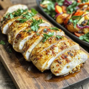 To make juicy air fryer chicken breasts, you need the right ingredients. Here’s what you’ll need: - 4 boneless, skinless chicken breasts - 2 tablespoons extra virgin olive oil - 1 teaspoon garlic powder - 1 teaspoon onion powder - 1 teaspoon smoked paprika - 1 teaspoon dried thyme - 1 teaspoon sea salt - 1/2 teaspoon freshly cracked black pepper - Juice of 1 fresh lemon - Fresh parsley, finely chopped, for garnish These ingredients work together to give the chicken great flavor. The olive oil adds richness, while the spices bring warmth and depth. Fresh lemon juice brightens the dish, making it zingy and fresh. Using fresh parsley as a garnish adds a pop of color and freshness. When you combine these elements, you create a marinade that not only coats the chicken but also keeps it tender. This helps the chicken stay juicy during cooking. You can find the full recipe at [Full Recipe]. Set your air fryer to 375°F (190°C). Allow it to preheat for about 5 minutes. This step helps cook the chicken evenly. In a large bowl, mix together the following: - 2 tablespoons extra virgin olive oil - 1 teaspoon garlic powder - 1 teaspoon onion powder - 1 teaspoon smoked paprika - 1 teaspoon dried thyme - 1 teaspoon sea salt - 1/2 teaspoon freshly cracked black pepper - Juice of 1 fresh lemon Whisk these ingredients well. This mixture will give your chicken great flavor. Add the 4 chicken breasts to the marinade. Make sure each piece is coated well. Cover the bowl with plastic wrap. Let it sit for at least 15-30 minutes. This allows the chicken to soak up those tasty flavors. After marinating, place the chicken breasts in the air fryer basket. Arrange them in a single layer without overlapping. This helps them cook evenly. Cook the chicken for 15-18 minutes. Flip the chicken halfway through cooking. Use a meat thermometer to check doneness. The chicken should reach 165°F (74°C) and look golden brown. Once cooked, move the chicken to a plate. Let it rest for about 5 minutes. This step is key. It allows the juices to settle back into the meat. Before serving, sprinkle fresh parsley over the chicken. This adds color and freshness. Serve the chicken on a rustic cutting board with a vibrant salad or roasted veggies for a beautiful presentation. For the full recipe, check out the details above. To keep your chicken juicy, start with brining. Soak the chicken in a saltwater mix for 30 minutes. This helps the meat absorb water, making it tender. Choose a good marinade with oil and acid. The oil locks in moisture, while the acid enhances flavor. After marinating, let the chicken rest before cooking. This step allows juices to settle, making each bite succulent. Avoid cooking chicken straight from the fridge. Cold chicken takes longer to cook, leading to dryness. Do not skip the resting step after cooking. This is key for juicy meat. Keep an eye on cooking time. Overcooking leads to tough chicken. Use a meat thermometer to check doneness. Aim for an internal temperature of 165°F (74°C). Try adding new spices for extra flavor. Consider using cumin, coriander, or lemon zest to brighten the dish. You can also mix in fresh herbs like rosemary or basil. For a sweet touch, add honey or maple syrup to your marinade. Looking for a kick? Include a dash of cayenne pepper or hot sauce. Each twist will excite your taste buds! For the full recipe, check out Juicy Air Fryer Chicken Breasts. {{image_4}} You can switch up the flavor with different marinades. Here are some tasty options: - Lemon Herb Marinade: Use lemon juice, rosemary, and oregano. - Honey Mustard Marinade: Mix honey, Dijon mustard, and apple cider vinegar. - Teriyaki Marinade: Combine soy sauce, ginger, and garlic for an Asian twist. - BBQ Marinade: Use your favorite barbecue sauce for a smoky flavor. These options can change the taste and make each meal unique. Cooking time changes based on chicken breast thickness. Here’s a simple guide: - Thin Breasts (about 1 inch thick): Cook for 12-15 minutes. - Medium Breasts (1 to 1.5 inches thick): Cook for 15-18 minutes. - Thick Breasts (over 1.5 inches thick): Cook for 18-20 minutes. Always check the internal temperature. It should reach 165°F for safe eating. Pair your juicy chicken breasts with great sides. Here are some ideas: - Roasted Vegetables: Carrots, zucchini, and bell peppers add color and nutrition. - Fresh Salad: A green salad with lemon vinaigrette brightens the meal. - Quinoa or Rice: These grains make a filling and healthy side. - Dipping Sauces: Try ranch, honey mustard, or chimichurri for extra flavor. These pairings enhance the dish and make it even more enjoyable. After you enjoy your juicy air fryer chicken breasts, store the leftovers properly. First, let the chicken cool down to room temperature. Place the chicken in an airtight container. This helps keep the chicken moist. You can also wrap the chicken tightly in plastic wrap. Refrigerate the chicken if you plan to eat it within 3-4 days. For longer storage, freeze the chicken. Wrap each piece in foil or freezer-safe bags. This prevents freezer burn. Reheating chicken can be tricky. To keep it juicy, use low heat. You can use your air fryer again. Set it to 300°F (150°C) and heat for about 5-7 minutes. This warms the chicken without drying it out. Another option is to use the microwave. Place the chicken on a microwave-safe plate. Cover it with a damp paper towel. Heat in short bursts, checking often. This method keeps moisture in. Cooked chicken breasts can last in the fridge for about 3-4 days. If you freeze them, they can last up to 4 months. Always check for signs of spoilage before eating. If the chicken looks or smells off, it’s best to discard it. Proper storage helps maintain quality and flavor. For the full recipe, check the earlier sections of this article. You can check if the chicken is cooked by using a meat thermometer. The chicken should reach an internal temperature of 165°F (74°C). Insert the thermometer into the thickest part of the breast. If it reads 165°F, you are good to go! This ensures the chicken is safe to eat and moist. Always check the temperature to be sure. Yes, you can use frozen chicken breasts. However, cooking from frozen takes longer. Add about 5-10 extra minutes to the cooking time. Make sure to check the internal temperature of 165°F before serving. If you can, thaw the chicken in the fridge for better results. This helps the chicken cook evenly and stay juicy. Many sauces pair well with air fryer chicken. Here are some popular options: - Honey mustard - BBQ sauce - Ranch dressing - Buffalo sauce - Homemade garlic aioli You can also mix mayo with your favorite spices for a quick dip. Try out different flavors to find your favorite! To make this recipe healthier, consider these substitutions: - Use less olive oil or swap it for cooking spray. - Replace regular salt with a salt substitute for lower sodium. - Add more herbs and spices for flavor without extra calories. - Serve with a side of steamed vegetables or a light salad. These simple changes can keep the dish tasty while cutting down on calories. Enjoy your healthy, juicy chicken! In this post, we explored the steps to cook juicy air fryer chicken breasts. You learned about the ingredients needed and how to prepare them. We discussed marinating, cooking times, and cooling. I shared tips to keep the chicken moist and gave extra ideas for flavors. Remember to store leftovers properly and get creative with sauces. This method ensures a tasty meal every time. Follow these steps for great results. Cook smart, and enjoy your delicious chicken!