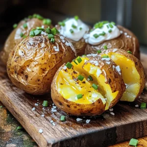 - 4 medium russet potatoes - 2 tablespoons olive oil - 1 teaspoon sea salt - 1/2 teaspoon black pepper - 1 teaspoon garlic powder - 1 teaspoon paprika (smoked or regular) - Optional toppings: sour cream, fresh chives, shredded cheese, crispy bacon bits When I make air fryer baked potatoes, I love using russet potatoes. They have a fluffy inside and a crispy skin that makes them perfect. You start with four medium russet potatoes. Make sure they are firm and have no blemishes. Next, you need some olive oil. Two tablespoons will do the trick. It helps the skin get that golden brown color and adds flavor. For seasoning, I use one teaspoon of sea salt and half a teaspoon of black pepper. These basic spices enhance the potato’s natural taste. I also add one teaspoon of garlic powder. It gives the potatoes a nice, savory kick. Lastly, I sprinkle in one teaspoon of paprika. You can choose smoked or regular, depending on your taste. Smoked paprika adds a deeper flavor. Don’t forget about the toppings! You can add sour cream, fresh chives, shredded cheese, or crispy bacon bits if you like. These add extra flavor and make the dish feel special. For the full recipe, follow the steps to create this crispy and delicious dish! - Thoroughly wash and scrub the russet potatoes. - Pat the potatoes dry with a paper towel. To start, you want your russet potatoes to be clean. Wash them well to remove dirt. Scrubbing them helps to ensure a crispier skin. After washing, use a paper towel to dry them. This step is key for that perfect crunch. - Prick each potato with a fork. - Mix the seasoning ingredients in a bowl. Next, grab a fork and prick each potato about five times. This step lets steam escape. It prevents the potatoes from bursting while cooking. Now, mix your seasoning. In a bowl, combine olive oil, sea salt, black pepper, garlic powder, and paprika. Stir until well-blended to create a tasty coating. - Coat the potatoes with the seasoning. - Preheat the air fryer to 400°F (200°C). - Arrange and cook the potatoes in the air fryer. Now, take each potato and rub the seasoning all over it. Make sure every inch is covered. This ensures great flavor and crispiness. Preheat your air fryer to 400°F (200°C) for about five minutes. Once hot, place the potatoes in the basket. Leave space between each one. Cook them for 35-40 minutes, turning halfway for even cooking. They are ready when the skin is crispy and a fork goes through easily. - Let the potatoes cool for a few minutes. - Slice open and add toppings. After cooking, carefully remove the potatoes. Let them cool for about 2-3 minutes. This makes them easier to handle. Slice them open and fluff the insides with a fork. Now comes the fun part: adding toppings! Use sour cream, chives, cheese, or bacon bits to make them your own. If you want to see the full recipe, check it out. Enjoy your crispy, delicious air fryer baked potatoes! To get that perfect crispy skin on your baked potatoes, start by drying them well. After washing, use a paper towel to pat them dry. A dry surface helps the skin crisp up nicely. Preheating your air fryer is key too. Set it to 400°F (200°C) for about 5 minutes. This heat creates a crunchy shell that seals in the soft potato inside. To make your baked potatoes even tastier, try adding spices. You can mix in some onion powder or cayenne pepper for a kick. Fresh herbs like rosemary or thyme also work great. When it comes to toppings, the options are endless! Sour cream and chives are classic choices. You can also add shredded cheese or crispy bacon bits for a savory treat. The size of your potatoes can affect cooking time. For smaller potatoes, check them at 30 minutes. Larger ones might need up to 45 minutes. Each air fryer cooks a bit differently. If your model runs hot, reduce the time to avoid burning. Always use a fork to test if they’re done. A fork should slide in easily when they are ready. {{image_4}} Loaded baked potatoes are a fun twist on the classic. You can add many toppings to make them special. Here’s a simple recipe to create your loaded baked potatoes. Ingredients: - 4 medium russet potatoes - 1 cup shredded cheese (cheddar or your favorite) - 1/2 cup sour cream - 1/2 cup crispy bacon bits (omit if avoiding pork) - 1/4 cup chopped green onions or chives - Optional: sautéed mushrooms, jalapeños, or broccoli To make loaded baked potatoes, start by cooking the potatoes as you normally would. Once they are done, slice them open. Fluff the insides with a fork. Then, add the cheese first, allowing it to melt. Next, top with sour cream, bacon bits, and green onions. Mix vegetarian options by using sautéed mushrooms or steamed broccoli. Herbs and cheese can elevate your baked potatoes. Adding fresh or dried herbs can give a nice touch. Try using rosemary, thyme, or parsley. They add flavor and make the dish look beautiful. Cheese Choices: - Cheddar - Gruyère - Feta - Goat cheese To infuse herbs into your seasoning, chop them finely and mix them with olive oil. Rub this mixture on the potatoes before cooking. For cheese, sprinkle it on top after baking. The cheese will melt perfectly, creating a delicious layer of flavor. Sweet potatoes are another great option for air fryer baked potatoes. They are naturally sweet and packed with nutrients. Here’s how to make sweet potato baked potatoes in the air fryer. Ingredients for Sweet Potatoes: - 4 medium sweet potatoes - 1 tablespoon olive oil - 1 teaspoon cinnamon - 1 tablespoon brown sugar (optional) - Toppings: butter, maple syrup, or chopped nuts Start by cooking the sweet potatoes in the air fryer as you would russet potatoes. After baking, slice them open and fluff the insides. For seasoning, mix olive oil with cinnamon and brown sugar. Drizzle this mixture over the sweet potatoes for added sweetness. You can also add butter or maple syrup for extra flavor. For more details, check the Full Recipe. To store leftover baked potatoes, let them cool first. Place them in an airtight container. Make sure to separate layers with parchment paper. This keeps them from sticking together. Store the container in the fridge. They will taste best if eaten within three to four days. When you are ready to eat, reheat them in the air fryer for about 5–10 minutes. This will keep the skin crispy. If you want to freeze baked potatoes, cool them completely first. Wrap each potato tightly in plastic wrap. Then, place them in a freezer bag. Remove as much air as you can from the bag. This helps prevent freezer burn. When you want to eat them, take the potatoes out and let them defrost in the fridge overnight. Reheat them in the air fryer until hot. Baked potatoes can last up to four days in the fridge. If you freeze them, they can last for up to three months. Always check for any signs of spoilage before eating. If they smell off or look strange, it’s best to throw them away. Keeping track of how long they have been stored helps ensure you enjoy them at their best! To cook baked potatoes in an air fryer, set it to 400°F (200°C). Cook for 35 to 40 minutes. Make sure to turn the potatoes halfway through for even cooking. They are ready when the skin is crispy and a fork easily goes through the center. Yes, you can cook other types of potatoes in the air fryer. Try Yukon Gold or red potatoes for different flavors. Fingerling potatoes are great too, and they cook quickly. Just adjust the cooking time based on the size. One common mistake is not drying the potatoes well. Water on the skin can make them soft, not crispy. Another mistake is overcrowding the basket. Give each potato space for air to flow. This helps them cook evenly. Yes, you can use parchment paper in the air fryer. It helps catch drips and keeps the basket clean. Just make sure it does not block the air flow. Cut it to size and place it under the food. Always check the parchment for safety based on your air fryer model. You now have all the steps to make perfect air fryer baked potatoes. We've covered everything from choosing the right ingredients to cooking tips that ensure crispy skin. Don't forget to get creative with toppings and flavors. Whether you prefer classic loaded potatoes or sweet versions, there's a recipe for everyone. Remember, proper storage methods will keep your leftovers fresh. I hope you enjoy making and eating these baked potatoes as much as I do!