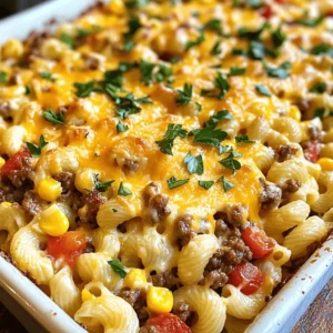 To make a tasty Cheddar Ranch Beef & Corn Pasta Bake, you need the following ingredients: - 12 oz. elbow macaroni - 1 lb ground beef (preferably lean) - 1 cup frozen corn, thawed - 1 packet ranch seasoning mix (about 1 oz) - 2 cups shredded cheddar cheese, divided - 1 can (14.5 oz) diced tomatoes with green chilies, drained - 1 cup sour cream (preferably full-fat) - 1 cup milk (whole or 2% for best creaminess) - 1 tablespoon olive oil - Salt and black pepper to taste - Fresh parsley, chopped for garnish (optional) When picking out your ingredients, focus on freshness. Here are some tips: - Ground Beef: Choose lean ground beef. Look for bright red color and no brown spots. - Cheddar Cheese: Opt for block cheese instead of pre-shredded. It melts better. - Corn: Fresh corn is great, but frozen works well too. Just make sure it’s thawed. - Tomatoes: Look for firm tomatoes without blemishes. Canned is fine, just check the date. - Herbs: If using fresh parsley, choose bright green leaves without wilting. You can switch things up in this dish. Here are some fun ideas: - Protein Swap: Try using ground turkey or chicken for a lighter option. - Veggie Boost: Add bell peppers or spinach for extra color and nutrients. - Cheese Choices: Mix in pepper jack cheese for a spicy kick. - Dairy Alternatives: Use Greek yogurt instead of sour cream for added protein. - Gluten-Free: Swap elbow macaroni with gluten-free pasta to suit dietary needs. Feel free to explore these ideas to make the dish your own! For the full recipe, check out the detailed instructions. Cooking the Cheddar Ranch Beef & Corn Pasta Bake is easy and fun. Start by preheating your oven to 350°F (175°C). This step ensures your dish bakes evenly. While the oven heats, cook the elbow macaroni in a large pot of boiling water. Drain it well, and set it aside. Next, brown the ground beef in a large skillet. Heat a tablespoon of olive oil over medium heat. Add the beef, breaking it apart as it cooks. Once it’s fully browned, drain any extra fat. Now, mix in the ranch seasoning, thawed corn, and drained diced tomatoes. Stir for about five minutes until heated through. In a big mixing bowl, combine the cooked macaroni, beef mixture, sour cream, and milk. Mix until everything blends nicely. Gently fold in 1.5 cups of shredded cheddar cheese. Save 0.5 cups for later. Season with salt and black pepper to taste. Preheat your oven to 350°F (175°C) before you start. This ensures that your pasta bake cooks properly. The total cooking time is about 50 minutes, with 25-30 minutes in the oven. This gives the cheese a chance to get bubbly and golden. To layer the dish, first grease a 9x13 inch baking dish. Pour the creamy pasta and beef mixture into it, spreading it evenly. Sprinkle the reserved 0.5 cups of cheddar cheese on top. This will create a tasty crust as it bakes. Place the dish in the oven and let it bake until the cheese is golden brown. After it’s done, let it cool for five minutes before serving. Enjoy every bite of this hearty dish! To boost the taste of your Cheddar Ranch Beef & Corn Pasta Bake, use fresh herbs. Chopped basil or oregano adds a nice touch. You can also add a splash of hot sauce for some heat. Mixing in sautéed onions and bell peppers can add depth. Try different cheese types for a unique flavor twist. A sprinkle of smoked paprika gives it a warm, earthy taste. One big mistake is overcooking the pasta. You want it al dente, not mushy. Don't skip draining the canned tomatoes well; excess liquid can make the bake soupy. Ensure you mix the ranch seasoning well with the beef. This helps distribute the flavor evenly. Finally, remember to let the dish rest before serving. This helps the flavors meld together. Serve your pasta bake with a simple side salad for a fresh balance. Garlic bread makes for a great pairing as well. If you want some crunch, add crushed tortilla chips on top. This adds texture and flavor. For a fun twist, serve with pickled jalapeños on the side. You can also garnish with fresh parsley for a pop of color. Enjoy your meal with family or friends! {{image_4}} You can easily make a vegetarian version of this dish. Instead of ground beef, use lentils or black beans. These add protein and flavor. You can also use mushrooms for a meaty texture. Add extra veggies, such as bell peppers or zucchini, for more color and nutrients. This way, you keep the dish hearty and filling. For a gluten-free pasta bake, choose gluten-free elbow macaroni. Many brands offer great options that taste just as good. Ensure your ranch seasoning mix is gluten-free too. Check the label for any hidden gluten sources. You can also use quinoa or rice as a pasta replacement. Both add a unique flavor while keeping the dish gluten-free. Get creative with your toppings and spices. You can mix in spinach or kale for added greens. A dash of cayenne can spice up the flavor. Consider adding some diced jalapeños for heat. For a twist, sprinkle some smoked paprika on top before baking. These additions make the dish even more exciting and tasty. To see how these variations come together, check the Full Recipe. To keep your Cheddar Ranch Beef & Corn Pasta Bake fresh, store it in an airtight container. Make sure it cools to room temperature first. This helps prevent moisture build-up. It stays tasty in the fridge for up to three days. If you want to enjoy it later, consider freezing it instead. When you're ready to enjoy leftovers, preheat your oven to 350°F (175°C). Place the pasta bake in an oven-safe dish. Cover it with foil to keep it moist. Heat for about 20-25 minutes, or until it’s warm all the way through. This method keeps the cheese creamy and delicious. You can also reheat individual portions in the microwave. Just warm them in short intervals and stir in between. If you want to freeze the pasta bake, let it cool completely. Then, portion it into freezer-safe containers. You can also wrap the dish tightly in plastic wrap and foil. This helps to keep out air and moisture. It can last in the freezer for up to three months. When you're ready to eat, thaw it overnight in the fridge before reheating. Enjoy this comforting dish whenever you like! For the full recipe, check out the detailed steps above. You can use ground turkey or chicken. They work well in this dish. You might also try plant-based meat for a vegetarian option. Both choices will keep the dish hearty and flavorful. If you prefer, diced tofu or lentils can add protein, too. To make it extra cheesy, add more shredded cheddar cheese. Mixing in different cheese types, like mozzarella or pepper jack, can enhance the flavor. You can also top the dish with extra cheese before baking for a golden crust. Another tip is to mix in cream cheese for a rich texture. Yes, you can prepare this dish ahead of time. Assemble it and cover it tightly with plastic wrap. Store it in the fridge for up to 24 hours before baking. If you want to freeze it, do so before baking. Just thaw it in the fridge overnight and bake as directed. Check the Full Recipe for more details on ingredients and cooking steps. This blog post guides you through making a Cheddar Ranch Beef & Corn Pasta Bake. You learned about choosing fresh ingredients and how to layer your dish correctly. I highlighted tips to enhance flavor and avoid common mistakes. Variations allow for a vegetarian approach or gluten-free options. Remember to store leftovers properly for future meals. You can enjoy this dish in many ways. Cooking should be fun and flexible, so let your taste guide you. Happy cooking!