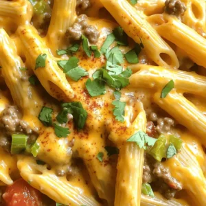 - 12 oz penne pasta - 1 lb ground beef - 1 can (10 oz) Rotel diced tomatoes with green chilies - 1 cup cream cheese, softened - 1 ½ cups shredded cheddar cheese - 1 cup chicken broth The heart of this dish is the penne pasta and ground beef. The Rotel adds a nice kick, while the cream cheese and cheddar create a rich, creamy sauce. Chicken broth gives moisture and flavor. - 1 teaspoon garlic powder - 1 teaspoon onion powder - 1 teaspoon ground cumin - ½ teaspoon smoked paprika - Salt and freshly ground black pepper to taste These seasonings boost the flavor. Garlic and onion powder bring depth. Cumin adds warmth, and paprika gives a hint of smokiness. Adjust salt and pepper to your taste. - 2 tablespoons olive oil - Fresh cilantro, chopped (for garnish) Olive oil helps brown the beef nicely. Fresh cilantro adds a pop of color and freshness at the end. For the full recipe, make sure to check the complete steps to create this mouthwatering dish. To cook penne pasta to al dente, start with a large pot. Fill it with water and add a good amount of salt. Bring the water to a rolling boil. Add the penne pasta and stir it gently. Cook according to the package instructions, usually around 10 to 12 minutes. You want it firm to the bite, not mushy. Once the pasta is done, drain it in a colander. Do not rinse the pasta. Rinsing can wash away the starch that helps the sauce stick. Set the pasta aside while you prepare the beef and sauce. To brown the ground beef, heat a large skillet over medium heat. Add 2 tablespoons of olive oil and let it warm up. Place the ground beef in the skillet, breaking it apart with a spatula. Cook it for about 5-7 minutes. Stir it often to get even browning. If there is too much fat, drain it off. This keeps the dish from being greasy. Now it's time to season the beef. Sprinkle in garlic powder, onion powder, ground cumin, smoked paprika, salt, and pepper. Mix well to coat the beef with all the spices. This step brings out the flavor and makes your dish taste great. Pour in the can of Rotel, juices and all, along with 1 cup of chicken broth. Stir the mixture and raise the heat to let it simmer gently. Cook for about 5 minutes. This helps the flavors meld together nicely. Next, lower the heat and add 1 cup of softened cream cheese. Stir until the cream cheese melts completely. This gives your dish a creamy, rich texture. Now, add the drained penne pasta to the skillet. Gently toss everything together. Make sure the pasta is coated with the sauce. Finally, sprinkle 1 ½ cups of shredded cheddar cheese on top. Stir until the cheese melts and combines with the pasta. This creates a deliciously creamy dish. Taste your creamy Rotel pasta and adjust the seasoning if needed. You may want to add more salt or pepper. When you're ready to serve, garnish with freshly chopped cilantro for a burst of color. This step makes your dish even more appealing. Enjoy your flavorful delight! For the complete recipe, refer to the [Full Recipe]. To avoid clumping with cream cheese, always soften it first. Place it out for an hour or microwave it for 15 seconds. This helps it blend smoothly into the sauce. Stir it in slowly over low heat. Mixing well ensures a creamy finish. For melting cheese evenly, sprinkle it in gradually. This allows the heat to distribute evenly. Stir constantly to help it melt fully. If you see lumps, lower the heat and mix more. This keeps the texture smooth and creamy. For added depth, consider spices like cayenne pepper or Italian herbs. These bring warmth and complexity to your dish. You could also mix in diced bell peppers for crunch and sweetness. Before serving, taste your pasta. Adjust the seasoning with salt or pepper as needed. A squeeze of lime can also brighten the flavors. Don’t skip this step; it makes a big difference. For serving styles, use individual bowls. This makes each dish feel special. Top each bowl with extra cheddar and a sprig of cilantro for color. Creative serving plate ideas can elevate your meal. A colorful platter or rustic wooden board can catch the eye. A drizzle of lime juice around the pasta adds a fresh touch. It turns a simple dish into a feast for the eyes! {{image_4}} You can easily make this dish vegetarian. Simply replace the ground beef with plant-based alternatives. Options like lentils or crumbled tofu work well. You can also add more vegetables to enhance the dish. Try bell peppers, zucchini, or spinach. They add color and crunch. Sauté them with the spices for added flavor. If you like heat, spice it up! Adding jalapeños gives a nice kick. You can also sprinkle in some red pepper flakes or cayenne pepper. Adjust the amount based on your heat preference. For a milder dish, use less Rotel or choose a milder version. Always taste as you go to find the right balance. Cheese is key to this creamy dish. While cheddar is great, you can explore different cheese types. Try Monterey Jack or pepper jack for a twist. For more creaminess, add cream cheese or mascarpone. Both will enhance the smooth texture. Mix and match cheeses to create your perfect blend. For the full recipe, check out the detailed instructions to get started! To keep your creamy pasta fresh, store it in an airtight container. Wait for the pasta to cool down before sealing it. This helps prevent moisture buildup, which can make your dish soggy. When reheating, use a skillet over low heat. Add a splash of chicken broth or milk to keep it creamy. Stir gently to avoid sticking and keep the texture smooth. You can freeze creamy Rotel pasta if you won’t eat it within a few days. Portion it into freezer-safe containers. Label each container with the date. For thawing, place it in the fridge overnight. When ready to eat, reheat it on the stove. Add a bit of broth to enhance the flavor and creaminess. Creamy Rotel pasta stays good in the fridge for up to four days. Check for signs of spoilage, like an off smell or mold. If it smells sour or looks strange, it’s best to toss it. This way, you’ll enjoy the delicious flavors without any risk. It takes about 30 minutes to make this dish. You need 10 minutes for prep and 20 minutes for cooking. This quick time makes it a perfect weeknight meal. Yes, you can use other pasta shapes. Feel free to swap penne for shells, rotini, or even spaghetti. Each type will hold the creamy sauce well, adding a fun twist to the dish. I recommend serving it with a simple salad or garlic bread. Steamed veggies also pair nicely. These sides balance the rich flavors of the pasta and add freshness to your meal. Absolutely! To make it more appealing to kids, you can cut the spice. Use mild Rotel or add a touch of sugar. Kids love cheesy dishes, so don’t skimp on the cheese. Serve it with a side of fruit for a complete meal. Creamy Rotel Pasta combines rich flavors and easy steps. We explored the key ingredients, from penne to ground beef, and the spices that make it pop. You learned how to cook pasta, brown beef, and mix everything for a creamy finish. I shared helpful tips to enhance flavor and presentation, plus variations to suit different tastes. Remember, you can store leftovers properly to enjoy later. This dish is not just a meal; it’s fun and flexible for everyone. Enjoy creating your own version of this creamy delight!