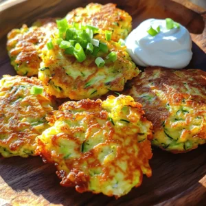 To make tasty zucchini fritters, you need a few key ingredients: - 2 medium zucchinis, grated - 1 teaspoon salt - 1 cup all-purpose flour - 1/2 cup grated Parmesan cheese - 1/2 cup chopped green onions - 1 large egg, lightly beaten - 2 cloves garlic, minced - 1/4 teaspoon black pepper - 1/4 teaspoon cayenne pepper (optional for some heat) - Olive oil for frying These ingredients work together to create a flavor-packed fritter. The salt pulls out moisture from the zucchini, making the fritters crispier. You can boost flavor by adding herbs and spices. Consider these options: - Fresh parsley or basil for a green taste - Oregano for a hint of earthiness - Paprika for a smoky flavor - A squeeze of lemon for brightness These additions give the fritters a fresh twist. You can mix and match to suit your taste. Pair your zucchini fritters with tasty dips and sides. Here are some ideas: - Greek yogurt for a creamy touch - Sour cream for a tangy flavor - A fresh salad for crunch - Marinara sauce for a classic combo These accompaniments enhance your dish and make it even more enjoyable. For the full recipe, check out [Full Recipe]. Start by grating the zucchinis. Use a box grater for this task. Once grated, put the zucchini in a colander. Sprinkle one teaspoon of salt over the zucchini. Let it sit for 10 to 15 minutes. This step helps remove excess water. Afterward, squeeze the zucchini gently with your hands. This helps to get out as much liquid as possible. Properly dried zucchini makes the fritters firmer. In a large mixing bowl, combine the drained zucchini with the other ingredients. You need one cup of all-purpose flour, half a cup of grated Parmesan cheese, and half a cup of chopped green onions. Add one beaten egg, two minced garlic cloves, black pepper, and optional cayenne pepper for heat. Mix everything well until you form a thick batter. This mixture should hold together easily when you scoop it. Heat a non-stick skillet over medium heat. Add a drizzle of olive oil to coat the bottom. Use a tablespoon to scoop out the batter. Form small, even patties with your hands. Place them in the hot skillet, but don't overcrowd the pan. Cook each fritter for about 3 to 4 minutes on each side. Look for a golden brown crust and crispy texture. Once done, move the fritters to a plate lined with paper towels. This helps absorb any extra oil. Serve the fritters warm, garnished with chopped green onions or yogurt. Enjoy your zesty zucchini fritters! For the complete recipe, check out the Full Recipe. To get that perfect crispiness in your zucchini fritters, focus on moisture control. Always salt the grated zucchini first. Let it sit for 10-15 minutes. This step draws out excess water. After resting, squeeze the zucchini well to remove even more moisture. A dryer mix helps create a crispier fritter when cooked. When you fry, use enough olive oil to coat the skillet. Heat the oil before adding the fritters. If the oil isn’t hot enough, they may soak it up, becoming soggy. Cook each fritter until golden brown on both sides. This browning adds flavor and texture. One common mistake is overcrowding the pan. If you add too many fritters at once, they don’t cook evenly. Each patty needs space to fry properly. Another mistake is not draining the zucchini enough. If you skip this step, the fritters can turn out mushy. Always make sure to squeeze out as much liquid as possible. Lastly, don’t skip the egg. It holds the mixture together. Without it, fritters may fall apart when cooking. To store leftover zucchini fritters, let them cool completely. Place them in an airtight container. They will stay fresh in the fridge for up to three days. When ready to eat, reheat them in a skillet. This method helps keep them crispy. Avoid the microwave, as it can make them soggy. For longer storage, freeze the fritters. Arrange them in a single layer on a baking sheet, freeze until firm, then transfer to a freezer bag. They can last for up to three months in the freezer. For more details, check the Full Recipe linked above. {{image_4}} You can make zucchini fritters even tastier by adding cheese. Try using feta for a tangy twist. It crumbles nicely and adds flavor. Mozzarella can give a melty texture, which is fun. If you want a stronger taste, go for sharp cheddar. Just mix in about 1/2 cup of your chosen cheese into the batter. This will make each bite creamy and rich. Zucchini fritters are a great base for other veggies. You can add carrots for sweetness and color. Grated carrots mix well with zucchini. Bell peppers can bring crunch and a pop of flavor. Spinach is another awesome choice; it adds nutrients and a nice green color. Just chop the veggies finely and fold them into the batter. This way, you can enjoy a veggie-packed treat. Want to spice things up? You can easily adjust the heat in your fritters. Besides cayenne pepper, red pepper flakes can add a nice kick. Start with a small amount and taste as you mix. If you love heat, add more until it’s right for you. For a milder version, leave out the cayenne. Fresh herbs like cilantro or parsley can also add flavor without the heat. Play around to find your perfect balance. For the full recipe, you can refer to the previously mentioned section. One serving of these zucchini fritters has around 160 calories. Most of these calories come from the flour and cheese. Each fritter packs in a good amount of flavor while keeping calories in check. These fritters provide a balanced mix of nutrients: - Carbohydrates: About 22 grams - Protein: Roughly 5 grams - Fat: Around 6 grams The blend of flour, cheese, and zucchini gives you good fuel for the day. Zucchini is low in calories but high in nutrients. Here are some benefits: - Rich in Vitamins: It's a great source of vitamins A and C. - Hydration: Zucchini contains a lot of water, which helps keep you hydrated. - Fiber: It’s high in fiber, aiding digestion and keeping you full longer. Incorporating zucchini into your diet can boost your health and add variety to meals. Zucchini fritters are a tasty way to enjoy these benefits! You can make zucchini fritters without flour by using alternatives like almond flour or chickpea flour. These options provide a good binding agent while keeping the fritters gluten-free. Just replace the all-purpose flour in the recipe with the same amount of your chosen alternative. This keeps the fritters light and tasty. Yes, zucchini fritters can be made gluten-free. Use gluten-free flour or a mix of almond flour and cornstarch. This substitution works well and keeps the fritters crispy. Just follow the same steps in the recipe, and you will enjoy a delicious gluten-free version. To keep zucchini fritters from getting soggy, it is important to remove excess moisture from the grated zucchini. After grating, sprinkle salt on the zucchini and let it rest for 10-15 minutes. After that, squeeze it to remove the liquid. This step is key for achieving crispy fritters. Use a hot skillet with enough oil for frying to help maintain that nice crunch. Zucchini fritters can be simple and fun to make. We covered key ingredients, herbs, and spices. Next, I explained step-by-step instructions for perfect fritters. I also shared tips on getting crispy fritters and common mistakes to avoid. Don't forget the variations like cheese and spice levels. In the end, zucchini fritters offer nutrition and flavor. You can enjoy them in many ways. Try these tips, and make delightful fritters at home. Happy cooking!