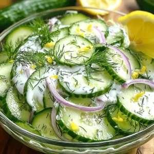 - 3 medium cucumbers, thinly sliced - 1 cup plain Greek yogurt - 2 tablespoons fresh dill, finely chopped - 1 tablespoon freshly squeezed lemon juice - ½ red onion, thinly sliced (for added crunch) - 1 tablespoon extra virgin olive oil (for drizzling) - 1 teaspoon garlic powder - ½ teaspoon kosher salt - ¼ teaspoon freshly ground black pepper When making Cucumber Dill Salad, I always start with fresh ingredients. The cucumbers must be firm and crisp. They give the salad its refreshing crunch. I love using plain Greek yogurt as the base. It adds a creamy texture and tangy flavor. Fresh dill is a must for that herbal kick. The lemon juice brightens everything up, making it taste vibrant. If you want more crunch, consider adding thinly sliced red onion. It gives a lovely bite to the salad. A drizzle of extra virgin olive oil is optional but adds a nice richness. Now, for seasoning, I keep it simple. Garlic powder brings in a savory depth. Kosher salt enhances the flavors, and black pepper adds a bit of warmth. These ingredients come together to create a balanced dish. For the full recipe, check out the details above. Enjoy crafting this delightful salad! First, wash the cucumbers under cold water. Make sure they are clean. Next, slice the cucumbers thinly. A sharp knife or mandoline works best. Place the slices in a large mixing bowl. If you want some extra crunch, slice half a red onion and add it to the bowl too. In a medium bowl, combine the following ingredients: - 1 cup plain Greek yogurt - 2 tablespoons fresh dill, finely chopped - 1 tablespoon freshly squeezed lemon juice - 1 teaspoon garlic powder - ½ teaspoon kosher salt - ¼ teaspoon freshly ground black pepper Whisk these together until the mixture is creamy and smooth. Now, pour the creamy dressing over the cucumber and onion mixture. Use a spatula to gently fold the ingredients. Make sure every cucumber slice and onion piece gets coated evenly. If you like, drizzle 1 tablespoon of extra virgin olive oil over the salad. This step adds a touch of richness. Cover the bowl with plastic wrap or a lid. Place it in the refrigerator for at least 30 minutes. This helps the flavors blend nicely. For the full recipe, check out Crisp Cucumber Dill Delight. When making cucumber dill salad, the quality of your ingredients matters. - Look for firm cucumbers with smooth skin. They should feel heavy for their size. - Choose vibrant, fragrant dill. Fresh dill should have a bright green color and a strong aroma. The dressing brings the salad to life. - Adjust seasoning to taste. Start with the basic amounts and add more if needed. - Experiment with additional herbs. Try adding parsley or mint for a twist on flavor. How you present the salad can make a big difference. - Present in a clear glass bowl. This showcases the colorful ingredients. - Garnish with sprigs of dill. This adds a nice touch and a pop of color. {{image_4}} You can change the base of your salad by using sour cream instead of Greek yogurt. This swap gives a different taste and texture. If you want to add more color, try adding cherry tomatoes or bell peppers. Both add a sweet crunch that works well with cucumber. To boost the flavor, add a splash of vinegar. This gives the salad a nice tang. You can also incorporate feta cheese. It adds creaminess and a salty bite that complements the cucumbers well. If you want a dairy-free option, use coconut yogurt. This keeps the salad creamy without dairy. For a lighter version, choose low-fat yogurt. This way, you still enjoy the taste without as many calories. Explore the Full Recipe to see how easy it is to make this refreshing dish! To keep your cucumber dill salad fresh, store it in an airtight container. This simple step helps preserve the flavors and crunch. It tastes best within 2-3 days. After that, the cucumbers may lose their crispness. Freezing is not a good option for this salad. When thawed, cucumbers release water. This makes the salad soggy and unappealing. Enjoy it fresh instead. Serve the salad cold. Reheating will ruin the texture and fresh taste. Enjoy it straight from the fridge for the best experience. Yes, it's best served chilled after refrigerating for at least 30 minutes. This helps the flavors blend well. You can prepare it in the morning for a lunch gathering. Just keep it covered in the fridge until you are ready to serve. This salad pairs well with grilled meats and fish. It also makes a great side for sandwiches. The fresh taste of the salad complements rich dishes. Try it with burgers or barbecued chicken for a nice balance. Yes, it’s low in calories and packed with vitamins and minerals from the cucumbers and yogurt. Cucumbers are mostly water, so they help keep you hydrated. The yogurt adds protein and probiotics, which are great for your gut health. It typically stays fresh for 2-3 days when stored properly. Keep it in an airtight container to maintain its crispness. If you notice any liquid separation, just stir it gently before serving. You can enjoy it as a refreshing snack too! This Cucumber Dill Salad is easy to make and great for warm days. We covered the main ingredients and optional ones. You learned how to prepare the salad step by step. Tips and variations help you customize it. Enjoy it fresh, and remember to keep it cold! This salad is not only tasty but also healthy. So, make this dish to share with friends or family. You’ll enjoy how refreshing it tastes!