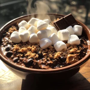 To make this tasty treat, you need some key ingredients: - 1 cup chocolate protein powder - 2 cups unsweetened almond milk (or any milk of choice) - 1/4 cup rolled oats - 1/4 teaspoon sea salt - 1/2 cup mini marshmallows - 1/2 cup crushed graham crackers - 1/4 cup dark chocolate chips - 2 tablespoons almond butter or peanut butter - 1 teaspoon vanilla extract These ingredients create a rich and creamy base. The chocolate protein powder gives it a deep flavor. Almond milk keeps it smooth. Rolled oats add nice texture. The mini marshmallows, graham crackers, and chocolate chips give it that classic s'mores taste. You can get creative with toppings! Here are some options: - Drizzle of almond or peanut butter - Extra crushed graham crackers - More mini marshmallows - Fresh berries, like strawberries or raspberries - A sprinkle of cinnamon for warmth These extras can make your bowl even more fun. A drizzle of nut butter adds richness. Berries bring freshness. Cinnamon adds a cozy touch. This dish is not just delicious; it also packs a nutritional punch. Each serving gives you: - Protein from the protein powder and nut butter - Healthy fats from almond or peanut butter - Fiber from oats and graham crackers You enjoy a treat that fuels your day. Each bowl is a good balance of taste and nutrition, making it perfect for breakfast or dessert. For the full recipe, check out the details above! Start by gathering your ingredients. You will need chocolate protein powder, almond milk, rolled oats, and sea salt. In a medium saucepan, mix the chocolate protein powder, almond milk, rolled oats, and sea salt. Use a whisk to blend them until smooth. Place the saucepan on medium heat. Stir the mixture often to keep it from sticking. Cook for about 5 to 7 minutes. You want the mix to thicken and become creamy. When it reaches the right consistency, take it off the heat. Stir in almond butter and vanilla extract. This makes the base rich and tasty. Now, it's time to build your s'mores bowl. Scoop the chocolate oatmeal into individual bowls. Press it down gently to make an even layer at the bottom. Next, take mini marshmallows and pile them on top. Add a layer of crushed graham crackers over the marshmallows. Finally, sprinkle dark chocolate chips on top for that classic s'mores taste. Each layer brings its own flavor, making this bowl a delight. For an extra touch, broil your bowls. Set your oven to low heat. Place the bowls on a baking sheet and slide them into the oven. Keep a close eye on them. Broil for 1 to 2 minutes until the marshmallows turn golden brown. This step adds a nice, toasted flavor and a gooey texture. Once done, take them out and enjoy your warm, tasty treat. To get that perfect creamy texture, start with a good mix of ingredients. Whisk the chocolate protein powder with the almond milk well. Use medium heat while cooking to avoid burning. Stir it constantly for the best results. This step is key to avoid lumps. If the mixture feels too thick, add a bit more almond milk. Make your s'mores bowl look fancy! Drizzle extra almond butter or peanut butter on top. This adds flavor and makes it pretty. Sprinkle more crushed graham crackers for texture. You can even add a small piece of chocolate on the side. These small touches really wow your guests. You can boost the health benefits of this bowl easily. Use rolled oats for fiber and energy. Almond milk adds a nice creamy taste without the fat. You can swap dark chocolate chips for cacao nibs for less sugar. Adding more fruit, like bananas or berries, also works great. These changes keep it tasty while adding good nutrients. For the full recipe, check out the detailed steps above. {{image_4}} You can change the flavor by using different protein powders. Try vanilla protein for a sweet twist. If you want a nutty taste, use peanut butter protein. You can even use plant-based protein powders like pea or rice. Each choice gives a unique taste to your bowl. This recipe is flexible with milk choices. Use almond milk for a light base. Coconut milk adds a creamy richness. If you prefer dairy, whole milk or low-fat milk works great too. You can also try oat milk for a smooth texture. Each option keeps the bowl tasty and satisfying. Spices can bring a new life to your s'mores bowl. A pinch of cinnamon can warm up the flavors. Add a dash of nutmeg for a cozy twist. You can also experiment with extracts. A few drops of almond or mint extract can surprise your taste buds. These simple changes can make your bowl even more special. For more ideas, check out the Full Recipe. To store any leftovers, place the s'mores bowl in an airtight container. You can keep it in the fridge for up to three days. Make sure to cover it well, so it stays fresh. If you want, you can separate the toppings. This keeps them crunchy and tasty. When you're ready to enjoy your bowl again, scoop the desired amount into a bowl. Use the microwave to heat it for about 30 seconds. Stir it well, then heat for another 30 seconds if needed. If the marshmallows are on top, you can broil them for a minute to bring back that gooey texture. Most of the ingredients in this recipe have a good shelf life. Here’s a quick look: - Chocolate protein powder: Lasts about a year if stored in a cool, dry place. - Almond milk: Unopened, it lasts up to a year; once opened, use it within a week. - Rolled oats: They can last for about two years in a sealed container. - Mini marshmallows: They stay fresh for about six months if kept sealed. - Crushed graham crackers: Good for about nine months when stored properly. - Dark chocolate chips: They can last for about a year if kept in a cool spot. - Nut butters: Typically last for about six months in the pantry. - Vanilla extract: Lasts indefinitely if stored away from light. Keep these tips in mind, and your chocolate protein s'mores bowl will always be a tasty treat! Yes, you can use regular milk in this recipe. Any milk works well, such as whole, skim, or even oat milk. The key is to keep it unsweetened if you want to control the sugar. Regular milk will add creaminess too, making it rich and tasty. To make this recipe vegan, simply use plant-based protein powder and substitute almond butter for peanut butter. You can also use maple syrup instead of any sweetener and ensure your chocolate chips are dairy-free. This way, you can enjoy the same great flavors while keeping it vegan. You can find chocolate protein powder in most grocery stores or online. Look in the health food aisle, where they stock protein powders. For the other ingredients, you can find rolled oats, graham crackers, and marshmallows in your local store. If you prefer organic options, many stores offer that too. For the full recipe, check specialty shops or online stores for all the ingredients you need. This blog post highlighted how to make a delicious Chocolate Protein S'mores Bowl. You learned about the key ingredients, step-by-step instructions, and tips for the best texture. We covered tasty variations and how to store extras. Enjoying this bowl can boost your health without sacrificing flavor. I hope you feel inspired to try this fun recipe today! You’ll love how easy it is to make and share with friends.