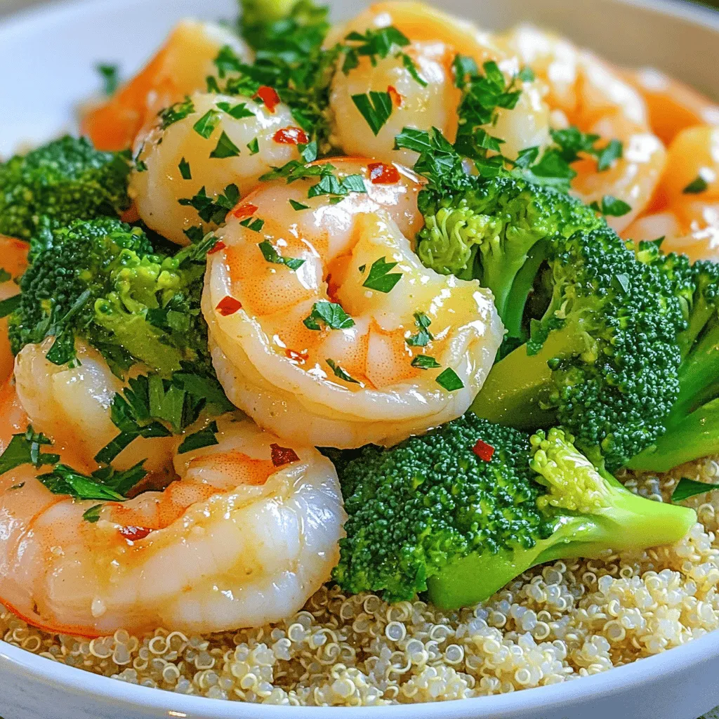 To make Garlic Butter Shrimp and Broccoli, you need the following: - 1 pound large shrimp, peeled and deveined - 2 cups broccoli florets - 4 tablespoons unsalted butter - 4 cloves garlic, minced - 1 teaspoon grated lemon zest - 2 tablespoons freshly squeezed lemon juice - 1 teaspoon red pepper flakes - Sea salt and freshly ground black pepper, to taste - Fresh parsley, chopped (for garnish) - 1 cup cooked quinoa or rice (optional, for serving) Each ingredient plays a key role in this dish. The shrimp gives a tender bite, while the broccoli adds a fresh crunch. Garlic and butter blend together, creating a rich sauce. Lemon juice and zest bring bright flavors, while red pepper adds a nice kick. Using fresh shrimp makes a big difference in taste. I like to buy shrimp that is wild-caught. It has a better flavor and is often more sustainable. Fresh garlic enhances the aroma and taste, so I always opt for whole cloves over pre-minced options. You can customize this dish by adjusting the red pepper flakes to your taste. If you prefer a milder taste, cut back on them. For a stronger lemon flavor, add more lemon juice and zest. This recipe is not only delicious, but it’s also quick and easy. You can follow the full recipe to create this delightful dish in under 30 minutes. Enjoy! To start, rinse the shrimp under cold water. This step removes any excess grit. After rinsing, pat them dry with a clean towel. Now, season the shrimp with sea salt and freshly ground black pepper. Make sure every piece gets a good coating. Next, bring a large pot of water to a rolling boil. Carefully add the broccoli florets and blanch them for 2-3 minutes. You want them bright green and slightly tender. Once done, drain the broccoli and plunge it into a bowl of ice water. This ice bath halts cooking and keeps the color vivid. Now, let’s make the sauce. In a large skillet, melt unsalted butter over medium heat. Once it starts to froth, add minced garlic and a sprinkle of red pepper flakes. Stir and sauté for 1-2 minutes, just until the garlic smells amazing. Be careful not to let it brown, as burnt garlic can taste bitter. Add the seasoned shrimp to the skillet. Sauté them for about 3-4 minutes. Flip them halfway through cooking. The shrimp are done when they turn pink and opaque. This is key to perfect shrimp! Once the shrimp are cooked, it’s time to blend the flavors. Add the blanched broccoli to the skillet. Drizzle in freshly squeezed lemon juice and sprinkle with lemon zest. Toss everything gently for about 2 minutes. This allows the flavors to meld beautifully. Taste your dish to see if it needs more seasoning. Adjust with extra sea salt and black pepper, if needed. Serve your garlic butter shrimp and broccoli hot over a bed of cooked quinoa or rice. This adds a nice, nutritious base. Don’t forget to garnish with fresh parsley for a pop of color and flavor. For the full recipe, check out the complete guide above! - Best types of garlic to use: I love using fresh garlic. It gives a rich taste that dried garlic just can't match. Look for firm, plump cloves with no sprouts. This ensures the best flavor. - How to avoid burning garlic: To keep garlic from burning, cook it on medium heat. If you see it turning brown, lower the heat. Burnt garlic can ruin your dish, so watch it closely. - Tips for achieving the ideal shrimp texture: Use large shrimp for this recipe. They cook evenly and stay juicy. Don’t overcrowd the pan; this helps them cook well and not steam. - How to tell when shrimp are fully cooked: Look for a pink color and a slight curl. The shrimp should be opaque throughout. This usually takes about 3-4 minutes in the pan. - Alternatives to blanching broccoli: If you want a faster method, try steaming broccoli. It keeps the color bright and the texture tender. Just steam for about 3-4 minutes. - Keeping broccoli bright and vibrant: To keep broccoli bright green, add it to ice water right after cooking. This stops the cooking process and locks in that lovely color. {{image_4}} You can swap shrimp for chicken or tofu. Chicken gives a hearty bite. Tofu adds a nice texture for a plant-based option. Both proteins soak up the garlic butter well. For veggies, try snap peas or green beans. These add crunch and color. Cauliflower offers a fun twist too. Each option adds its own flair to the dish. To boost flavor, add fresh herbs like basil or thyme. These create a fresh aroma. You can also try smoked paprika for a warm, smoky taste. For a spicy kick, add jalapeños or extra red pepper flakes. A dash of hot sauce can also work. If you want citrus, consider lime juice instead of lemon. It brightens the dish nicely. Serve garlic butter shrimp and broccoli with a side of quinoa or brown rice. Both add fiber and make the meal filling. You can also add a simple green salad for more freshness. For a creative twist, pair it with a mango salsa. The sweetness contrasts with the savory shrimp. Another option is a warm crusty bread to soak up the garlic butter sauce. For the full recipe, check out the guidelines above. To keep your garlic butter shrimp and broccoli fresh, use airtight containers. Glass containers work best because they don’t stain or hold odors. Let the dish cool down before sealing to avoid steam buildup. Store it in the fridge for up to three days. To reheat, use a skillet over low heat. This method warms the dish evenly and keeps the flavors intact. Stir the shrimp and broccoli gently to avoid overcooking. Another option is to microwave it on medium power for one to two minutes. If you want to freeze garlic butter shrimp, place it in a freezer-safe bag or container. Remove as much air as possible to prevent freezer burn. You can freeze it for up to three months. When ready to eat, thaw it overnight in the fridge. You can reheat it in a skillet or microwave after thawing. For the full recipe, check out my detailed instructions earlier. Yes, you can use frozen shrimp. Just remember to thaw them first. Place the shrimp in cold water for about 15 minutes. This will help them thaw evenly. Frozen shrimp are often just as tasty as fresh shrimp. They can save you time and are easy to keep on hand. You can add many veggies to this dish. Here are some tasty options: - Bell peppers - Snap peas - Carrots - Asparagus - Zucchini These veggies will add color and flavor. You can mix and match based on what you like or have at home. The shrimp will turn pink and opaque when they are done. You should also look for them to curl slightly. This usually takes about 3-4 minutes. If they look rubbery, they may be overcooked. Keep an eye on them to avoid this. Yes, you can make this dish dairy-free. Use a dairy-free butter or olive oil. These options will still give you a great flavor. You can also try coconut oil for a unique twist. Just remember to adjust the cooking times slightly. I love serving garlic butter shrimp and broccoli over quinoa or rice. This adds a nice base for the dish. You can also serve it in a bowl for a cozy meal. Adding a lemon wedge on the side can enhance the flavors. For garnish, sprinkle some fresh parsley on top. Check out the Full Recipe for fun serving ideas! In this article, we explored a tasty garlic butter shrimp and broccoli dish. We covered essential ingredients, step-by-step instructions, and clever tips to enhance flavor. You learned how to adjust ingredients and cooking methods and found out how to store leftovers. Cooking this dish is easy and fun. Enjoy making it your own with different flavors. You now have the tools and ideas to create a delicious meal. Have fun in the kitchen!