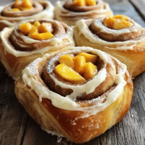 To make these rolls, you need some key items. This list shows what you will need: - 1 cup warm milk (around 110°F) - 2 ¼ teaspoons active dry yeast - 1/3 cup granulated sugar - 1/4 cup unsalted butter, melted - 1 large egg - 4 cups all-purpose flour - 1 teaspoon ground cinnamon - 1/2 teaspoon salt - 3 medium peaches, peeled and diced - 1 tablespoon lemon juice - 1 cup brown sugar, packed - 1 tablespoon ground cinnamon (for filling) - 1/4 cup unsalted butter, softened (for filling) - 1 cup cream cheese, softened (for frosting) - 1/2 cup powdered sugar - 1 teaspoon vanilla extract These ingredients bring the peach cobbler flavor right to your table. Each one plays a part in making these rolls soft and sweet. You can add more flavor with these extras: - Chopped nuts (like pecans or walnuts) - A pinch of nutmeg - A splash of almond extract Adding these can create a unique twist on the classic flavor. Feel free to mix and match! Having the right tools is key to making these rolls. Here’s what you need: - Large mixing bowl - Measuring cups and spoons - Rolling pin - Sharp knife or dental floss - Baking dish - Oven With these tools, you can easily follow the steps to create your delicious peach cobbler cinnamon rolls. You can find the full recipe at the end of this section for more guidance. To start, grab a large mixing bowl. Pour in 1 cup of warm milk, around 110°F. Next, add 2 ¼ teaspoons of active dry yeast and 1/3 cup of granulated sugar. Mix it gently and let it sit for about 5 minutes. You want it to become frothy, showing the yeast is active. After that, add 1/4 cup of melted unsalted butter and 1 large egg. Stir until everything blends well. In another bowl, whisk together 4 cups of all-purpose flour, 1 teaspoon of ground cinnamon, and 1/2 teaspoon of salt. Gradually fold this dry mixture into your wet ingredients. Keep stirring until a dough forms. Now, turn the dough onto a floured surface. Knead it for about 5-7 minutes until it feels smooth and elastic. Place the dough in a greased bowl, cover it with a towel, and let it rise in a warm spot for about 1 hour. It should double in size. While your dough rises, prepare the filling. Take 3 medium peaches, peel and dice them. Toss the diced peaches with 1 tablespoon of lemon juice. This will keep them fresh and add flavor. Next, in a small bowl, mix 1 cup of packed brown sugar with 1 tablespoon of ground cinnamon. This will add sweetness and warmth to your rolls. Once the dough has risen, punch it down to release air. Roll it out on a floured surface into a rectangle about 1/4 inch thick. Spread 1/4 cup of softened unsalted butter evenly over the dough. Sprinkle the brown sugar mixture over the buttered dough, then layer the diced peaches on top. Start rolling the dough from one long edge into a tight log shape. Cut the log into 12 equal pieces. Arrange the cinnamon rolls in a greased baking dish, fitting them snugly. Cover with a towel and let them rise for another 30 minutes. Meanwhile, preheat your oven to 350°F (175°C). After they rise, bake the rolls for 25-30 minutes until they are golden brown. While they bake, make the cream cheese frosting. Beat together 1 cup of softened cream cheese, 1/2 cup of powdered sugar, and 1 teaspoon of vanilla extract until smooth. When the rolls are done, drizzle the frosting over the warm cinnamon rolls. For a full experience, check the Full Recipe for all details. Enjoy your sweet treat! To get great rolls, the dough needs to be soft and smooth. Start with warm milk. It should feel cozy, like a warm hug. Combine the milk with yeast and sugar first. After five minutes, it should look frothy. This means your yeast is ready to work. When you mix in the flour, add it slowly. You want to see a dough form that does not stick to your hands. If it is too sticky, add a bit more flour. Knead it for about five to seven minutes to develop the gluten. This makes the dough stretchy and fluffy. Cutting the rolls evenly is key for good baking. To get nice, even pieces, roll the dough tightly and use a sharp knife. A serrated knife works great, too. You can also use dental floss. Just slide it under the dough and pull it to cut. This method keeps the rolls from squishing. Aim for about 12 equal slices, each about 1 to 1.5 inches thick. This way, each roll will bake evenly and rise beautifully. For the best peach taste, choose ripe, juicy peaches. They should feel firm but not hard. Peel and dice them into small pieces. Toss them with lemon juice to keep them bright and tasty. The lemon juice adds a nice zing. It also keeps the peach color fresh. You can even add a dash of cinnamon to the peaches for extra flavor. This will make your rolls taste like a sunny summer day. Remember, fresh ingredients always shine in recipes! For the full recipe, check out the details above. {{image_4}} You can switch up the fruit in Peach Cobbler Cinnamon Rolls. Try using ripe strawberries or juicy blueberries. Mix in different spices too! Instead of cinnamon, add nutmeg for a unique taste. Or, mix in some vanilla extract for a sweet twist. These changes can make the rolls more fun and tasty. To make gluten-free Peach Cobbler Cinnamon Rolls, use a gluten-free flour blend. Look for one designed for baking. Replace the all-purpose flour in the recipe with this blend, and follow the same steps. You may need to add a bit more liquid to keep the dough moist. For a vegan version, swap out the milk for almond or oat milk. Use a plant-based butter instead of regular butter. Replace the egg with a flax egg (1 tablespoon flaxseed meal mixed with 2.5 tablespoons water). This change keeps the rolls light and fluffy while being plant-friendly. Explore these variations to find your favorite twist on this delicious treat! For the full recipe, check out the detailed instructions above. To keep your Peach Cobbler Cinnamon Rolls fresh, store them in an airtight container. This method helps prevent them from drying out. You can keep them at room temperature for up to two days. If you want them to last longer, move them to the fridge. They will stay good for up to a week in the fridge. Just make sure to cover them well. When you are ready to enjoy your rolls again, reheating is easy. You can use a microwave or an oven. For the microwave, place a roll on a microwave-safe plate. Heat for 15-20 seconds. Check to see if they are warm enough. If not, heat in short bursts until they are just right. For the oven, preheat to 350°F (175°C). Place the rolls on a baking sheet and cover with foil. Heat for about 10 minutes, or until warm. If you want to save your rolls for later, freezing is a great option. First, let them cool completely. Then, wrap each roll tightly in plastic wrap. Place the wrapped rolls in a freezer-safe bag or container. They can last up to three months in the freezer. When you are ready to eat them, take them out and thaw in the fridge overnight. Reheat as described before for the best taste. Yes, you can use canned peaches. They are convenient and save time. Just drain them well to avoid extra moisture. Fresh peaches give the best flavor, but canned works in a pinch. You can even spice them up with a bit of cinnamon for added flavor. The rolls are done when they turn golden brown. You can also check their internal temperature. It should be around 190°F. When you press gently on them, they should spring back. This means they are fluffy and cooked through. Yes, you can make the dough ahead. After kneading, place it in the fridge for up to 24 hours. Just remember to let it come to room temperature before rolling it out. This step helps the dough rise better later on. Serve the rolls warm with cream cheese frosting on top. You can add fresh peach slices for color and flavor. A light dusting of powdered sugar makes it look fancy. These rolls are great for breakfast or as a sweet treat any time of day. For the full recipe, check out the detailed steps above! Peach cobbler cinnamon rolls blend sweet peaches with soft dough for a tasty treat. We reviewed essential ingredients, from dough to flavorful options. I shared steps to prepare and bake them perfectly. Use my tips to ensure the right texture and flavor. Explore variations for gluten-free or vegan diets. Store leftovers for fresh treats later, and I answered your burning questions too. Enjoy baking and savoring these rolls—they are worth the effort!