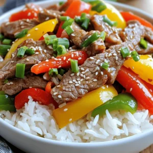To make a hearty beef and pepper rice bowl, you need fresh quality ingredients. Here’s what you’ll need: - 1 lb beef sirloin, thinly sliced - 1 cup jasmine rice - 2 tablespoons soy sauce - 1 tablespoon sesame oil (plus more for cooking) - 1 red bell pepper, sliced - 1 yellow bell pepper, sliced - 1 green bell pepper, sliced - 1 small onion, sliced - 2 cloves garlic, minced - 1 tablespoon fresh ginger, minced - 2 green onions, chopped (for garnish) - Sesame seeds (for garnish) - Salt and pepper to taste - 2 cups water or beef broth These ingredients create a colorful and flavorful dish. Each component adds its own touch. The beef gives protein and richness, while the peppers offer crunch and sweetness. Jasmine rice brings a light and fragrant base. For the best taste, use fresh veggies and quality beef. You can find the full recipe at the end of this section. Enjoy building your beef and pepper rice bowl! - Bring 2 cups of water or beef broth to a boil. - Rinse 1 cup of jasmine rice under cold water until clear. - Add the rice to the boiling liquid. - Reduce heat to low and cover tightly. - Let it simmer for 15 minutes or until liquid is absorbed. - Remove from heat and let it stand for 5 minutes. - Fluff the rice with a fork and keep warm. - In a bowl, mix 1 lb of sliced beef with 2 tablespoons of soy sauce. - Add 1 tablespoon of sesame oil, 2 cloves of minced garlic, and 1 tablespoon of minced ginger. - Sprinkle with salt and pepper to taste. - Ensure the beef is well-coated. - Cover the bowl and let it rest at room temperature for 15 minutes. - Heat a teaspoon of sesame oil in a large skillet over medium-high heat. - Add 1 small sliced onion and the sliced bell peppers (1 red, 1 yellow, 1 green). - Stir-fry the vegetables for 5-7 minutes until softened but still crisp. - Transfer the vegetables to a plate and set aside. - In the same skillet, add more sesame oil if needed. - Add the marinated beef in a single layer. - Cook for 2-3 minutes on each side until browned and no longer pink. - If necessary, cook in batches to avoid crowding. - Return the sautéed vegetables to the skillet with the beef. - Toss everything together gently over heat for about a minute. - Serve the mixture generously over the jasmine rice. - Garnish with chopped green onions and sesame seeds for added flavor. For the complete cooking process, you can refer to the Full Recipe. - Use high heat for better stir-frying. This helps the beef brown nicely. - Don’t overcrowd the skillet for even cooking. Cook in batches if needed. - Marinate the beef longer for enhanced flavor. I often suggest 30 minutes. - Keep beef at room temperature before cooking. This helps it cook evenly. - Pair with additional sides like salad or spring rolls. These add crunch and freshness. - Consider using a variety of pepper colors for visual appeal. It makes the dish pop! When preparing your Beef and Pepper Rice Bowl, these tips will ensure a delicious outcome. For the full recipe, check out the earlier section. Enjoy your cooking adventure! {{image_4}} You can easily change the protein in this beef and pepper rice bowl. If beef isn't your thing, try chicken or tofu. Chicken breast works well and cooks quickly, making it a great choice. Tofu is a fantastic plant-based option. It soaks up flavors well and adds a nice texture. For beef, explore different cuts like flank steak or ribeye. Each cut has its own flavor and tenderness. Flank steak is lean but flavorful, while ribeye is rich and juicy. Adding more vegetables boosts nutrition and flavor. Broccoli, carrots, and snap peas are great choices. They add color and crunch. You can also try seasonal veggies. Zucchini and asparagus can freshen up the dish during summer. In fall, add pumpkin or sweet potatoes for a cozy touch. Want more flavor? Chili paste adds a nice kick if you like heat. Start with a small amount and adjust to your taste. For a sweeter twist, use teriyaki sauce. It brings a unique flavor profile that pairs well with beef and veggies. For the full recipe, check out the Full Recipe section. Enjoy experimenting with these variations! Store your leftovers in an airtight container in the fridge. This helps keep the food fresh and safe. It is best consumed within 3-4 days. If you wait too long, the flavors may fade. Make sure to check for any signs of spoilage before eating. If you want to save some for later, freeze portions in freezer-safe bags. This makes it easy to store and keep for a longer time. When you are ready to eat, thaw the frozen meal in the fridge overnight. Thawing helps maintain the texture and taste of the dish. To reheat, use the microwave or stove for even heating. If the rice seems dry, add a splash of water before reheating. This will help bring back the fluffy texture. Stir the rice and beef mixture well to ensure everything heats evenly. Enjoy your meal just as you made it! To make fluffy rice, rinse the rice before cooking. This removes extra starch. After boiling, let it rest for five minutes. Then, fluff it with a fork. This keeps the grains separate and light. Yes, you can prepare the rice, beef, and veggies ahead. Store them in separate containers. When ready to eat, just warm them up and combine. This makes for an easy and quick meal later. To make it gluten-free, simply swap soy sauce with gluten-free tamari. This keeps the taste while avoiding gluten. Always check labels to ensure all ingredients are gluten-free. You can add a variety of toppings to enhance flavor. Avocado adds creaminess. Fresh cilantro gives a nice herb taste. A drizzle of hot sauce can bring heat and excitement. Experiment with your favorites! In this blog post, we explored a tasty beef stir-fry recipe packed with fresh veggies and jasmine rice. You learned how to marinate, sauté, and combine ingredients for a delicious meal. Remember, cooking is about creativity, so feel free to change ingredients to suit your taste. Try different proteins or veggies to make it unique. With these tips, you can enjoy a flavorful dish while impressing your family. Keep experimenting and have fun in the kitchen!