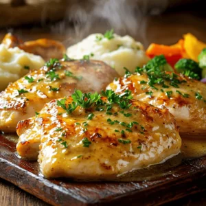 To make Garlic Butter Chicken, you need fresh and simple ingredients. Here’s a list to get you started: - 4 boneless, skinless chicken breasts - 4 tablespoons unsalted butter - 6 cloves garlic, finely minced - 1 teaspoon dried thyme - 1 teaspoon smoked paprika - Sea salt and black pepper to taste - 1 cup low-sodium chicken broth - 2 tablespoons freshly squeezed lemon juice - Fresh parsley, finely chopped, for garnish These ingredients work together to create a rich and savory flavor. The chicken breasts are the star of the dish, while the garlic and butter add depth. You can easily find these items at any grocery store. Using unsalted butter gives you control over the saltiness. Fresh garlic is key for a strong taste, but you can use garlic powder in a pinch. The dried thyme and smoked paprika enhance the chicken’s flavor and aroma. Feel free to adjust the seasonings based on your taste. If you love lemon, add more juice for a zesty kick. The fresh parsley not only looks good but also brightens the dish. For the full recipe, check out the detailed instructions. Enjoy cooking! Start by seasoning both sides of the chicken breasts. Use sea salt, black pepper, dried thyme, and smoked paprika. Make sure to cover the chicken well. This adds great flavor. Set the chicken aside for a few minutes. This allows the spices to soak into the meat. Next, heat a large skillet over medium-high heat. Add 2 tablespoons of unsalted butter. Let the butter melt completely and bubble. Carefully place the seasoned chicken breasts in the skillet. Cook them for about 6-7 minutes on each side. You want them to be golden-brown. Make sure they are cooked through. The internal temperature should reach 165°F (75°C). Once done, transfer the chicken to a plate and cover it loosely to keep warm. Now, use the same skillet. Lower the heat to medium. Add the remaining 2 tablespoons of butter. Once it melts, stir in the minced garlic. Sauté for about 1-2 minutes. The garlic should smell nice and soft, but don’t burn it. Burning garlic can make the sauce taste bitter. Pour in the chicken broth and lemon juice. Use a spatula to scrape the bottom of the skillet. This helps get all the tasty bits. Let the mixture simmer for 3-4 minutes. This thickens the sauce and adds great flavor. Return the seared chicken breasts to the skillet. Spoon some of the garlic butter sauce over the top. Let the chicken simmer in the sauce for another 2-3 minutes. This helps the chicken soak up all the garlicky goodness. When the chicken is hot and coated in sauce, remove the skillet from the heat. Finish by garnishing with freshly chopped parsley. This adds a nice pop of color and freshness. This dish is a true delight, and you can find the full recipe to make it just right! - Cook the chicken at 165°F (75°C) for safety. - To keep chicken juicy, do not overcook it. Use a meat thermometer for best results. - Add a splash of white wine for depth. - To avoid burnt garlic, cook on low heat and stir often. - Pair Garlic Butter Chicken with steamed broccoli or rice. - For a nice look, drizzle the sauce over the chicken and sprinkle parsley around. This dish looks great on a platter, especially with vibrant sides. Check out the Full Recipe for all the details! {{image_4}} You can mix up the protein in this dish. Try shrimp or tofu for a change. Shrimp cooks fast and adds a sweet touch. Tofu is great for a plant-based option. Both work well with garlic butter. Just adjust the cooking time to keep them tender. If you want a vegan twist, use vegan butter instead of regular butter. This swap keeps the creamy flavor. It may change the taste a bit, but it can still be delicious. Make sure to check the brand for quality ingredients. You can spice things up by adding herbs or spices. Fresh thyme or basil can brighten the dish. A pinch of red pepper flakes adds heat if you like a kick. Mix and match until you find your favorite combo. Adding vegetables can make this meal even better. Try spinach or cherry tomatoes for color and taste. Cook them in the skillet after the garlic. This way, they soak up all those yummy flavors. You can also toss in some bell peppers for a crunchy twist. You can bake the chicken instead of pan-searing it. Preheat your oven to 400°F (200°C). Place the seasoned chicken in a baking dish. Pour the garlic butter sauce over it. Bake for 25-30 minutes until it's cooked through. This method keeps the chicken juicy and tender. If you prefer a slow cooker, this dish is perfect for that too. Place the seasoned chicken in the slow cooker. Pour the garlic butter sauce over it. Cook on low for 4-6 hours or on high for 2-3 hours. You'll get tender, flavorful chicken with less effort. For the full recipe, check out the complete guide. To keep your Garlic Butter Chicken fresh, store it properly. If you have leftovers, place them in an airtight container. Refrigerate them within two hours of cooking. This helps keep your chicken safe to eat. The chicken will last in the fridge for about three to four days. For longer storage, you can freeze the chicken. Wrap it tightly in plastic wrap. Then place it in a freezer-safe bag. This keeps out air and helps prevent freezer burn. Garlic Butter Chicken can last up to three months in the freezer. Just remember to label the bag with the date. When it comes to reheating, you want to keep that juicy flavor. The best way to reheat is in the oven. Preheat your oven to 350°F (175°C). Place the chicken in a baking dish. Add a splash of chicken broth to keep it moist. Cover with foil to trap steam. Heat for about 20 minutes or until warm. You can also use a microwave for quick reheating. Place the chicken on a microwave-safe plate. Add a little broth or water to keep it from drying out. Cover it with a damp paper towel. Heat in short bursts of 1 minute until hot. Be careful not to overcook it, as this can dry out the chicken. By following these tips, you ensure that your Garlic Butter Chicken remains tasty and juicy, even after storage. For the full recipe, check the earlier sections. It takes about 30 minutes to cook Garlic Butter Chicken. You need 10 minutes to prep. Cooking the chicken and making the sauce takes about 20 minutes. This dish is quick and easy, perfect for busy nights. Yes, you can prepare this dish in advance. You can season the chicken and make the sauce ahead of time. Store them in the fridge until you are ready to cook. Just remember to cook the chicken close to serving time for the best flavor. I love serving Garlic Butter Chicken with side dishes that complement its rich flavors. Here are some great options: - Steamed vegetables like broccoli or green beans - Creamy mashed potatoes - Rice or quinoa to soak up the sauce - A fresh green salad for a light touch Garlic Butter Chicken can be part of a healthy meal. It uses lean chicken and healthy fats from butter. You can make it healthier by using less butter or replacing it with olive oil. Pair it with veggies for a balanced plate. You can use garlic powder instead of fresh garlic, but fresh gives more flavor. If you substitute, use about 1/8 teaspoon of garlic powder for each clove. This works well in a pinch, but fresh garlic makes the dish special. For the full experience, I recommend using fresh garlic. For the complete recipe, check out the Full Recipe. In this blog post, we explored how to make Garlic Butter Chicken. We covered the key ingredients needed, step-by-step cooking instructions, and tips for the best results. I shared variations and storage tips to suit your needs. This dish is simple yet flavorful and perfect for any meal. Whether you stick to the main recipe or try your own twists, I hope you create something amazing. Now it’s time for you to enjoy your delicious Garlic Butter Chicken!
