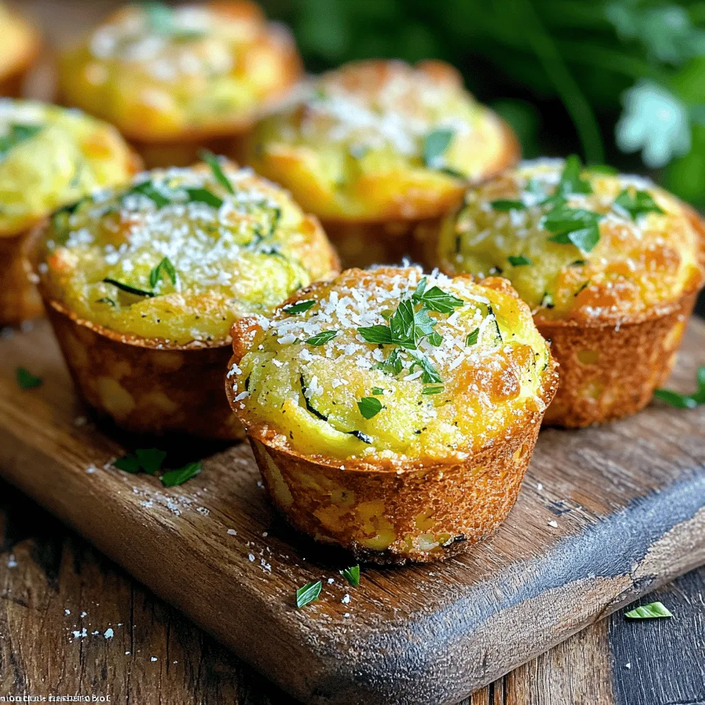 - 2 medium zucchinis, coarsely grated - 2 large potatoes, peeled and coarsely grated - 1 cup all-purpose flour - 1 cup freshly grated Parmesan cheese - 2 large eggs - 1/4 cup milk - 1 teaspoon garlic powder - 1 teaspoon onion powder - 1/2 teaspoon salt - 1/4 teaspoon black pepper - 1/2 teaspoon baking powder - Olive oil spray for greasing the muffin tin To make these tasty muffins, you need specific amounts. Each ingredient plays a key role: - Zucchinis: 2 medium gives a fresh taste. - Potatoes: 2 large add heartiness. - Flour: 1 cup helps bind everything. - Parmesan cheese: 1 cup brings a rich flavor. - Eggs: 2 large add moisture and structure. - Milk: 1/4 cup keeps the batter smooth. - Garlic powder and onion powder: Each adds 1 teaspoon for savory depth. - Salt: 1/2 teaspoon balances flavors. - Black pepper: 1/4 teaspoon adds a slight kick. - Baking powder: 1/2 teaspoon helps muffins rise. - Olive oil spray: Lightly coat the muffin tin. Choosing the best zucchinis and potatoes is key for this recipe. Here’s how: - Zucchinis: Look for firm, shiny ones. Avoid soft spots or blemishes. - Potatoes: Choose ones that are smooth and free of sprouts. - Freshness: Buy them from a local market if possible. Seasonal produce tastes better. - Storage: Keep zucchinis in the fridge and potatoes in a cool, dark place. For the complete recipe, check out [Full Recipe]. First, set your oven to 350°F (175°C). This is the perfect temperature for baking. While the oven warms up, take your muffin tin and spray each cup with olive oil. This step helps the muffins come out easily after baking. You want to make sure you coat every cup so there are no stuck muffins! Next, grab your grated zucchini and potatoes. Place them in a large bowl. To avoid soggy muffins, you need to remove extra moisture. Take a clean kitchen towel and scoop some of the mixture into it. Twist the towel to squeeze out the liquid. Do this until the mixture feels dry. This is a key step for crispy muffins! Now it’s time to mix your dry and wet ingredients. In your bowl, add the flour, Parmesan cheese, garlic powder, onion powder, salt, black pepper, and baking powder. Stir these together until well combined. In a separate bowl, whisk the eggs and milk together until they blend smoothly. Pour this egg mixture over the dry ingredients. Mix gently with a spatula until just combined. Be careful not to over-mix; you want a thick batter without dry flour spots. For the full recipe, follow the steps carefully to ensure delicious results! To make sure your muffins get that perfect crisp, the moisture from the zucchinis and potatoes must go. After grating them, use a clean kitchen towel to squeeze out excess water. This step is key. More moisture means sogginess. Also, use freshly grated Parmesan cheese instead of pre-grated. It melts better and adds more flavor. A light spray of olive oil on top before baking helps with browning. For even cooking, fill each muffin cup only three-quarters full. This allows hot air to circulate, cooking them uniformly. Place the muffin tin in the center of the oven for the best heat exposure. Don't forget to rotate the tin halfway through baking. This small action ensures every muffin bakes evenly and becomes golden brown. A common mistake is over-mixing the batter. Mix just until you no longer see dry flour. Over-mixing makes the muffins dense. Another pitfall is not greasing the muffin tin well enough. This can lead to muffins sticking, making them hard to remove. Lastly, avoid opening the oven too soon. This can drop the temperature, affecting the final texture. For the full recipe and more details, check out the Crispy Parmesan Zucchini Potato Muffins section. {{image_4}} To enhance the flavor of your crispy Parmesan zucchini potato muffins, try adding herbs and spices. Fresh herbs like basil, thyme, or dill can bring a nice touch. Dried herbs work great too. A teaspoon of Italian seasoning can add depth and warmth. You can also spice things up with a pinch of red pepper flakes for a kick. Mix these in with the dry ingredients for even flavor distribution. Experiment to find your favorite combo! While Parmesan cheese shines in these muffins, you can swap it out for other cheeses. Cheddar adds a rich, sharp flavor. Feta cheese gives a creamy, tangy twist. For a milder option, try mozzarella. Just use the same amount as the recipe calls for. Mixing different cheeses can create a delightful blend. Each option provides a unique taste that keeps things fresh and exciting. You can easily make these muffins vegetarian or vegan. For a vegetarian twist, simply replace the eggs with a flaxseed mixture. To make them vegan, use plant-based milk and a vegan cheese option. There are many great vegan cheeses available today. You can also add nutritional yeast for a cheesy flavor without the dairy. These changes let everyone enjoy this delicious treat! For the complete recipe, check [Full Recipe]. To keep your muffins fresh, place them in an airtight container. Store them at room temperature for up to three days. You can also put them in the fridge for a week. If you want to keep them longer, freezing is a great option. To freeze your muffins, first let them cool completely. Wrap each muffin in plastic wrap. Then, place them in a freezer-safe bag or container. This method helps keep them moist and tasty. You can freeze them for up to three months. When you're ready to eat, simply thaw them overnight in the fridge. For the best texture, reheat your muffins in the oven. Preheat your oven to 350°F (175°C). Place the muffins on a baking sheet. Heat for about 10 minutes or until warm. You can also use a microwave, but this may make them a bit soft. If using a microwave, heat for 20-30 seconds. For a crispy outer layer, the oven is best. Enjoy your crispy Parmesan zucchini potato muffins! Yes, you can use frozen zucchini or potato. However, thaw them first and drain excess water. Frozen veggies often have more moisture, which can make your muffins soggy. For best results, use fresh zucchinis and potatoes. To make these muffins gluten-free, swap all-purpose flour with a gluten-free blend. Look for a blend that includes xanthan gum for better texture. This will help keep your muffins light and fluffy without gluten. These muffins shine when served warm. Pair them with a tangy dipping sauce like garlic aioli or marinara. You can also enjoy them as a side dish with soups or salads. For a fun twist, top them with a dollop of sour cream or Greek yogurt. For the full recipe, check out the details above. We explored how to make delicious crispy parmesan zucchini potato muffins. I shared key ingredients, measurements, and tips for picking fresh produce. Then, I guided you through easy steps for prepping, mixing, and cooking. You learned helpful tips for that perfect crisp and common mistakes to avoid. We also discussed fun variations, storage ideas, and answered common questions. Now, you’re ready to make these tasty muffins your own for any meal!