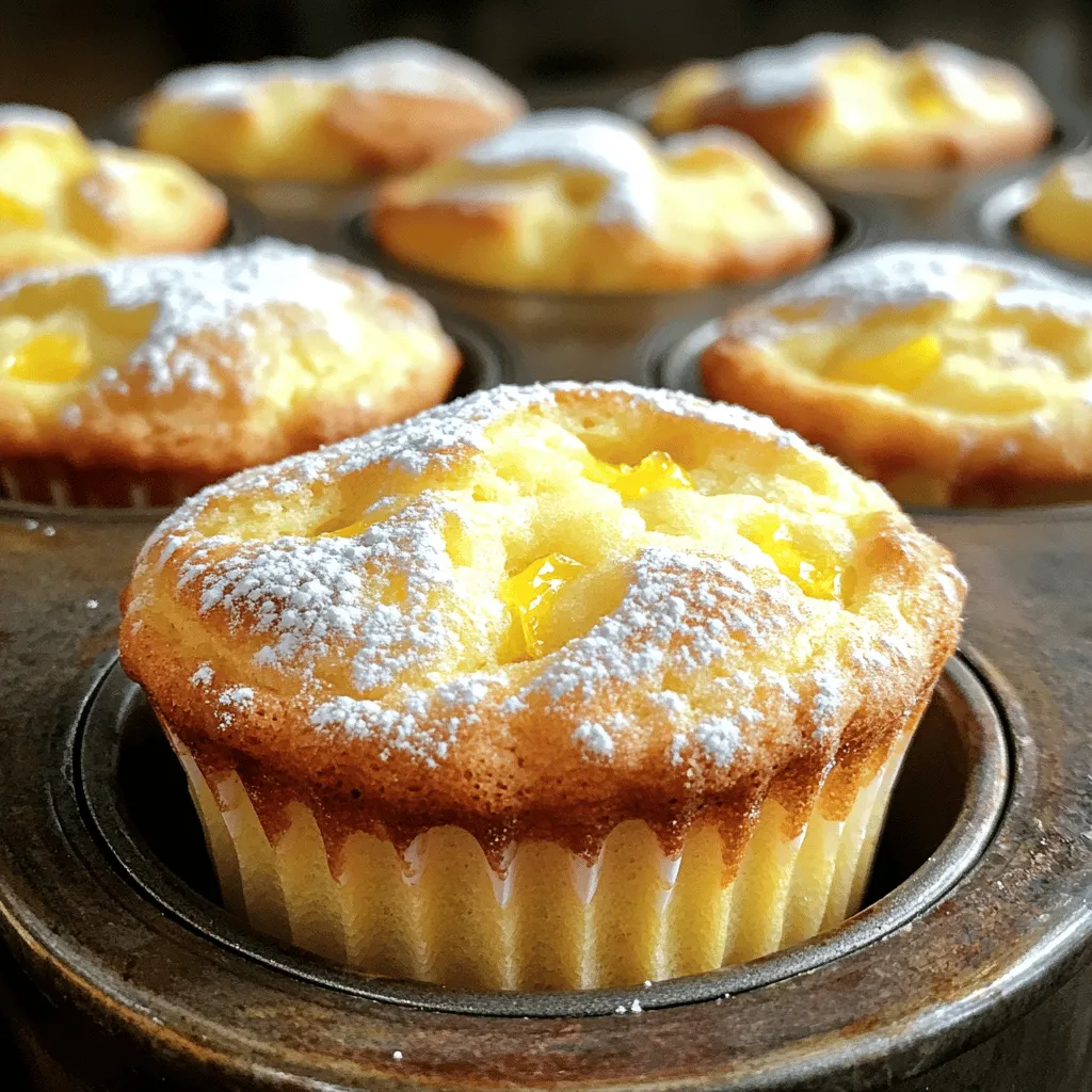 - 1 cup all-purpose flour - 1/2 cup granulated sugar - 1/2 teaspoon baking powder - 1/4 teaspoon baking soda - 1/4 teaspoon salt - 1/4 cup unsalted butter, softened - 1/2 cup cream cheese, softened - 1 large egg - 1/4 cup whole milk - Zest of 1 large lemon - 2 tablespoons lemon juice - 1/2 teaspoon vanilla extract - Powdered sugar for dusting For my Lemon Cream Cheese Muffins, I use a mix of dry and wet ingredients. The dry ingredients include flour, sugar, baking powder, baking soda, and salt. Each plays a key role, giving the muffins structure and a sweet taste. The wet ingredients are where the magic happens. I use soft butter and cream cheese for a rich, creamy texture. The egg adds moisture and binds everything together. Whole milk keeps the muffins soft and fluffy. The lemon zest and juice bring a zesty brightness that makes each bite special. A hint of vanilla rounds out the flavors. If you want to add a touch of sweetness, you can dust the tops with powdered sugar. It adds a lovely finish, making them look even more inviting. For the full recipe, check out the details above. - Preheat the oven to 350°F (175°C). - Prepare the muffin tin with liners or grease the cups. This step is key for easy removal later. - In a large bowl, whisk together the flour, sugar, baking powder, baking soda, and salt. Mixing these dry items well helps ensure even flavor and texture throughout the muffins. - In a separate bowl, beat the softened butter and cream cheese until creamy. This should take about 2-3 minutes. - Once creamy, add the egg, milk, lemon zest, lemon juice, and vanilla. Mix gently until just combined. Overmixing can lead to tough muffins, so be careful. - Gradually add the dry mixture into the wet mixture. Stir gently with a spatula until just combined. It’s okay to have a few small lumps; this keeps the muffins light. - Divide the batter evenly into the muffin cups. Fill each cup about two-thirds full to give the muffins room to rise. - Place the muffin tin in the oven and bake for 18-20 minutes. They are done when the tops are golden and a toothpick inserted comes out clean. Enjoy the lovely aroma that fills your kitchen during baking. For the full recipe, refer to the beginning of the article. To get a soft and fluffy muffin, don't overmix your batter. Overmixing can lead to tough muffins instead of light ones. Mix just until the dry ingredients blend with the wet. It's okay if some lumps remain; they will disappear while baking. After baking, let your muffins cool in the tin for five minutes. Then, move them to a wire rack. This step helps keep the bottom from getting soggy. It also allows air to circulate, making them nice and light. Ensure even baking by placing the muffin tin in the center of the oven. This spot provides the best heat circulation. If you rotate the tin halfway through baking, it can help too. To check if your muffins are done, use a toothpick. Insert it into the center of a muffin. If it comes out clean, your muffins are ready. If it has wet batter, bake them a few more minutes. For an elegant touch, arrange the muffins on a decorative plate. A tiered stand can also make them look fancy. Garnish your muffins with thin lemon slices or fresh mint sprigs. These small details make your muffins look beautiful and inviting. If you want more ideas, check out the Full Recipe for additional tips! {{image_4}} You can make your lemon cream cheese muffins even more fun! Here are a couple of ideas: - Adding blueberries or raspberries: These juicy berries bring a fresh burst of flavor. Just fold in about one cup of berries into the batter before baking. - Incorporating poppy seeds for texture: Adding poppy seeds gives a nice crunch. Sprinkle in one to two tablespoons for a delightful twist. Want to make your muffins a bit healthier? Here are some easy swaps: - Using whole wheat flour: This adds fiber and nutrients. Swap out all-purpose flour for whole wheat flour in a 1:1 ratio. - Reducing sugar or using alternatives: Cut sugar by one-third or try honey or maple syrup. This keeps the muffins tasty without too much sweetness. If you need gluten-free muffins, don’t worry! - Substituting with gluten-free flour blends: Use a gluten-free flour mix that works for baking. Just replace the all-purpose flour with the same amount of the blend. This will keep your muffins light and fluffy. For the full recipe, check the section above. To keep your lemon cream cheese muffins fresh, store them in an airtight container. This helps prevent them from drying out. You can keep them on your kitchen counter for up to three days. If you want to save them longer, refrigerate them. In the fridge, they stay tasty for about a week. Just remember to let them cool completely before you store them. Freezing your muffins is a great way to enjoy them later. First, wrap each muffin in plastic wrap. Then, place them in a freezer-safe bag. You can freeze them for up to three months. When you want to eat one, take it out and let it thaw at room temperature. For a quicker method, microwave it for about 30 seconds. This keeps them soft and yummy. To boost the lemon flavor, add more zest. The zest gives a bright taste. You can also use lemon extract. Just a bit of extract can amplify the flavor. Try a teaspoon of extract for a strong lemon punch. Yes, you can use different cheeses. Neufchâtel cheese works well as a lighter option. Mascarpone can add creaminess, too. Just remember, the taste will change a bit with each cheese. Dense muffins often come from overmixing the batter. Mix until just combined to avoid this. If your ingredients are too cold, it might cause density. Ensure your butter and cheese are at room temperature. You can check doneness with more than just a toothpick. Gently press the top; it should spring back. The edges should pull slightly away from the pan. Golden tops also indicate they are ready. To make fewer muffins, simply reduce the ingredients. Cut everything in half for six muffins. Keep the baking time the same, but check for doneness a little earlier. Adjusting the recipe is easy and fun! For the full recipe, refer to the section above. In this blog post, we explored the key ingredients, steps, and tips for baking lemon muffins. We discussed each component, from dry to wet ingredients, ensuring your muffins are moist and tasty. Remember, avoid overmixing for the best texture. With variations and storage tips, you can enjoy these muffins any time. Baking is all about practice and joy. Now, get your oven ready and start creating delicious treats!