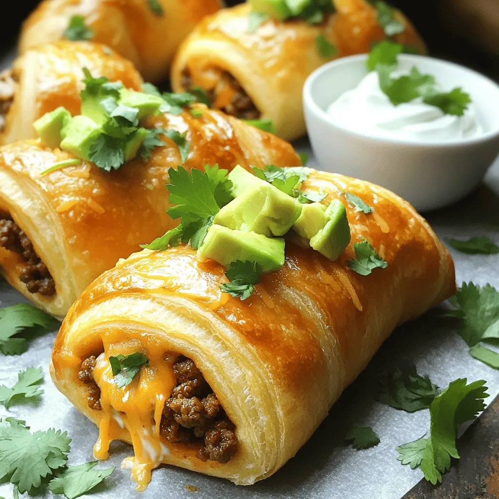 - 1 pound ground beef (or turkey) - 1 packet taco seasoning - 1 cup shredded cheddar cheese - 1 cup diced tomatoes with green chilies (canned) - 1 can refrigerated crescent roll dough - 1/2 cup sour cream (for serving) - Fresh cilantro, chopped - 1 avocado, diced Air Fryer Taco Bombs are great because they mix tasty flavors and fun shapes. You need simple ingredients to make them. First, choose your ground meat. I like beef, but turkey works well too. The taco seasoning adds that classic flavor. I use a packet to save time, but feel free to mix your own. Next, grab some shredded cheddar cheese. It melts perfectly inside the taco bombs. Diced tomatoes with green chilies add some zing. They keep the filling moist too. Finally, the crescent roll dough is the star. This dough puffs up and gets crispy in the air fryer. It creates a nice shell around the filling. You can add some optional garnishes to make it even better. A dollop of sour cream makes it creamy and cool. Fresh cilantro adds a burst of color and flavor. Diced avocado complements the dish well. For the full recipe, check the section above. Enjoy making these tasty bites! First, cook the ground meat in a large skillet over medium heat. Break it apart with a spatula. Cook until browned, about 5-7 minutes. Drain any fat for a lighter filling. Next, sprinkle taco seasoning over the meat. Pour in the diced tomatoes with their juice. Mix well and cook for another 2-3 minutes. This makes a tasty filling that smells great. Open the can of crescent roll dough carefully. Unroll the dough and separate it into triangles. Each triangle will hold the meat filling. Make sure not to tear the dough as you separate it. Take one triangle of dough and place about 1 tablespoon of the meat filling in the center. Add 1 tablespoon of shredded cheddar cheese on top. Fold the points of the triangle over the filling. Pinch the edges firmly to seal the filling inside. You want it to look like a ball when you are done. Arrange the taco bombs in the air fryer basket, leaving space between them for even cooking. Before you start cooking, preheat your air fryer to 350°F (175°C). This takes about 5 minutes. Once preheated, place the taco bombs in a single layer in the basket. Air fry for 8-10 minutes. Check for a golden brown finish. If your air fryer is small, you may need to cook them in batches. Enjoy your tasty Air Fryer Taco Bombs! For the full recipe, you can refer to the earlier sections. To get the best results, keep a few things in mind. First, avoid overcrowding the air fryer basket. If you put in too many taco bombs, they won't cook evenly. I recommend cooking them in batches for perfect results. Second, check for a golden brown finish. This color means they are cooked well. If they look pale, give them a few more minutes. Flavor is key to great taco bombs. Always use fresh ingredients where possible. Fresh meat and veggies really boost taste. You can also adjust seasoning based on your taste preferences. If you like it spicy, add more seasoning. If you prefer mild, use less. Taste the filling before sealing the bombs. This way, you can make sure it is just right. When serving taco bombs, presentation matters. Place them on a colorful platter. Use a small bowl for sour cream in the center. This makes dipping easy and fun! To add more color, scatter chopped cilantro and diced avocado around the bombs. For the best pairing, consider dipping sauces like salsa or guacamole. These sauces complement the flavors well and make each bite more exciting. You can find the full recipe in the earlier section for more detailed steps. {{image_4}} You can switch up the meat in taco bombs. Use ground turkey or chicken instead of beef. These options give a lighter taste but still pack flavor. For a vegetarian twist, try using black beans. Mash them a bit for a good texture. Add some spices to make them tasty. The cheese in taco bombs can change the game. You can use mozzarella, pepper jack, or even queso blanco. Each cheese adds its unique flavor. If you want some heat, add spicy cheese like pepper jack. It gives a nice kick to your bite. Want to spice things up? Add jalapeños for extra heat. Chop them finely and mix them with the meat or beans. If you want more texture, mix in corn or bell peppers. They add a sweet crunch that balances the spices. These small changes can make your taco bombs exciting every time you make them. To store leftover taco bombs, let them cool first. Place them in an airtight container. You can keep them in the fridge for up to three days. For best taste, eat them within this time. To keep them fresh, layer the bombs with parchment paper. This helps prevent them from sticking together. Make sure the container is sealed tight to avoid air exposure. You can reheat taco bombs in the air fryer or oven. For the air fryer, set it to 350°F (175°C). Heat them for about 5-7 minutes. This method keeps them crispy. If using an oven, preheat it to 350°F (175°C) as well. Place the bombs on a baking tray and cover them with foil. Reheat for about 10-15 minutes. The foil helps retain moisture. To avoid sogginess, do not use the microwave. It can make the taco bombs soft and chewy. Instead, stick with the air fryer or oven for the best results. Air Fryer Taco Bombs can last about 3 to 4 days in the fridge. Store them in an airtight container. This keeps them fresh and tasty. Yes, you can freeze them! To freeze, let them cool completely. Place them in a single layer on a baking sheet. Once frozen, transfer them to a freezer bag. When ready to eat, thaw them in the fridge overnight. Then, reheat in the air fryer to make them crispy again. These taco bombs pair well with many sides. Here are some ideas: - Mexican rice - Refried beans - Fresh guacamole - Salsa for dipping These sides add flavor and balance to your meal. Absolutely! You can prepare the filling a day ahead. Store it in the fridge. Assemble the taco bombs when you’re ready to cook. This saves you time and makes cooking easier. You learned how to make tasty Air Fryer Taco Bombs. We covered the key ingredients, like ground meat, taco seasoning, and cheese, along with optional garnishes. You now know the steps to prepare the meat filling, assemble the taco bombs, and cook them in the air fryer. Remember to store leftovers properly and reheat them to keep their crunch. Try different variations to keep your meals fun and exciting. These taco bombs make a great snack or meal for any occasion. Enjoy creating and sharing this easy recipe with friends and family.