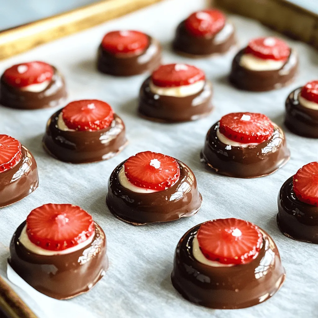 - 1 cup fresh strawberries, hulled and sliced - 1 cup Greek yogurt (plain or vanilla) - ½ cup dark chocolate chips - 1 tablespoon coconut oil - 2 tablespoons honey (optional) - A pinch of sea salt - Baking sheet - Parchment paper - Microwave-safe bowl - Mixing bowl - Teaspoon for shaping Gather these fresh ingredients before you start. The strawberries must be ripe for the best flavor. Greek yogurt adds creaminess and protein. Dark chocolate gives a rich taste that pairs well with the fruit. You can add honey for more sweetness if you like. A pinch of sea salt enhances the flavors. Make sure you have the right equipment too. A baking sheet will hold your bites while they freeze. Parchment paper prevents sticking. You need a microwave-safe bowl to melt the chocolate. A mixing bowl helps combine the yogurt and honey. Finally, a teaspoon will help shape the yogurt bites. With these ingredients and tools, you are ready to make a tasty treat! For the full recipe, refer to the instructions above. - Wash and hull the strawberries. - Slice strawberries into halves or quarters. First, take your fresh strawberries and rinse them well under cool, running water. This step removes dirt and helps keep the strawberries fresh. Next, hull each strawberry by removing the green stem with a small knife. After hulling, slice the strawberries into halves or quarters. The size depends on how big you want your bites. Smaller pieces make for easy snacking. - Combine Greek yogurt and honey in a mixing bowl. - Stir until smooth and fully blended. In a mixing bowl, add one cup of Greek yogurt. You can use plain or vanilla yogurt based on your taste. If you like a bit of sweetness, add two tablespoons of honey. Stir the mixture well until it is smooth and creamy. This yogurt blend will be the base for your treats. - Assemble yogurt bites on parchment paper. - Freeze for 1 to 2 hours until solid. - Melt chocolate with coconut oil in intervals. - Dip each yogurt bite in melted chocolate and return to freeze. Now it's time to create the bites. On a baking sheet lined with parchment paper, spoon dollops of the yogurt mixture. Top each dollop with a strawberry slice. Make sure each bite is about one tablespoon in size. Place the baking sheet in the freezer. Let the yogurt bites freeze for one to two hours until solid. While they freeze, melt half a cup of dark chocolate chips with one tablespoon of coconut oil in a microwave-safe bowl. Microwave in 20-second intervals, stirring in between, until the mixture is smooth. Once the yogurt bites are frozen, dip each one into the melted chocolate. Make sure they are fully coated. Place them back on the parchment paper and return the baking sheet to the freezer for 30 more minutes. You can find the full recipe for these chocolate-covered strawberry yogurt bites to ensure your treats are perfect! To make your yogurt bites even better, use frozen strawberries. This makes them creamier and colder. You can also adjust the sweetness. If you want a sweeter bite, add honey to your yogurt. Start with one tablespoon and taste. Add more if you like it sweeter. When coating your bites, make sure the chocolate is smooth. This helps the chocolate cover evenly. You can melt the chocolate in short bursts in the microwave. Stir it often to keep it smooth. If dipping is hard, use forks. They help you dip without making a mess. Just hold the bite with the fork and dip it right in. For a great look, plate your yogurt bites creatively. Use a nice plate or a fun serving dish. You can add garnishes like a sprinkle of sea salt or extra strawberry slices. Fresh mint leaves also add a pop of color and a nice touch. This makes your treats look fancy and appetizing. Enjoy sharing these bites! Use the [Full Recipe] for more tips on making them. {{image_4}} You can switch up the chocolate to match your taste. Use milk chocolate or white chocolate for sweeter bites. Flavored chocolate bars, like raspberry or orange, add fun twists. These options can change how your yogurt bites taste and look. Want a crunchy bite? Add nuts or granola to your yogurt mixture. This gives a great texture. You can also sprinkle coconut flakes before freezing. Coconut adds a tropical vibe and a bit of sweetness. If you need a vegan option, use dairy-free yogurt instead of Greek yogurt. It still tastes great! For a healthier treat, choose sugar-free chocolate. These small changes can fit different diets without losing flavor. For a full recipe, check out the [Full Recipe]. Keep your chocolate covered strawberry yogurt bites in an airtight container in the freezer. This will help them stay fresh and tasty. They should not get freezer burn if stored correctly. You can store these bites for up to 2 months in the freezer. After that, they may lose their great taste and texture. Label your container with the date to keep track of freshness. For the best texture, thaw the yogurt bites in the refrigerator before serving. This slow thawing helps keep them creamy and delicious. Enjoy every bite of these delightful treats! For the full recipe, check out the full recipe section. You can lower the calories in your yogurt bites. Consider using non-fat yogurt. This option cuts down on fat. You can also reduce the amount of chocolate you use. Every little bit helps when you want a lighter treat. Yes, you can use frozen strawberries. They are a great option when fresh ones are not available. However, remember that frozen strawberries may make the bites softer. This change in texture might impact your final treat. To avoid sticking, ensure the yogurt bites are fully frozen. When they are solid, they will come off the parchment paper easily. If they are still soft, you might struggle to remove them without breaking. For best results, wait until they are completely frozen before trying to take them off. Making yogurt bites is easy and fun. First, you need fresh strawberries and Greek yogurt. Then, coat them with chocolate for a tasty treat. Remember to freeze them well. You can also change the flavors by using different chocolates or add-ins. Try using frozen strawberries for creaminess or dairy-free yogurt for a vegan option. These yogurt bites store well in the freezer and are great for a quick snack. Enjoy creating your perfect yogurt bites today!