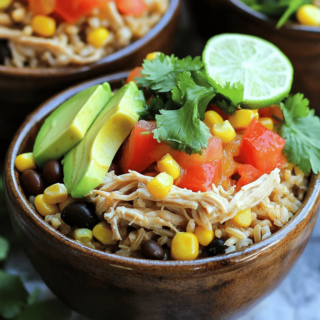 For a delicious Slow Cooker Chicken Burrito Bowl, gather these key items: - 1.5 lbs boneless skinless chicken breasts - 1 cup brown rice - 1 can (15 oz) black beans, drained and rinsed - 1 can (15 oz) diced tomatoes with green chilies - 1 cup corn (frozen or canned) - 1 medium onion, finely diced - 2 cloves garlic, minced These ingredients create a hearty base for your meal. The chicken adds protein, while the rice fills you up. Black beans and corn bring great texture and flavor. Diced tomatoes with green chilies provide a nice kick. The onion and garlic enhance the overall taste. Next, you will need some spices to elevate your dish: - 1 tablespoon chili powder - 1 teaspoon ground cumin - 1 teaspoon smoked paprika - Salt and pepper to taste These spices give your burrito bowl a warm, rich flavor. Chili powder adds heat, while cumin and smoked paprika give depth. Don’t forget to adjust salt and pepper to your liking. Finally, let’s talk about toppings that can make your dish even better: - Shredded cheese - Avocado - Jalapeños - Sour cream - Lime wedges These toppings offer a fun twist. Shredded cheese adds creaminess, while avocado provides healthy fats. Jalapeños can spice things up, and sour cream balances the heat. A squeeze of lime adds freshness to each bite. For the full details on how to make this tasty meal, check the Full Recipe. - Start by layering 1 cup of brown rice evenly at the bottom of your slow cooker. This rice will soak up all the tasty juices from the chicken and other ingredients. - Next, place 1.5 lbs of boneless, skinless chicken breasts on top of the rice. Spread them out so they cook evenly. - In a medium bowl, combine 1 can (15 oz) of black beans, 1 can (15 oz) of diced tomatoes with green chilies, and 1 cup of corn. Add 1 medium onion, finely diced, and 2 cloves of minced garlic. - Add 1 tablespoon of chili powder, 1 teaspoon of ground cumin, 1 teaspoon of smoked paprika, and some salt and pepper to taste. Mix everything together well. - Carefully pour the savory mixture over the chicken breasts in the slow cooker. This will help flavor the chicken as it cooks. - Slowly pour 2 cups of chicken broth over everything. Make sure to wet the rice completely. - Securely cover the slow cooker with its lid. Choose your cooking time: cook on low for 6-8 hours or on high for 3-4 hours until the chicken is tender and cooked through. - Once cooking is done, use two forks to shred the chicken right in the slow cooker. Gently stir the mixture to combine all the ingredients well. This recipe is simple and full of flavor. For the full recipe, check out the detailed instructions above. Enjoy your delicious Slow Cooker Chicken Burrito Bowl! - Low setting vs. high setting: Cooking on low takes 6-8 hours. High takes only 3-4 hours. If you have time, choose low for best flavor. - Perfecting tenderness of chicken: For tender chicken, ensure it cooks until it easily shreds. The key is to keep it moist. - Adding extra spices: You can boost flavor by adding cayenne pepper or oregano. Experiment to find your favorite mix. - Using homemade broth vs. store-bought: Homemade broth adds depth. If you're short on time, store-bought works well. Look for low-sodium options. - Garnishing with fresh cilantro: A sprinkle of cilantro brightens the dish. It adds freshness and color that makes it appealing. - Creative serving ideas for family-style dining: Serve in a large bowl for sharing. Let everyone top their own burrito bowl with cheese, avocado, or lime. This fun approach makes meals special. For the complete recipe, check out the Full Recipe. {{image_4}} You can change the chicken to beef or tofu. Ground beef adds a rich flavor. Tofu is a great choice for a plant-based meal. If you want quick prep, use shredded rotisserie chicken. It saves time and still tastes great. For a lighter meal, swap brown rice for cauliflower rice. Cauliflower rice is low in carbs and has a mild flavor. You can also cut down on sodium. Use low-sodium broth and canned goods. This choice keeps the dish healthy without losing taste. For a vegetarian burrito bowl, use extra beans or lentils instead of chicken. Black beans and pinto beans add protein and fiber. You can also try vegan cheese or dairy-free sour cream. These options keep the dish creamy without animal products. Explore the [Full Recipe] for more details and tips on making this dish! Store any leftovers in an airtight container. This keeps them fresh and tasty. Your slow cooker chicken burrito bowl can last in the fridge for about 3 to 4 days. Make sure to label it with the date you cooked it. This helps you know when to eat it by. For long-term storage, pack the burrito bowl properly. Use freezer-safe bags or containers. Remove as much air as you can from the bags. This prevents freezer burn. Your burrito bowl can last up to 3 months in the freezer. When you are ready to eat it, thaw it in the fridge overnight. You can also use the microwave for quicker thawing. To keep the flavors strong, reheat in a pot on the stove. Stir gently to mix everything. You can also use a microwave, but cover it to keep moisture in. This avoids leftover dryness. If it seems too dry, add a splash of chicken broth or water. This will help revive the dish and keep it juicy. To boost the heat, try adding more chili powder. You can also use diced jalapeños. For extra kick, add a splash of hot sauce. If you like it really spicy, consider using chipotle in adobo sauce. This adds depth and smokiness. Experiment with these ingredients to find your perfect spice level. Yes, you can use white rice. However, it cooks faster than brown rice. This means you need to adjust the cooking time. White rice usually takes about 2 to 3 hours on high heat. Brown rice takes longer, about 3 to 4 hours on high. Keep an eye on the texture, as it will be softer with white rice. You can serve your burrito bowl with tortilla chips for crunch. A side of guacamole pairs well too. For drinks, try a refreshing limeade or iced tea. You can also add a simple salad with lime dressing. These sides will enhance the flavors of your bowl. Absolutely! You can chop the veggies and store them in the fridge. Mix the spices and store them in a small jar. You can also marinate the chicken overnight for more flavor. Just assemble everything in the slow cooker in the morning. This makes it easy to enjoy a tasty meal later. For the full recipe, check the main article. In this article, we explored how to make a delicious Slow Cooker Chicken Burrito Bowl. We covered the main ingredients, seasoning options, and step-by-step instructions for cooking. You learned tips for flavor, variations for different diets, and smart storage info. You can now create a tasty meal that suits your needs and preferences. Try out these ideas and make mealtime special. Enjoy the process and the rich flavors that come with each bowl.