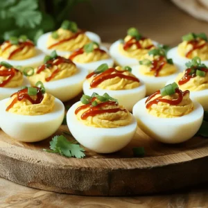 For the spicy chili garlic deviled eggs, you will need the following key ingredients: - 6 large eggs - 2 tablespoons mayonnaise - 1 teaspoon Dijon mustard - 1 teaspoon sriracha sauce (plus more for drizzling, if desired) - 1 garlic clove, finely minced - 1 teaspoon chili powder - Salt, to taste - Freshly cracked pepper, to taste These ingredients create a creamy filling with a kick that makes each bite pop with flavor. Garnishes can elevate your deviled eggs. Here are some tasty options: - 1 green onion, finely chopped - Fresh cilantro leaves These garnishes add color and freshness. The green onion offers a nice crunch, while cilantro brightens the dish. Don’t fret if you lack some ingredients. Here are some easy swaps: - Mayonnaise: Try Greek yogurt for a lighter option. - Dijon mustard: Yellow mustard works well for a milder taste. - Sriracha sauce: Use hot sauce or chili paste if you prefer. - Chili powder: Cayenne pepper can add a different heat level. With these substitutes, you can still create delicious spicy chili garlic deviled eggs. Explore the flavors and find what you love best! For the complete recipe, check out the [Full Recipe]. To start, place 6 large eggs in a pot. Cover the eggs with cold water by an inch. Heat the pot over medium heat until the water boils. Once boiling, cover the pot and take it off the heat. Let the eggs sit for 12-14 minutes. This cooks them just right. After time is up, cool the eggs in an ice bath. This makes peeling easier. Tap each egg on a hard surface. Then, peel them under running water. This helps get rid of any shell bits. Pat the eggs dry with a paper towel. Next, slice each egg in half lengthwise. Gently take out the yolks and place them in a bowl. Use a fork to mash the yolks. Aim for a crumbly texture. Now, add the following to the bowl: - 2 tablespoons mayonnaise - 1 teaspoon Dijon mustard - 1 teaspoon sriracha sauce - 1 finely minced garlic clove - 1 teaspoon chili powder - A pinch of salt - Freshly cracked pepper Mix everything well until it is smooth and creamy. Taste it and adjust the seasoning. Add more salt or sriracha if you want it spicier. Now it’s time to fill the egg whites! Use a small spoon or a piping bag. If you use a bag, fit it with a star tip for a nice look. Fill each hollowed-out egg white with the spicy yolk mixture. Make sure to fill them generously. Create a slight mound on top for a pretty finish. To get the right spice in your deviled eggs, start with sriracha. It adds heat and flavor. You can adjust the amount based on your taste. If you want more heat, add a bit more sriracha. For a different kick, swap in some chili flakes. Mix and taste as you go. This way, you can find your perfect spice balance. Peeling eggs can be tricky, but I have tips to make it easy. First, cool the eggs in an ice bath right after boiling. This stops the cooking and helps with peeling. When you crack the shell, do it on a hard surface. Then, peel the eggs under running water. This helps remove any stubborn bits. Pat them dry with a towel once you're done. Presentation matters when serving deviled eggs. Use a nice platter to show them off. You can garnish with extra sriracha for a pop of color. Fresh herbs like cilantro add flavor and look great. If you want to be creative, serve with crackers or veggie sticks. This makes them a fun snack for any gathering. For the full recipe, check out the [Full Recipe]. {{image_4}} If you love heat, try adding different hot sauces. You can use habanero sauce for a fiery kick. Another great option is chipotle sauce, which adds a smoky flavor. Mix in a few drops to the filling for a more intense taste. You can even try a spicy garlic oil to boost the garlic flavor while adding heat. To create a vegetarian version, swap the mayonnaise for avocado. Mash ripe avocado with lemon juice for a fresh twist. You can still add garlic and a pinch of salt. For more flavor, mix in some finely chopped sun-dried tomatoes or olives. This keeps the richness while making it plant-based. If you want to change up the flavors, think about using herbs. Fresh dill or chives can add a nice touch to the filling. You can also try mixing in some pesto for an herby flavor. For a creamy base, blend in some whipped cream cheese with your yolks. This makes it rich and adds a different texture. These variations let you play with flavors while keeping the deliciousness of the original recipe. For the full recipe, check out Spicy Chili Garlic Deviled Eggs. Leftover deviled eggs are easy to store. Place them in an airtight container. Make sure to cover the eggs with plastic wrap to keep them fresh. If you don't have a container, use a plate covered with plastic wrap. Store them in the fridge. They stay good for 2-3 days. Always keep them cold to prevent spoilage. For meal prep, make the filling ahead of time. Store it in a separate container. This keeps it fresh and prevents the egg whites from getting soggy. When you're ready to serve, fill the egg whites just before eating. Garnish them with green onions and cilantro for a fresh look. This method keeps your deviled eggs tasty and appealing. Freezing deviled eggs is not recommended. The texture changes when thawed. The egg whites may become rubbery, and the filling can separate. If you want a longer shelf life, consider freezing the egg yolks mixed with the filling ingredients. You can then thaw and mix them with fresh egg whites later. This way, you maintain the quality of your dish. Yes, you can! Prepare these deviled eggs a day in advance. Store them in an airtight container in the fridge. Just keep the filling separate from the egg whites until you're ready to serve. This keeps them fresh and prevents sogginess. When you're ready to enjoy them, simply fill the egg whites and garnish. They taste great even after a day! To tone down the heat, reduce the sriracha sauce. You can also swap it for a milder sauce like mayonnaise or yogurt. Adding extra mayonnaise will help balance the spice. If you want more flavor without the heat, use smoked paprika instead of chili powder. This will give a nice flavor without the burn. For parties, arrange your spicy chili garlic deviled eggs on a colorful platter. You can add a sprinkle of paprika for visual appeal. Place toothpicks next to them for easy serving. This makes it easy for guests to grab and enjoy. You can also pair them with drinks like beer or cocktails to enhance the flavor. Serving a side of crunchy veggies can add a nice touch too. For the full recipe, check out the earlier sections! Spicy Chili Garlic Deviled Eggs are easy to make and fun to eat. We covered key ingredients, tasty garnishes, and helpful tips for boiling and peeling eggs. You learned about spice levels and variations to match your taste. Don’t forget storage tips for leftovers and meal prep. These deviled eggs make a great snack or dish for any event. Try them and enjoy the burst of flavors. You’ll impress your friends and family with this delightful twist on a classic recipe.