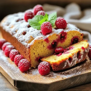 To create this banana bread, you need the following key ingredients: - 3 ripe bananas, thoroughly mashed - 1 cup fresh raspberries, gently rinsed - 1/2 cup unsalted butter, softened to room temperature - 3/4 cup packed brown sugar - 1/4 cup granulated sugar - 2 large eggs, at room temperature - 1 teaspoon pure vanilla extract - 1 teaspoon baking soda - 1/2 teaspoon baking powder - 1/4 teaspoon fine salt - 1 1/2 cups all-purpose flour These ingredients make a moist bread with a rich flavor. The ripe bananas add natural sweetness. Fresh raspberries bring a tart twist. Together, they create a delightful treat. For those who want to add extra crunch or flavor, consider these optional ingredients: - 1/2 cup chopped walnuts (for added crunch) Adding walnuts gives the bread a nice texture. You can also use pecans or almonds for a different taste. This banana bread serves about eight slices. Each slice has: - Calories: Approximately 220 - Protein: 3g - Carbohydrates: 30g - Dietary Fiber: 1g - Sugars: 10g - Fat: 10g This information helps you enjoy your treat mindfully. While it’s a decadent choice, sharing it can make it even more special. For the full recipe, check out the complete guide above. Start by getting your oven ready. Preheat it to 350°F (175°C). This step is key for even baking. While the oven heats, grease a 9x5-inch loaf pan. You can also use parchment paper for easy release later. Make sure to cover all sides. Now, let’s make the batter. In a big bowl, mix the softened butter with the brown and granulated sugars. Use a hand mixer or a whisk to blend until it looks light and creamy. Next, add the mashed bananas. Mix until smooth. Then, add the eggs one at a time. Beat well after each egg. Don’t forget the vanilla extract; it adds great flavor. In a separate bowl, whisk the flour, baking soda, baking powder, and salt. Mix these dry ingredients well. Gradually add them to the wet mixture, stirring gently. Be careful not to overmix. A few lumps are fine. Now, carefully fold in the fresh raspberries. If you like some crunch, add chopped walnuts too. Pour the batter into the prepared loaf pan. Spread it evenly for a nice rise. Place the pan in the oven and bake for 55 to 65 minutes. To check if it’s done, use a toothpick. Insert it into the center; it should come out clean or with a few moist crumbs. Once it’s ready, let it cool in the pan for about 10 minutes. Then, move it to a wire rack to cool completely. This method ensures a soft and moist banana bread. You’ll get a lovely texture with bursts of raspberry in every slice. For the full recipe, check the earlier section. Using ripe bananas is key for the best flavor. Look for bananas that are yellow with brown spots. These spots show that the bananas are sweet and soft. If you have green bananas, leave them out for a few days to ripen. You can speed up the ripening by placing them in a paper bag. This traps the ethylene gas and helps them ripen faster. To boost the raspberry flavor, use fresh raspberries. Gently rinse them and pat them dry. This keeps them intact while mixing. You can also sprinkle a bit of sugar on the raspberries before adding them to the batter. This helps draw out their juice and enhances their taste. Another tip is to add a splash of lemon juice. This brightens the flavor and pairs well with bananas. One common mistake is overmixing the batter. Mix until just combined, leaving some lumps. This keeps the bread soft and tender. Another mistake is using too much flour. Always measure flour correctly; spoon it into the measuring cup and level it off. Using a kitchen scale for accuracy can help. Lastly, don’t skip cooling the bread before slicing. If you cut it too soon, it may crumble. For more details, check the Full Recipe. {{image_4}} You can make a gluten-free version of this banana bread. Replace all-purpose flour with a gluten-free blend. Look for one that includes xanthan gum to help with texture. This option keeps the bread moist and tasty. The flavor will remain rich, and your gluten-free friends will love it! If you want a vegan banana bread, swap the eggs for flaxseed meal. Use 1 tablespoon of flaxseed mixed with 2.5 tablespoons of water for each egg. For butter, replace it with coconut oil or vegan butter. This change keeps the bread moist and adds a slight coconut flavor. Try adding chocolate chips or nuts for a fun twist. Dark chocolate pairs well with the sweetness of bananas and raspberries. You can also add a splash of citrus zest. Lemon or orange zest brightens the bread and adds fresh notes. These twists make your banana bread even more exciting! For the full recipe, check the “Decadent Banana Bread with Raspberry” section. To keep your leftover banana bread fresh, wrap it tightly in plastic wrap. Place it in an airtight container or a resealable plastic bag. Store it at room temperature for up to three days. If you want to keep it longer, consider freezing it. For long-term storage, slice the banana bread before freezing it. Wrap each slice in plastic wrap. Then, place the wrapped slices in a freezer-safe bag. This way, you can take out only what you need. It keeps well in the freezer for up to three months. To reheat banana bread, preheat your oven to 350°F (175°C). Place the sliced bread on a baking sheet. Heat it for about 10 minutes. You can also use a microwave. Heat a slice for about 15-20 seconds. Enjoy the warm, soft texture just like fresh! For the full recipe, refer to the Decadent Banana Bread with Raspberry section. To check if your banana bread is done, insert a toothpick into the center. If it comes out clean or with a few moist crumbs, the bread is ready. The edges should pull away slightly from the pan, and the top will have a nice golden brown color. If it looks undercooked, bake it a bit longer. Yes, you can use frozen raspberries! Just make sure to rinse and drain them first. This helps remove ice crystals. Keep in mind that frozen raspberries might burst more than fresh ones, so fold them in gently to avoid a mushy batter. Overripe bananas are perfect for many tasty treats. Here are a few ideas: - Banana pancakes: Mash them into your pancake mix for a sweet twist. - Smoothies: Blend them with yogurt and other fruits for a creamy drink. - Banana muffins: Use the same batter as banana bread but in muffin tins for quick snacks. - Banana ice cream: Freeze slices and blend them for a healthy treat. By using overripe bananas, you reduce waste and add natural sweetness to your dishes! In this post, we explored how to make delicious banana bread with raspberry. We covered key ingredients, preparation steps, and ways to ensure perfect texture. I shared useful tips for using ripe fruit and avoiding common mistakes. You also learned about gluten-free and vegan options. Lastly, we discussed storage and answered common FAQs. Banana bread is fun and easy to make. With these steps, enjoy baking your own!