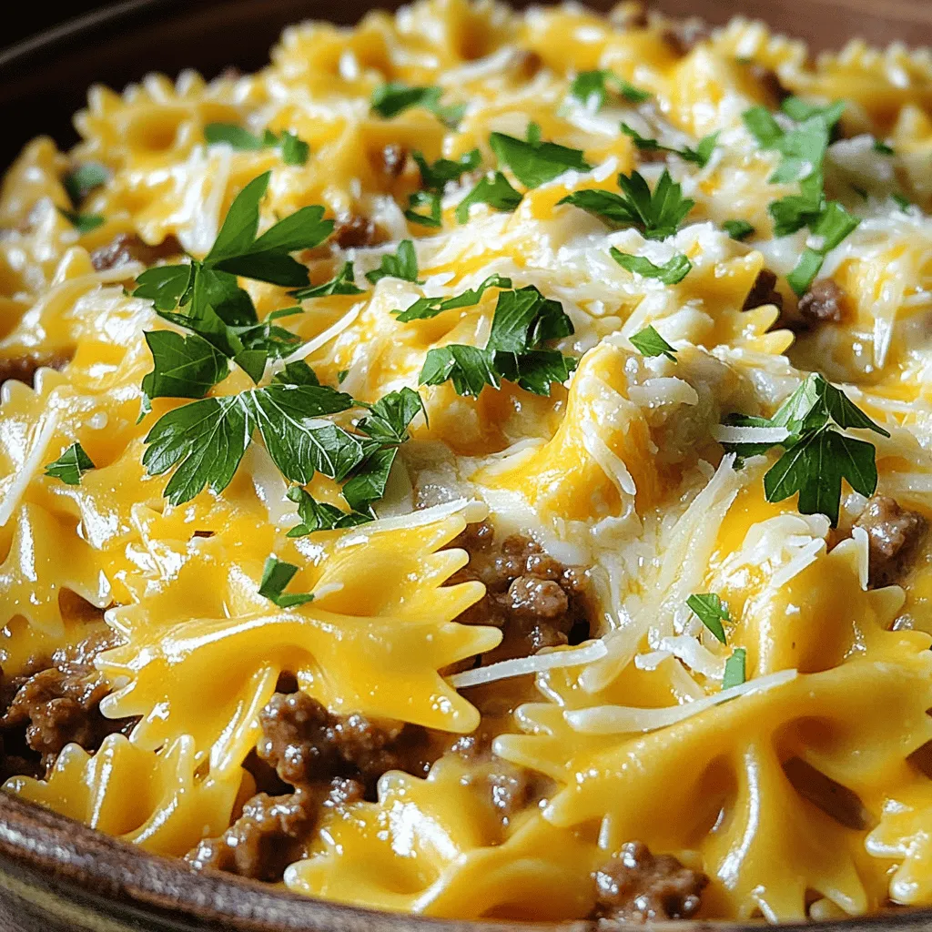 Cheesy Beef and Bowtie Pasta in Garlic Butter Delight