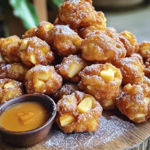 Here are the ingredients you need to make apple fritter bites. Gather these items before you start cooking: - 2 medium-sized apples - 1 cup all-purpose flour - 1/2 cup granulated sugar - 1 teaspoon baking powder - 1/2 teaspoon ground cinnamon - 1/4 teaspoon ground nutmeg - 1/4 teaspoon fine salt - 1/2 cup milk - 1 large egg - 1 teaspoon pure vanilla extract - Oil for frying - Powdered sugar for dusting Using fresh apples makes a big difference. I like Granny Smith for a tart taste or Honeycrisp for sweetness. Remember to use whole milk for a richer flavor in your batter. When it comes to oil, canola or vegetable oil works best for frying. With these ingredients, you can follow the Full Recipe to create something delicious. Enjoy the process! - Preparing the Apples Start by peeling the apples. I prefer Granny Smith for a tart taste, or Honeycrisp for sweetness. Dice the apples into small cubes, about 1/2 inch wide. Place the diced apples in a bowl to keep them fresh. - Mixing Dry Ingredients In a large mixing bowl, combine the all-purpose flour, granulated sugar, baking powder, ground cinnamon, ground nutmeg, and fine salt. Whisk these dry ingredients together until they mix well and are free of lumps. - Blending Wet Ingredients In another bowl, whisk together the milk, beaten egg, and pure vanilla extract. Make sure this mix is smooth and well combined. - Combining Mixtures Gradually pour the wet mixture into the bowl with the dry ingredients. Stir gently until just mixed. It’s fine if some lumps remain; this helps keep the fritter bites fluffy. - Adding the Apples Fold the diced apples into the batter carefully. Make sure they are evenly coated without breaking them. - Heating the Oil In a large pot or deep skillet, pour enough oil to reach about 2 inches deep. Heat it over medium heat until it reaches 350°F (175°C). You can test the oil by dropping in a small amount of batter. If it sizzles and floats, it’s ready. - Frying the Fritter Bites Using a small scoop or teaspoon, drop spoonfuls of the apple batter into the hot oil. Fry in small batches to avoid crowding. Cook each batch for about 2-3 minutes until golden brown. Then flip them carefully with a slotted spoon and fry for another 2-3 minutes. - Draining Excess Oil Once they are golden and cooked through, take the fritter bites out of the oil. Place them on a plate lined with paper towels to absorb extra oil. - Sugar Coating While the fritter bites are still warm, dust them lightly with powdered sugar for a sweet finish that boosts their flavor. - Complete Recipe with Cooking Times This recipe takes about 15 minutes to prep and 30 minutes to cook. You can serve it to four people. - Servings Information Enjoy these tasty apple fritter bites warm and share them with family or friends. For the full recipe, refer to the earlier section. - Avoiding Overmixing: Mix the batter just enough to combine. A few lumps are fine. Overmixing makes fritters tough. - Monitoring Oil Temperature: Keep oil at 350°F (175°C) for perfect frying. Use a thermometer for accuracy. Too hot, and they burn; too cool, and they soak up oil. - Ensuring Even Cooking: Fry in small batches. This helps each fritter cook evenly. Flip them halfway through for a golden color on both sides. - Presentation Tips: Place fritter bites on a nice platter. Dust with powdered sugar for a pretty look. Add a sprig of mint for color. - Dipping Sauce Recommendations: Serve with caramel or maple syrup. These sauces add a delicious touch. You can also try whipped cream for a fun twist. - Pairing Ideas: Enjoy fritter bites with hot cocoa or coffee. They make a perfect snack or dessert. You can also serve them with ice cream for a treat. If you're ready to make your own delicious apple fritter bites, check out the Full Recipe for all the details! {{image_4}} Adding Nuts or Raisins You can boost flavor by adding nuts or raisins. Chopped walnuts or pecans add crunch. They also give a nice nutty taste. If you prefer sweetness, try adding raisins. Just mix them into the batter before frying. Using Different Types of Apples Change up the taste by using different apples. Granny Smith apples give a tart flavor. Honeycrisp apples are sweet and juicy. You can even mix varieties for a unique taste. Explore what you like best! Chocolate Chip Apple Fritter Bites For a fun twist, add chocolate chips to the batter. The chocolate melts into gooey pockets of sweetness. This makes the fritter bites even more delightful. Just fold in about half a cup of chocolate chips before frying. Gluten-Free Options If you want gluten-free fritter bites, swap all-purpose flour for a gluten-free blend. Many blends work well in this recipe. Just check that your blend has a good balance of starches and flours. Dairy-Free Alternatives To make these bites dairy-free, replace milk with almond or oat milk. These options keep the batter creamy and rich. You can also use a dairy-free yogurt for added flavor. Low-Sugar Substitutes For a lower sugar version, use a sugar substitute like stevia or monk fruit. This keeps the sweetness without the extra calories. Adjust to taste, as some substitutes are sweeter than sugar. Try these variations to make the recipe your own. You can find the full recipe above to guide you. To store leftover fritter bites, let them cool first. Place them in an airtight container. They stay fresh in the fridge for up to three days. If you want to reheat them, use an oven or air fryer. Place them at 350°F (175°C) for about 5-7 minutes. This keeps them crisp and tasty. If you want to keep fritter bites for longer, freezing is a great option. Make sure they are cool, then lay them on a baking sheet. Freeze them for about an hour until firm. After that, transfer them to a freezer-safe bag. They can stay frozen for up to three months. To reheat frozen fritter bites, avoid the microwave. This makes them soggy. Instead, use an oven or air fryer. Preheat to 350°F (175°C) and heat for 10-12 minutes. You’ll enjoy them just like fresh! For the full recipe, check out the [Full Recipe]. Can I make apple fritters without eggs? Yes, you can make apple fritters without eggs. Use unsweetened applesauce or flaxseed meal mixed with water as a binding agent. This will help hold the fritter bites together. How do I know when the oil is hot enough? To check the oil temperature, use a thermometer. Aim for 350°F (175°C). You can also drop a small amount of batter into the oil. If it sizzles and rises, your oil is ready. What type of apples are best for fritters? Granny Smith apples work well for a tart flavor. Honeycrisp apples add sweetness. You can mix both for a great balance. How long do apple fritter bites last? Apple fritter bites last for about 1-2 days at room temperature. Store them in an airtight container to keep them fresh. Can I bake apple fritter bites instead of frying them? Yes, you can bake them. Preheat your oven to 375°F (190°C). Place the fritter bites on a baking sheet lined with parchment paper. Bake for 15-20 minutes or until golden brown. In this post, we explored how to make tasty apple fritter bites. You learned key ingredients, like apples and spices, and followed step-by-step instructions. I shared tips for perfecting your fritters, including cooking techniques and presentation ideas. You also discovered variations and storage methods to keep your fritters fresh. Enjoy experimenting in your kitchen. Create your perfect fritter bites that suit your taste and style!