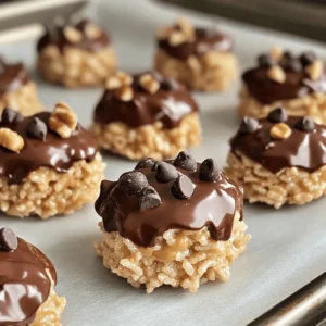 - 1 cup creamy peanut butter - 1 cup granulated sugar - 1/2 cup unsweetened cocoa powder - 3 cups crispy rice cereal - 1 teaspoon pure vanilla extract - 1/4 teaspoon fine sea salt - Optional toppings: mini chocolate chips, finely chopped nuts, sweetened shredded coconut These ingredients make the haystacks rich and tasty. Creamy peanut butter serves as the base, giving a smooth texture. Granulated sugar adds sweetness, while cocoa powder brings a deep chocolate flavor. Crispy rice cereal provides crunch and holds everything together. When you mix the peanut butter with sugar and cocoa, it becomes a thick paste. The vanilla extract enhances the overall taste. The salt balances the sweetness and heightens the flavors. You can customize your haystacks with optional toppings. Mini chocolate chips add extra sweetness, while chopped nuts give a nice crunch. Shredded coconut offers a chewy texture and tropical flavor. Use these toppings to make your haystacks even more fun! For the full recipe, check out [Full Recipe]. Start by taking a large mixing bowl. Combine 1 cup of creamy peanut butter, 1 cup of granulated sugar, and 1/2 cup of unsweetened cocoa powder. Add in 1 teaspoon of pure vanilla extract and 1/4 teaspoon of fine sea salt. Use a spoon or spatula to stir this mixture. Keep mixing until it is smooth and lump-free. This step ensures all flavors blend well together. Now, it’s time to mix in the crispy rice cereal. Gradually add in 3 cups of cereal. Use a spatula to gently fold the cereal into the mixture. Make sure every piece of cereal gets coated with the peanut butter mix. This will give your haystacks their crunchy texture. Next, take small amounts of the mixture. You can use either a spoon or your hands. Shape them into haystack forms and place them on a baking sheet lined with parchment paper. Space them out well. If you want, sprinkle some mini chocolate chips, finely chopped nuts, or shredded coconut on top of each one. This adds extra flavor and fun! Once you finish shaping them, chill the baking sheet in the fridge for about 30 minutes. This helps the haystacks set and firm up. You can find the full recipe for more details on how to enjoy these treats. To know if your mixture is smooth enough, check for lumps. A well-mixed batter should be creamy and even. If you see any lumps, stir more until it’s smooth. For a sturdy haystack, make sure you fold in the cereal gently. This helps keep the mixture from becoming too runny. Store your haystacks in an airtight container. This keeps them fresh and prevents them from getting stale. You can keep them at room temperature or in the fridge. Just make sure they are cool before sealing the container. They stay good for about a week. Pair your haystacks with a cold glass of milk for a classic treat. You can also serve them with hot chocolate for a cozy snack. For a fun twist, offer them alongside fresh fruit. This gives a nice balance of sweet and tart flavors. {{image_4}} You can easily switch up the flavor of your haystacks. Here are some fun ideas: - Add spices: A pinch of cinnamon or nutmeg can bring warmth. - Use flavor extracts: Try almond or coconut extract for a unique twist. - Swap nut butters: Use almond or cashew butter for a different taste. These changes can add new layers to your treats. Experimenting keeps each batch exciting! Want to make your haystacks fit certain diets? It's simple! - Gluten-free: Use gluten-free cereal to keep them safe for those with gluten issues. - Vegan-friendly: Replace granulated sugar with coconut sugar. This makes them vegan. These easy swaps ensure everyone can enjoy them! Making your haystacks look good is part of the fun! Here are some ideas: - Plating: Use a colorful plate or a fun platter to catch the eye. - Decorative touches: Drizzle melted chocolate on top for a fancy look. - Garnish: Add a sprinkle of sea salt or extra toppings to enhance the look. These small details can transform your haystacks into a feast for the eyes! To keep your no-bake peanut butter haystacks fresh, use an airtight container. This helps the haystacks stay soft and tasty. If you prefer, you can store them in the fridge. The cool air helps them last longer. Just remember, refrigeration can change their texture slightly. These haystacks can last up to a week at room temperature. If stored in the fridge, they may last about two weeks. Keep an eye out for signs of spoilage. If they look dry or have an off smell, it's best to toss them. Freshness is key for the best taste. You can freeze haystacks for later enjoyment. To freeze them, place the haystacks in a single layer on a baking sheet. Once frozen, transfer them to a freezer-safe bag or container. They can last for up to three months in the freezer. When you’re ready to eat them, let them thaw in the fridge for a few hours or at room temperature for a quick snack. Making No-Bake Peanut Butter Haystacks is quick and easy. You need about 15 minutes to prepare the mixture. After that, chill them in the fridge for about 30 minutes. So, in total, it takes around 45 minutes from start to finish. Yes, you can use natural peanut butter. It has less sugar and oil than regular peanut butter. This may change the texture. If you choose natural peanut butter, it might be a bit thicker. You may need to adjust the sugar or add a touch of oil to get the right consistency. If you don't have crispy rice cereal, you can use cornflakes or granola instead. These options will change the texture and flavor slightly. Cornflakes will give a crunchier bite. Granola will add a more complex flavor, thanks to its mix of oats and nuts. To keep the mixture from getting too sticky, make sure your peanut butter is smooth. Stir in the sugar and cocoa powder well. Use a spatula to mix gently when adding the cereal. If it’s too sticky, try adding a little more cocoa powder or sugar to help balance it. In this blog post, we covered the simple ingredients and steps needed to make No-Bake Peanut Butter Haystacks. We explored essential tips for achieving the right texture, ways to store them, and fun variations to try. These treats are quick to prepare and perfect for any occasion. Keep experimenting with flavors and toppings to make them your own. Enjoy the fun of creating and sharing these tasty bites!
