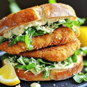 - 2 boneless, skinless chicken breasts - 4 slices ciabatta bread - 1 cup romaine lettuce, chopped - 1 cup buttermilk - 1 cup panko breadcrumbs - 1/2 teaspoon garlic powder - 1/2 teaspoon smoked paprika - Salt and freshly ground black pepper, to taste - 2 tablespoons extra virgin olive oil, divided - 1/3 cup Caesar dressing - 1/4 cup freshly grated Parmesan cheese - Lemon wedges for serving When I make a Crispy Chicken Caesar Sandwich, I focus on using fresh and simple ingredients. The chicken is the star here. Boneless, skinless chicken breasts give you tender meat that cooks well. I love ciabatta bread for its chewy texture and slight crispness when toasted. The marinade is key. Buttermilk keeps the chicken juicy and flavorful. I also use panko breadcrumbs. They add a nice crunch that makes each bite satisfying. A blend of garlic powder and smoked paprika gives depth to the chicken’s flavor. Don’t forget salt and black pepper for seasoning. For a bright finish, I dress the romaine lettuce in Caesar dressing. I find that freshly grated Parmesan cheese really elevates the taste. A squeeze of lemon brings everything together and adds a fresh zing. These ingredients make a sandwich that is full of flavor and texture. Each layer works together to create a dish that is hard to resist. If you want to see how to combine these ingredients, check out the Full Recipe. - Marinate the Chicken in buttermilk: Start by taking two boneless, skinless chicken breasts. Place them in a bowl and cover them with one cup of buttermilk. Make sure they are fully submerged. Let them sit in the fridge for at least 30 minutes. This step makes the chicken juicy and tender. - Bake the Chicken until golden and cooked through: Preheat your oven to 400°F (200°C). Line a baking sheet with parchment paper. In a shallow bowl, mix one cup of panko breadcrumbs, half a teaspoon of garlic powder, half a teaspoon of smoked paprika, salt, and pepper. Take the chicken out of the buttermilk. Let the extra liquid drip off. Coat each piece in the breadcrumb mix, pressing to stick well. Place the chicken on the prepared baking sheet. Drizzle with one tablespoon of extra virgin olive oil. Bake for 20 to 25 minutes. The chicken should be golden brown and reach an internal temperature of 165°F (75°C). - Toasting the ciabatta bread for optimal crunch: While the chicken bakes, heat a skillet over medium heat. Add the remaining tablespoon of olive oil. Toast the ciabatta bread slices until they turn golden and crispy on both sides. This enhances the sandwich's texture. Set the toasted bread aside while you prepare the next steps. - Adding dressed romaine and Parmesan cheese to the crispy chicken: In a bowl, mix one cup of chopped romaine lettuce with one-third cup of Caesar dressing until the leaves are well coated. Take one slice of the toasted ciabatta, and place a piece of the crispy chicken on top. Add a generous amount of the dressed romaine and finish with a sprinkle of freshly grated Parmesan cheese. Place the other ciabatta slice on top to complete the sandwich. This sandwich is now ready to enjoy! For the full recipe, visit the detailed guide. To get that perfect crunch on your chicken, use panko breadcrumbs. These breadcrumbs are light and airy. They crisp up nicely in the oven. To ensure full coverage, press the crumbs onto the chicken. This helps them stick better while baking. Marinating the chicken is key for great flavor and moisture. Soak the chicken in buttermilk for at least 30 minutes. This not only adds taste but also keeps the meat juicy during cooking. The acid in buttermilk breaks down the proteins, making the chicken tender. To amp up the Caesar dressing, try adding a splash of lemon juice. This fresh touch brightens up the flavors. You can also mix in a bit of Dijon mustard for a nice kick. For more depth, sprinkle in seasonings like garlic powder and smoked paprika. These add layers of taste to your sandwich. You can also try a pinch of red pepper flakes for some heat. {{image_4}} You can switch up the protein in this sandwich. Grilled chicken adds a nice smoky flavor. Fried chicken gives a crunchy texture. You can even try turkey cutlets for a leaner option. Each alternative brings a unique twist to the classic crispy chicken. If you want a meat-free meal, crispy tofu is a great choice. It absorbs flavors well and crisps up nicely. Portobello mushrooms are another tasty substitute. Their meaty texture holds up well in a sandwich. Both options pair well with the Caesar dressing and toppings. Don’t be afraid to spice things up! Add jalapeños or hot sauce for a kick. You can also try different cheeses. Feta or blue cheese can add a bold flavor twist. Mixing in herbs like basil or oregano can elevate the taste even more. Experimenting with these flavors makes each sandwich your own. To keep your leftover Crispy Chicken Caesar Sandwich fresh, wrap it tightly in plastic wrap or foil. You can also place it in an airtight container. This method helps prevent the sandwich from getting soggy. Make sure to store it in the fridge. It will stay good for up to three days. If you notice any change in smell or texture, it’s best to discard it. Reheating the sandwich can be tricky. You want to keep that crispy texture. I recommend using an oven or air fryer. Preheat your oven to 350°F (175°C). Place the sandwich on a baking sheet and heat for about 10-15 minutes. If you're using an air fryer, set it to 350°F (175°C) and heat for about 5-7 minutes. This way, the bread stays crispy, and the chicken warms evenly. You can freeze the chicken, but it's best to freeze each component separately. Wrap the cooked chicken in plastic wrap and then foil. Place it in a freezer bag. You can freeze the bread too. Just make sure to put it in a sealed bag. When you’re ready to eat, thaw everything in the fridge overnight. Reheat as mentioned before for the best results. I love serving this sandwich with a side of crunchy potato chips or sweet potato fries. They add a nice crunch. A simple green salad with a light vinaigrette also works well. It balances the richness of the sandwich. You could even try a fresh fruit salad. The sweetness of the fruit pairs well with the savory sandwich. Making your own Caesar dressing is easy. You need just a few simple ingredients. Start with 1/2 cup of mayonnaise. Add 2 tablespoons of lemon juice, 1 tablespoon of Dijon mustard, and 1 clove of minced garlic. Mix these well. Then, add 1/4 cup of grated Parmesan cheese and salt to taste. Whisk everything together until smooth. This dressing tastes fresh and bright. You can store it in the fridge for a week. Yes, you can use different types of bread for this sandwich. If you want a softer bite, try brioche or sourdough. For a heartier option, whole grain or rye bread works well. You could even use a wrap if you want something lighter. Each choice brings its own flavor and texture to the sandwich. Each serving of the Crispy Chicken Caesar Sandwich has about 600 calories. It has around 30 grams of protein and 25 grams of fat. The sandwich also provides some fiber from the bread and lettuce. Check the specific brands of ingredients you use for exact numbers. This way, you can adjust the recipe to fit your dietary needs. Making this sandwich takes about 50 minutes. You will spend around 15 minutes prepping and 25 minutes cooking. The marinating time for chicken is included in the total. It’s well worth the wait for that crispy chicken and tasty flavors! In this post, I covered the tasty Crispy Chicken Caesar Sandwich. We explored the main ingredients, easy steps for preparation, and tips for that perfect crunch. You can customize this sandwich with different proteins and dressings. Store leftovers safely, and try reheating methods to keep that crispiness intact. Enjoy making this sandwich your own while keeping it simple and fun. Now, gather your ingredients and dive into a delicious meal!