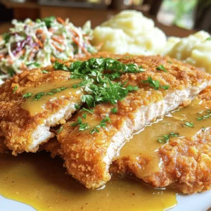 To make amazing chicken fried steak, you need a few simple ingredients: - 4 beef cubed steaks (approximately 4 ounces each) - 1 cup buttermilk - 1 cup all-purpose flour - 1 teaspoon garlic powder - 1 teaspoon onion powder - 1 teaspoon paprika - 1 teaspoon black pepper - 1/2 teaspoon cayenne pepper (optional, for added heat) - 1 teaspoon salt - 1 egg, beaten - Vegetable oil (for frying) These ingredients combine to create a crispy, flavorful dish. If you don’t have buttermilk, you can use regular milk mixed with a little vinegar. This creates a similar tangy flavor. For the flour, you can use gluten-free flour if needed. If you want less spice, skip the cayenne pepper or reduce the amount. Choose fresh cubed steaks. Look for meat that is bright red with some marbling. This helps keep the steak juicy. For buttermilk, check the expiration date to ensure freshness. When selecting spices, choose high-quality ones for the best flavor. Fresh spices can make a big difference in your dish. To start, take your beef cubed steaks and place them in a resealable bag. Pour in 1 cup of buttermilk until the steaks are fully covered. Seal the bag and place it in the fridge. Let them marinate for at least 1 hour. For even better taste, marinate overnight. This helps make the meat tender and flavorful. Once your steaks are ready, it’s time to coat them. In a shallow dish, mix 1 cup of all-purpose flour, 1 teaspoon of garlic powder, 1 teaspoon of onion powder, 1 teaspoon of paprika, 1 teaspoon of black pepper, and 1 teaspoon of salt. If you like a bit of heat, add 1/2 teaspoon of cayenne pepper. In another bowl, whisk 1 beaten egg with the remaining buttermilk from the marinated steaks. Now, heat vegetable oil in a large skillet. Pour enough to reach a depth of about 1/4 inch. Heat it over medium-high until it shimmers. This means it’s hot enough! Next, take a marinated steak out of the buttermilk. Let any extra drip off. Dip it first into the egg mixture, then coat it well with the flour mix. Press down firmly to help the coating stick. Carefully place the breaded steak into the hot oil. Fry the steak for about 3-4 minutes on one side until it turns golden brown. Flip it over and cook for another 3-4 minutes. You want it cooked through and crispy! Once done, place the steaks on a plate lined with paper towels to absorb excess oil. Repeat this process with the other steaks. When all steaks are fried, it’s time to serve. For a nice touch, use a pre-warmed plate. Garnish with fresh chopped parsley for color. Don’t forget a rich, creamy gravy on top! Pair your chicken fried steak with fluffy mashed potatoes or a side of coleslaw. This creates a comforting and classic meal. Enjoy every bite! You can find the detailed Full Recipe linked here. To get a crispy coating, start with the right technique. First, marinate the cubed steaks in buttermilk. This step makes the meat tender and flavorful. After marinating, use a mix of flour and spices. Press the coating firmly onto the steaks. This helps it stick well while frying. One common mistake is not letting the oil heat enough. If the oil isn't hot, the coating can become soggy. Another mistake is overcrowding the pan. Frying too many steaks at once can cause them to steam instead of fry. Lastly, be careful with the salt. Too much salt in the coating can overpower the flavor. Fry at a consistent medium-high heat. This helps cook the meat evenly while keeping the outside crisp. Use a thermometer to check the oil temperature, aiming for around 350°F. Keep an eye on the steaks as they cook. Flip them when they turn golden brown. This ensures both sides cook properly. For more tips, check the Full Recipe for detailed frying guidance. {{image_4}} If you want a lighter version of chicken fried steak, try these swaps: - Use chicken breast instead of beef steaks. - Substitute whole wheat flour for all-purpose flour. - Use almond milk instead of buttermilk. - Air fry instead of deep-frying for less oil. These changes lower the calories and fat but keep the taste great. You can spice up this dish in fun ways: - Add a teaspoon of chili powder for a spicy kick. - Mix in fresh herbs like thyme or rosemary for a fragrant touch. - Try a tangy marinade with lemon juice and zest for a different flavor. Experimenting with spices and herbs keeps your meals exciting. Pair your chicken fried steak with these sides for a complete meal: - Creamy mashed potatoes enhance the comfort factor. - Coleslaw adds a crunchy, fresh element. - Green beans or asparagus provide a healthy veggie option. - Biscuits with gravy are a classic Southern touch. These sides complement the dish and make it truly satisfying. For the full recipe, refer back to the earlier section. To keep your chicken fried steak fresh, let it cool first. Place it in an airtight container. This helps prevent moisture loss and keeps the steak tasty. Store in the fridge for up to three days. If you want to enjoy it later, freezing is a great option. Reheating your chicken fried steak can be simple. For the best results, use an oven. Preheat it to 350°F (175°C). Place the steak on a baking sheet and heat for about 10-15 minutes. This keeps the coating crispy. You can also use a skillet over medium heat for about 5 minutes per side. Avoid the microwave, as it can make the coating soggy. If you want to freeze your chicken fried steak, wrap it well. Use plastic wrap or aluminum foil, then place it in a freezer bag. Remove as much air as possible. This helps prevent freezer burn. You can freeze it for up to three months. When ready to eat, thaw it in the fridge overnight before reheating. For the full recipe, check out the detailed steps above. Chicken Fried Steak comes from the Southern United States. It combines a classic breading technique with beef. This dish likely started with German immigrants who brought their traditions to America. They adapted their schnitzel to use local beef. Today, it’s a favorite comfort food served in diners and homes alike. You can prepare Chicken Fried Steak ahead of time with ease. First, marinate the steaks in buttermilk. This step helps to tenderize the meat. You can marinate them overnight for the best flavor. Then, bread the steaks and keep them in the fridge before frying. When you’re ready to serve, simply fry them until golden brown. This method saves time on busy days. To make sure your steak is tender, marinate it in buttermilk. The acidity in buttermilk breaks down tough fibers in the meat. Letting it sit for at least one hour helps. You can also use a meat mallet to pound the steak lightly. This technique helps to further tenderize the meat. With these tips, you'll enjoy a juicy and tender Chicken Fried Steak. Making chicken fried steak is a simple and fun task. Start by marinating your beef cubed steaks in buttermilk. This step makes the meat tender and flavorful. You can let the steaks soak for one hour, or if you have time, overnight is best. Next, prepare your coating mixture. Combine flour, garlic powder, onion powder, paprika, black pepper, and salt in a shallow dish. Mix them well to ensure a good flavor. After that, create your egg mixture. Whisk the beaten egg with the leftover buttermilk from marinating the steaks. This step helps the coating stick to the meat. Now it’s time to heat the oil. Pour vegetable oil into a large skillet to about 1/4 inch deep. Heat it over medium-high heat until it shimmers. The oil should be around 350°F. When the oil is ready, take the marinated steaks out of the buttermilk. Let any extra buttermilk drip off. Dip each steak into the egg mixture, then coat it with the flour mix. Make sure to press the flour onto the steak for a thick crunch. Carefully place the breaded steaks in the hot oil. Fry them for about 3-4 minutes on each side until they turn golden brown. Once cooked, transfer them to a plate lined with paper towels to soak up extra oil. Repeat this process for all your steaks. You'll have a tasty meal ready to serve! If you follow a gluten-free diet, you can easily adapt this recipe. Swap out all-purpose flour for a gluten-free flour blend. This change will still give you a crispy coating. For those following a dairy-free diet, use a non-dairy milk substitute, like almond or oat milk, instead of buttermilk. You can add a bit of vinegar or lemon juice to mimic the tangy flavor of buttermilk. Planning to feed a crowd? You can make chicken fried steak in bulk. Simply double or triple the recipe. Marinate the steaks in batches to save time. When frying, you may need to do it in stages. Avoid overcrowding the pan. This way, each steak gets enough oil to fry evenly and stay crispy. Serve with plenty of gravy and sides for a hearty meal everyone will love! We explored every part of making chicken fried steak. From selecting fresh ingredients to frying techniques, you have all the tools. Remember, quality matters for taste and texture. Be bold with flavors and try new side dishes. Storing leftovers will keep your meal fresh and tasty. Use these tips to make your dish stand out. With practice, you’ll master this classic recipe. Enjoy every bite, and share your results with others. Happy cooking!