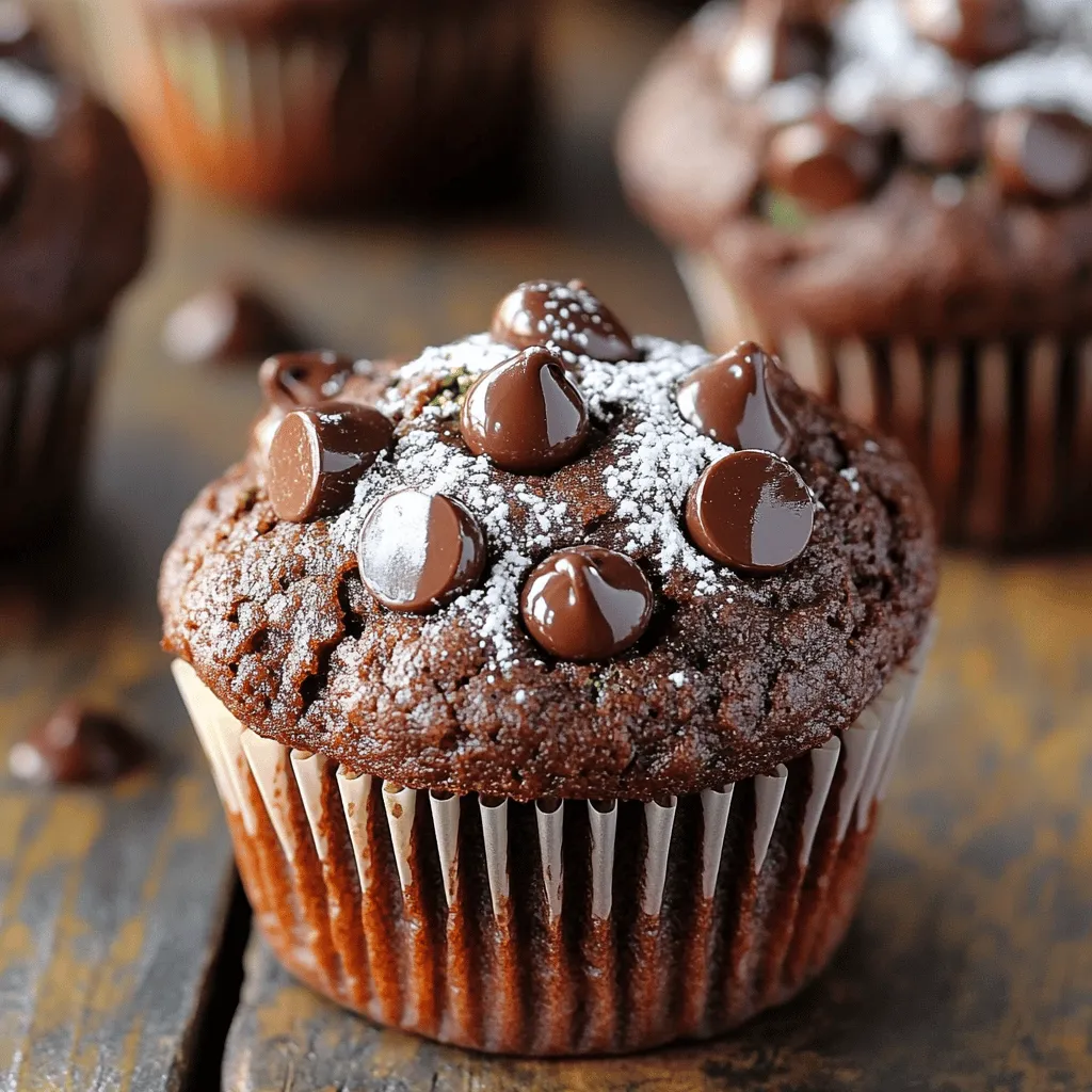 - 1 cup finely grated zucchini - 1 cup whole wheat flour - 1/2 cup unsweetened cocoa powder - 1/2 cup honey or maple syrup - 1/2 cup dark chocolate chips (optional) - 1/4 cup unsweetened applesauce - 2 large eggs - 1 teaspoon vanilla extract - 1/2 teaspoon baking soda - 1/2 teaspoon baking powder - 1/4 teaspoon salt - 1/2 teaspoon ground cinnamon - 1/4 cup chopped walnuts or pecans (optional) These ingredients work together to create your healthy and moist chocolate zucchini muffins. The grated zucchini adds moisture without changing the taste. Whole wheat flour gives a nutty flavor and extra fiber. Cocoa powder brings rich chocolate taste. Honey or maple syrup adds sweetness without refined sugar. The applesauce replaces some fat and keeps the muffins moist. Eggs bind the mix, giving structure. Vanilla adds warmth and depth to the flavor. The baking soda and baking powder help muffins rise. Cinnamon offers a warm spice note, and nuts add crunch if you like. Using dark chocolate chips is optional but adds a delightful surprise. You can find the full recipe for these muffins in the provided section. Enjoy making these delicious treats! - Preheat oven to 350°F (175°C) - Line muffin tin with paper liners or grease Start by preheating your oven to 350°F (175°C). This step is very important for baking. While the oven warms up, prepare your muffin tin. You can either use paper liners or grease each cup lightly with cooking spray. This helps the muffins come out easily after baking. - Combine flour, cocoa powder, baking soda, baking powder, salt, and cinnamon In a large mixing bowl, gather your dry ingredients. You will need whole wheat flour, unsweetened cocoa powder, baking soda, baking powder, salt, and ground cinnamon. Whisk them together well. This ensures they mix evenly. Proper mixing helps your muffins rise well and taste great. - Blend honey/maple syrup, applesauce, eggs, and vanilla extract In another bowl, combine your wet ingredients. Use a whisk to blend honey or maple syrup, unsweetened applesauce, large eggs, and vanilla extract. Whisk until the mixture is smooth. This step adds sweetness and moisture to your muffins. - Stir in the grated zucchini - Fold dry ingredients into wet ingredients Next, add the finely grated zucchini to the wet mixture. Stir well to ensure it's evenly mixed in. Now, slowly add your dry ingredients into the wet mixture. Gently fold them together with a spatula. Be careful not to overmix. This keeps your muffins light and fluffy. - Fill muffin tins - Bake for 18-20 minutes Scoop the batter into the prepared muffin tin. Fill each cup about two-thirds full. This allows the muffins to rise without spilling over. Now, place the muffin tin in the oven. Bake for 18-20 minutes. Check doneness by inserting a toothpick into the center of a muffin. If it comes out clean, they are ready. - Let cool for 5 minutes in the tin - Transfer to a wire rack After baking, let the muffins cool in the tin for about 5 minutes. This helps them set. Carefully transfer them to a wire rack to cool completely. Enjoy these healthy and moist chocolate zucchini muffins fresh from the oven or at room temperature. For more details, find the Full Recipe. To get the perfect texture in your muffins, avoid overmixing the batter. Overmixing makes the muffins dense and tough. Instead, mix just until the ingredients blend. Also, use fresh zucchini for moisture. Grate it finely for the best result. Fresh zucchini adds a lot of moisture and keeps your muffins soft. You can boost flavor by adding spices like nutmeg or chocolate extract. A little nutmeg can add warmth. Chocolate extract deepens the cocoa flavor. You can also try flavored applesauce for a twist. Cinnamon or even pumpkin spice can change the taste and make your muffins more exciting. For a lovely look, dust your muffins with powdered sugar. This adds a sweet touch and looks great. You can also drizzle honey or maple syrup before serving. This extra step makes your muffins more appealing and even tastier. Enjoy your beautiful and delicious muffins! {{image_4}} You can make small changes for a healthier treat. Substitute honey with agave syrup. Agave syrup has a lower glycemic index, which is better for blood sugar. You can also use almond flour instead of whole wheat flour. Almond flour adds healthy fats and protein. It makes the muffins even more moist and fluffy. Want to make your muffins special? Try adding dried fruits like raisins or cranberries. These fruits add natural sweetness and a chewy texture. You can also add shredded coconut for a tropical twist. This gives your muffins a fun flavor and a bit of crunch. You can switch up the taste with seasonal flavors. In fall, use pumpkin spice for a cozy, warm taste. This spice mix adds warmth and depth to every bite. For a fresh twist, incorporate orange zest. The zest adds brightness and a citrusy kick that pairs well with chocolate. Store your muffins in an airtight container at room temperature for 2-3 days. This keeps them soft and fresh. You can enjoy them for breakfast or as a snack. For longer storage, freeze muffins individually wrapped. They can last for up to 3 months. This way, you can enjoy a tasty treat anytime! To reheat, use a microwave for 10-15 seconds. If you prefer, warm them in the oven. This helps restore their moist texture. Enjoy them warm for the best experience! For the full recipe, check out the Deliciously Moist Chocolate Zucchini Muffins section. It's best to finely grate for even distribution and texture. Finely grated zucchini mixes well into the batter. It keeps the muffins moist and fluffy. You avoid large chunks that may change the muffin's texture. Substitute with gluten-free flour blends for a gluten-free version. Many good options exist, such as almond flour or oat flour. Just check the blend for a good balance of ingredients. This way, you can enjoy these muffins without gluten. A toothpick inserted should come out clean when fully baked. When you see no wet batter, your muffins are ready. Checking this is important to avoid under-baking or over-baking. Perfectly baked muffins are soft and moist. Yes, you can leave them out for a lower-sugar option. The muffins will still taste great without the added sweetness. You can also swap chocolate chips for nuts or seeds if you want. This makes it easy to customize the recipe. For the full recipe, check above. You learned how to make delicious zucchini muffins from fresh ingredients. Remember to mix the wet and dry items separately for the best results. Don’t skip the tips for texture and flavor—these small details matter. Try adding spices or different fruits to customize your muffins. Enjoy your freshly baked treats in just a few days, or store them for later. Happy baking!
