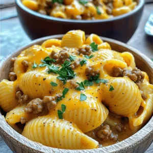 Here’s what you need for Creamy Beef and Shells: - 1 pound ground beef - 8 ounces shell pasta - 1 medium onion, finely diced - 2 cloves garlic, minced - 1 cup beef broth - 1 cup heavy cream - 1 cup shredded sharp cheddar cheese - 1 teaspoon Italian seasoning - Salt and freshly cracked black pepper to taste - Fresh parsley, chopped, for garnishing Each ingredient plays a key role in this dish. The ground beef gives a savory base, while the shell pasta adds a fun shape and texture. Onions and garlic bring a fresh, aromatic touch. The beef broth adds depth, and heavy cream makes it rich and creamy. Cheddar cheese melts in to create that luscious sauce we all love. Italian seasoning ties everything together with warm flavors. Salt and pepper enhance all the tastes, while parsley gives a touch of color and freshness. You can find the full recipe for detailed cooking steps. - Begin by cooking the shell pasta according to the package instructions. Aim for al dente texture. - Once cooked, drain the pasta and set it aside. - In the same pot, over medium heat, add the ground beef. - Use a spatula to break it into smaller pieces. Cook for about 5-7 minutes until well browned. - Next, add the diced onion and minced garlic to the pot. Stir them into the beef and cook for an additional 3-4 minutes until the onion is soft and aromatic. - Carefully pour the beef broth into the pot. Bring the mixture to a gentle simmer. Let it simmer for about 3 minutes to reduce slightly. - Lower the heat to medium-low, then stir in the heavy cream and Italian seasoning. Mix well for a smooth blend. - Gradually add in the shredded cheddar cheese. Stir continuously until it melts completely and the sauce is creamy. - Gently fold the cooked shell pasta into the creamy beef mixture. Ensure each shell is well-coated with the sauce. - Remove the pot from heat and allow it to rest for a couple of minutes. This helps the dish thicken slightly. For the Full Recipe, check out the detailed instructions above, and let your kitchen become a hub of delicious smells and flavors! To get the best flavor, adjust your seasonings. Taste the dish as you cook. Add salt and pepper bit by bit. Remember, you can always add more, but it’s hard to take it out. For a creamy consistency, keep the heat low when adding the cream and cheese. Stir well to mix them in fully. If the sauce seems too thick, add a splash of beef broth or cream. This helps keep it smooth and easy to coat the pasta. When serving, use shallow bowls. This makes the dish look nice and inviting. A sprinkle of fresh parsley adds a pop of color. You can also add extra cheddar cheese on top for extra flavor. For a more complete meal, serve with crusty bread. This bread is great for scooping up any leftover sauce. One common mistake is overcooking the beef. Cook it just until browned, then add your onions and garlic. This keeps the beef tender. Another mistake is not cooking the pasta enough. Always aim for al dente. This way, the pasta holds its shape and texture when mixed with the creamy sauce. Follow the cooking times on the package for best results. {{image_4}} You can change the meat in this dish easily. Ground turkey or chicken works well. These options make the meal lighter. If you want dairy-free, try coconut cream instead of heavy cream. Nutritional yeast adds a cheesy flavor without dairy. Adding veggies boosts flavor and nutrition. Spinach is great for color and taste. Bell peppers add sweetness and crunch. You can also spice things up! Red pepper flakes give a nice kick. Smoked paprika adds a warm, smoky flavor. Experiment with these swaps and enhancements to make this creamy beef and shells your own! For the full recipe, check out the detailed steps above. To keep your creamy beef and shells fresh, use airtight containers. Glass or plastic containers work well. Store leftovers in the fridge for up to three days. Make sure the dish cools before sealing it. This step helps keep the food safe and tasty. When reheating, the best method is on the stove. Use medium heat and stir often. If the dish seems dry, add a splash of beef broth or cream. This will bring back the creamy texture. You can also use a microwave. Just cover the dish and heat in short bursts to avoid overcooking. Adjust the consistency as needed with added liquids from the fridge or pantry. Enjoy your meal just like when it was fresh! Creamy Beef and Shells can last for about 3 to 4 days in the fridge. To keep it fresh, store it in an airtight container. This helps prevent moisture from getting in. When you want to reheat, make sure it's heated through. Stir it well to mix the sauce and pasta evenly. Yes, you can freeze Creamy Beef and Shells! To do this, let the dish cool completely first. Then, place it in a freezer-safe container. Make sure to leave some space at the top for expansion. It will stay good for about 2 to 3 months in the freezer. When you're ready to eat, thaw it overnight in the fridge. Reheat on the stove over low heat, adding a splash of beef broth for creaminess. Creamy Beef and Shells pairs well with many sides. You can serve it with garlic bread for a crunchy bite. A simple green salad adds freshness. For a veggie boost, steamed broccoli or roasted asparagus work great too. If you like it spicy, a side of pickled jalapeños can add a fun kick. This blog post covered a tasty dish: Creamy Beef and Shells. We started with the key ingredients and then moved on to preparation steps, creating a rich sauce, and combining everything. I shared tips for texture and presentation while highlighting common mistakes to avoid. You can also make variations with different meats and veggies. To store and reheat your leftovers, I provided helpful guidelines. Enjoy making this comforting meal, and feel free to get creative with your own twists!