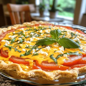 To make a great Southern tomato pie, you need fresh ingredients that shine. Here’s a list of what you'll need: - 2 cups fresh, ripe tomatoes, sliced - 1 teaspoon salt - 1 teaspoon freshly ground black pepper You want to use ripe tomatoes. They bring the best flavor. Slice them and sprinkle with salt. This helps remove excess water. - 1 cup creamy mayonnaise - 1 cup shredded sharp cheddar cheese - ½ cup crumbled feta cheese The creamy mayonnaise makes the pie rich. Sharp cheddar adds a nice bite. Feta gives it a unique flavor. - 1 tablespoon fresh basil, finely chopped - 1 tablespoon fresh parsley, finely chopped - 1 teaspoon Dijon mustard Fresh herbs boost the taste. Basil and parsley work well together. A touch of Dijon mustard adds a nice zing. - 1 store-bought pie crust (or homemade, if you prefer) - 1 tablespoon extra virgin olive oil Use a store-bought crust to save time. If you like, you can make your own. Drizzle olive oil on top before baking for extra flavor. For the full recipe, check out the complete guide to making your Southern tomato pie! - Preheat the oven to 375°F (190°C). - Slice your fresh tomatoes. Place them in a colander, and sprinkle with salt. Let them sit for about 20 minutes. This helps remove excess moisture. After 20 minutes, pat them dry with paper towels. You want to avoid a soggy pie. - In a large bowl, combine creamy mayonnaise, shredded sharp cheddar, crumbled feta, freshly ground black pepper, chopped basil, chopped parsley, and Dijon mustard. Mix well until everything is smooth. This filling adds a rich flavor that pairs perfectly with the tomatoes. - Roll out the pie crust and place it into a 9-inch pie dish. Trim any excess crust for a clean edge. - Layer half of the sliced tomatoes in the crust. Then, spoon half of the mayonnaise filling over the tomatoes. Spread it evenly. - Add the second layer with the remaining sliced tomatoes on top. Finish with the last portion of the filling spread evenly over these tomatoes. - Drizzle extra virgin olive oil on top before baking. This will add a nice flavor and help the crust brown. - Bake in the preheated oven for 30-35 minutes. The pie should be golden brown and bubbly. Your kitchen will smell amazing during this time! - When baked, let the pie cool for 10-15 minutes. This cooling helps set the filling, making it easier to slice. For a complete guide, check out the Full Recipe. To avoid a soggy bottom, make sure to dry the tomatoes well. After slicing, salt them and let them drain for 20 minutes. Pat them dry before adding to the pie. This step is key to a crisp crust. If you want to make your own crust, you can use flour, butter, and cold water. Mix until it forms a dough. Roll it out and fit it into your pie dish. If time is short, a store-bought pie crust works great too. For extra flavor, consider adding herbs like thyme or oregano. Fresh herbs make your pie tastier. You can also try mixing in some garlic powder for depth. Cheese can change the pie’s taste too. Swap sharp cheddar for gouda or pepper jack. These cheeses will add a fun twist to your classic Southern Tomato Pie. Serve the pie warm or at room temperature. It tastes best when it’s not too hot. A light salad with vinaigrette pairs nicely, bringing balance to the dish. Try adding pickles or coleslaw on the side. These crunchy sides work well with the soft pie. They add a refreshing bite that enhances your meal. For more details on making this delicious dish, check out the Full Recipe. {{image_4}} Southern tomato pie varies by state. In Georgia, cooks often add sweet Vidalia onions. In South Carolina, folks may use a blend of local herbs. Each region brings its own flair. You might find spices that reflect local traditions, too. For example, some areas love to add a hint of cayenne for a kick. If you need a gluten-free option, try a cauliflower crust. It holds the pie well and adds a nice taste. You can also make a chickpea flour crust for a nutty flavor. For vegetarians, you can skip the cheese and add more veggies. Spinach, zucchini, or bell peppers can make a fresh twist. Get creative by adding different vegetables. Sautéed mushrooms or roasted red peppers work wonders. You can also mix in some corn for sweetness. When it comes to spices, don’t hold back! A sprinkle of smoked paprika or fresh chili can change the game. Each twist makes your pie unique and exciting. For the full recipe, check the [Full Recipe]. To keep your Southern Tomato Pie fresh, store it in the fridge. Cover it tightly with plastic wrap or foil. This helps keep moisture in and prevents it from drying out. The pie will stay good for about 3 to 4 days in the fridge. If you want to enjoy it later, freezing is a great option. You can freeze Southern Tomato Pie for longer storage. First, let it cool to room temperature. Then, wrap it tightly in plastic wrap. This prevents freezer burn. Place it in an airtight container or a freezer bag for extra protection. The pie can last up to 2 months in the freezer. When you are ready to eat it, thaw the pie in the fridge overnight. Reheat it in the oven at 350°F (175°C) for about 20 to 25 minutes. This will keep the crust crisp and the filling warm. You’ll enjoy a delicious slice just like fresh! For the complete recipe, check out the Full Recipe. To keep your pie from being soggy, start by drying the tomatoes well. Here’s how: - Slice your fresh tomatoes. - Sprinkle them with salt. - Set them in a colander for about 20 minutes. - This process pulls out excess moisture. - After draining, pat the slices dry with paper towels. This method is key. It ensures your pie stays crisp and flavorful. You can use canned tomatoes, but there are pros and cons. Pros: - Canned tomatoes are easy to find and save time. - They are often peeled and ready to use. Cons: - Canned tomatoes can be watery. - They may lack the fresh taste of ripe tomatoes. If you choose canned, drain them well. This helps reduce extra liquid in your pie. Southern Tomato Pie pairs well with many sides. Here are a few ideas: - A light green salad with vinaigrette. - Roasted vegetables for added flavor. - Fresh corn on the cob for a sweet touch. These sides enhance the pie's flavors and make a balanced meal. Making Southern Tomato Pie takes a bit of time. Here’s a quick breakdown: - Prep Time: 20 minutes for slicing and mixing. - Cooking Time: 30-35 minutes in the oven. In total, you spend about one hour from start to finish. This makes it a great option for dinner. Yes, Southern Tomato Pie is perfect for gatherings. Here’s why: - It serves 6-8 people, making it great for sharing. - The flavors appeal to many tastes. - It looks beautiful on a table, making it a showstopper. This pie is sure to please your guests! There are many options for serving this dish. Consider these ideas: - Add a dollop of sour cream or Greek yogurt on top. - Serve with a side of crispy bread. - A light fruit salad can also be a refreshing touch. These options bring balance and variety to your meal. For the full recipe, check out the section above! Southern Tomato Pie is a delicious dish made from fresh tomatoes, creamy cheese, and herbs. We covered how to prepare the ingredients, make the filling, and bake the pie to perfection. You learned tips for a crispy crust and ways to enhance flavor. This dish can be customized to fit your taste, with various herbs and spices. It's excellent for gatherings or meals. Enjoy making this pie and impress your family and friends with your cooking skills. Happy baking!