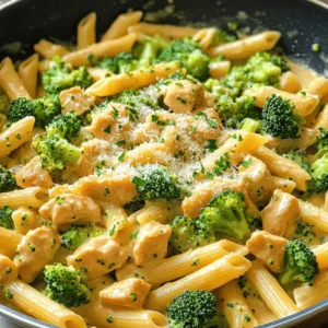 - 2 cups penne pasta - 1 lb boneless, skinless chicken breasts - 2 cups fresh broccoli florets - 1 cup heavy cream - 1 cup grated Parmesan cheese - Seasonings: Olive oil, garlic, Italian seasoning, crushed red pepper flakes - Fresh parsley - Additional Parmesan cheese When I create creamy broccoli and chicken penne, I start with fresh ingredients. The penne pasta is my base. I love how it holds the sauce well. The chicken gives protein and flavor. I always choose boneless, skinless breasts for tenderness. Fresh broccoli adds color and crunch. For the cream sauce, I use heavy cream. It makes the dish rich and smooth. Grated Parmesan cheese adds a savory kick. I season with olive oil, minced garlic, Italian herbs, and a touch of red pepper flakes. This blend gives warmth without being too spicy. For garnishing, I sprinkle fresh parsley on top. It brightens the dish. Extra Parmesan cheese is a must for cheese lovers. You can find the full recipe in the article above. Enjoy cooking! Start by filling a large pot with water. Make sure to add salt. Bring the water to a rolling boil. Then, add the penne pasta. Cook it for about 10-12 minutes. Check for doneness; it should be al dente. After cooking, reserve ½ cup of the pasta water. This water helps adjust the sauce later. Drain the pasta and set it aside. Next, heat 1 tablespoon of olive oil in a large skillet over medium heat. Once the oil is hot, add the diced chicken. Season it with salt, black pepper, and Italian seasoning. If you like spice, add crushed red pepper flakes. Cook the chicken for 5-7 minutes. Stir it occasionally until it turns golden brown and is fully cooked. Now, it’s time to add flavor. Toss in 2 minced garlic cloves. Sauté for 1-2 minutes. You want the garlic to be fragrant but not burnt. Then, add the broccoli florets to the skillet. Cook them for about 3-4 minutes. Stir gently until the broccoli is bright green and tender-crisp. Lower the heat to medium-low. Pour in 1 cup of heavy cream. Stir constantly to mix the cream with the chicken and broccoli. This helps the sauce come together nicely. Let it simmer for a minute. The sauce should be warm and slightly thick. Add the drained penne pasta to the skillet. Toss gently to coat the pasta well with the sauce. If you find the sauce too thick, add a little of the reserved pasta water. This will help achieve the perfect consistency for your creamy sauce. Serve your creamy broccoli and chicken penne hot. Use shallow bowls for a nice display. Garnish each serving with freshly chopped parsley. You can also sprinkle extra Parmesan cheese on top for added flavor. Enjoy your meal! For the complete recipe, check out the Full Recipe. To make your Creamy Broccoli and Chicken Penne even better, try adding spices. A pinch of garlic powder or onion powder can boost the taste. You can also mix in fresh herbs like basil or thyme. For a bright twist, add lemon zest or a splash of lemon juice. This will lift the flavors and add freshness. To keep your chicken juicy, cook it over medium heat. Avoid overcooking it, as this can dry it out. Stir often and look for a golden-brown color. For perfect broccoli, add it to the skillet when the chicken is nearly done. This way, it cooks just enough to stay vibrant and crisp. You can prepare some ingredients ahead of time. Dice the chicken and chop the broccoli the day before. Store them in the fridge in airtight containers. For reheating leftovers, use a pan on low heat. Add a little water or cream to help bring back the sauce’s creamy texture. Enjoy your meal without the stress! {{image_4}} You can easily make this dish vegetarian. Just swap the chicken for plant-based proteins. Tofu or tempeh works well. Both absorb flavors nicely, giving you a tasty meal. You might also try chickpeas for a protein boost. For veggies, think about adding: - Bell peppers - Carrots - Spinach - Peas These will add more color and nutrition. Enjoy the mix of flavors! If you need a gluten-free option, choose gluten-free pasta. Many brands offer penne made from rice or quinoa. These cook similarly to regular pasta. When adjusting the sauce, use gluten-free cream and cheese. Check labels to ensure they are gluten-free. This way, everyone can enjoy the dish without worry. Want to make your dish heartier? You can add shrimp or sausage. Cook shrimp for just a few minutes until pink. If you choose sausage, cook it first to brown and render the fat. Make sure to adjust your cooking times. Shrimp cooks quickly, while sausage needs longer. Both options will give you a satisfying and filling meal. To store your leftover Creamy Broccoli and Chicken Penne, let it cool first. Place it in an airtight container. Make sure the lid seals tightly. In the fridge, it lasts for about 3 to 4 days. Always label your container with the date. This helps you keep track of freshness. When reheating, warm it gently on the stove or in the microwave. Stir occasionally to heat evenly. You can freeze Creamy Broccoli and Chicken Penne for up to 2 months. First, let it cool completely. Then, portion it into freezer-safe containers or bags. Press out as much air as you can before sealing. To reheat, thaw overnight in the fridge. Warm it up gently on the stove or in the microwave. Add a splash of cream or reserved pasta water to restore creaminess. For meal prep, divide your Creamy Broccoli and Chicken Penne into single servings. Use clear glass containers or BPA-free plastic ones. These containers help you see the food inside. Label each one with the date and meal name. This makes meals easy to grab on busy days. Store them in the fridge for quick access during the week. Yes, you can use frozen broccoli. Frozen broccoli is often picked at peak ripeness. This means it keeps nutrients well. However, fresh broccoli has a better texture. Frozen broccoli may be softer after cooking. If you choose frozen, just add it to the skillet with the chicken for a few minutes longer. This gives it time to heat through. To add heat, you can increase the crushed red pepper flakes. Start with a teaspoon instead of a half. You can also add a dash of hot sauce to the cream sauce. If you like it really spicy, try adding some diced jalapeños or a pinch of cayenne pepper. Always taste and adjust to your preference. For sides, I recommend a simple green salad. A Caesar salad adds a nice crunch. Garlic bread is great for dipping into the creamy sauce. You could also serve it with roasted vegetables or a light soup. These sides balance the meal and enhance the flavors. This blog post details how to make creamy broccoli and chicken penne. You learned about the main ingredients, including pasta, chicken, and a rich cream sauce. I provided step-by-step cooking instructions, helpful tips, and variations for dietary needs. For a perfect meal, enjoy the fresh flavors and textures. Get creative with spices or add proteins as you like. With these tips, you’ll impress everyone at your table. Enjoy your cooking journey and the delicious meal ahead!