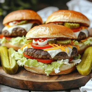 - 1 pound ground beef (80% lean, 20% fat) - Cheddar cheese and hamburger buns - Fresh vegetables and condiments To make a great crack burger, start with quality ground beef. I prefer 80% lean beef. This fat content gives the burger juiciness and flavor. Next, grab some sharp cheddar cheese; it melts beautifully and adds a rich taste. Don't forget soft hamburger buns. They hold your burger together while adding a nice texture. - Garlic powder, onion powder, and smoked paprika - Worcestershire sauce and sea salt Now let's talk about flavor. Seasonings are key. Garlic powder and onion powder add depth. Smoked paprika brings a warm, smoky note. Worcestershire sauce enhances the beef's flavor, while sea salt brings everything together. These ingredients ensure your crack burgers burst with taste. - Hot sauce for extra kick - Alternatives for customizing toppings Want to spice things up? Add hot sauce to the mix. It gives your burger a nice kick. You can also customize your toppings. Use avocado, jalapeños, or even different cheeses. Get creative! Personalizing your burger is part of the fun. For the full recipe, check out the details above. To make great crack burgers, start by mixing the ground beef with spices. In a big bowl, add 1 pound of ground beef. Then, sprinkle in 1 teaspoon each of garlic powder, onion powder, smoked paprika, black pepper, and sea salt. Add 1 tablespoon of Worcestershire sauce too. Use your hands to mix gently. Be careful not to squeeze the meat too hard. Overworking it can make the burgers tough. You want the beef to stay juicy and full of flavor. Next, it’s time to shape the patties. Divide the beef mixture into four equal parts. Roll each part into a ball and then flatten it into a patty. Make sure the center is a bit thicker than the edges. Use your thumb to press a small indent into the center of each patty. This helps them cook evenly. Without this step, the burgers may puff up while grilling, making them uneven. Now, let’s cook those patties! Heat a grill or skillet on medium-high until it’s hot. Place the patties gently on the grill or skillet. Don’t press down on them; just let them sear. Cook for about 3-4 minutes on one side. Then, flip each patty over and top with a slice of cheddar cheese. Cook for another 3-4 minutes until the inside reaches 160°F (71°C). This ensures they are safe and tasty. To add some crunch, toast your hamburger buns on the grill or in a toaster. This step makes them golden and crisp. For the full recipe, refer to the ingredients section. This will help you create the best crack burgers that wow your taste buds! To make sure your burgers are just right, check the internal temperature. Aim for 160°F (71°C) for safety. Use a meat thermometer for accuracy. This helps you avoid undercooked or overcooked burgers. To keep them juicy, don’t press the patties down while cooking. Let them sear nicely to lock in flavors. Toasting your hamburger buns is key to a great burger. Start by heating your grill or skillet. Place the buns cut-side down until they turn golden brown. This step adds texture and warmth. It also prevents the buns from getting soggy. A crisp bun holds up better against juicy toppings. Layering your ingredients makes a big difference in taste. Start with a layer of mayonnaise on the bottom bun. Then add a cheesy patty, lettuce, tomato, and pickles. Finish with ketchup or hot sauce for extra flavor. For a fun touch, arrange the burgers on a colorful platter. Add extra pickles and lettuce around the edges. You can even use little paper flags in each burger for a festive look. Follow the Full Recipe for more detailed steps on crafting these delicious Crack Burgers. {{image_4}} You can swap the ground beef for other meats. Turkey and chicken work well. They offer a lighter taste. You can also try plant-based options for a vegetarian twist. Using ground turkey keeps the burger lean. Ground chicken adds a subtle flavor. Plant-based patties can be just as satisfying. Each option brings a unique taste and texture to the burger. Toppings can make or break a burger. You can use unusual toppings to surprise your guests. Try avocado slices or crispy onions for a fun twist. Pineapple rings add a sweet touch. You can also use jalapeños for a kick. Instead of ketchup and mayo, think outside the box. A spicy aioli or tangy barbecue sauce can elevate the flavor. Don't be afraid to mix and match toppings. Personalizing your burger is easy. You can add your favorite ingredients to make it your own. Some popular toppings include sautéed mushrooms and roasted red peppers. Fresh herbs like basil or cilantro can add brightness. For sides, consider classic fries or a fresh salad. Each choice gives a new flavor and vibe to your meal. Explore different combinations to find your perfect crack burger. Check out the Full Recipe for ideas on how to get started! To keep your crack burgers fresh, store them carefully. Place cooked burgers in an airtight container. They can stay in the fridge for up to three days. For best taste, let the burgers cool down first. This helps avoid sogginess. Store your toppings and condiments separately. This way, they stay fresh longer. Keep lettuce and tomato in sealed bags. Store pickles in their jar. This keeps flavors bright when you're ready to eat. When reheating crack burgers, use the oven or skillet. These methods keep the burgers juicy and warm. Preheat the oven to 350°F (175°C). Wrap your burger in foil and heat for 10-15 minutes. If using a skillet, heat it over medium. Add a little oil, then place the burger in. Heat for about 3-4 minutes on each side. Avoid the microwave if you can. Microwaving can make the burgers soggy and rubbery. Keep the flavors and textures intact with these methods. Freezing is a great way to save your crack burgers. To freeze patties, shape them as you would for cooking. Place them on a baking sheet lined with parchment paper. Freeze them until solid, usually about an hour. Then, transfer the patties to a freezer bag. This saves space and keeps them fresh. When you want to cook from frozen, no need to thaw. Just add a few extra minutes to your cooking time. Cook until the internal temperature reaches 160°F (71°C). This keeps the burgers safe and tasty. A crack burger is a juicy, flavorful burger that hooks you with its taste. The term "crack" comes from how addictive it is. Once you try one, you want more. The blend of spices, the melty cheese, and fresh toppings make it hard to resist. Each bite gives you a burst of flavor that makes it special. Yes, you can make crack burgers in advance! Here are some tips for meal prepping: - Prepare the patties: Shape the burger patties and wrap them in plastic. - Store in the fridge: Keep them in the fridge for up to a day. - Freeze for longer: Wrap them tightly and freeze for up to three months. - Cook from frozen: Just add a few extra minutes to cooking time. Pair your crack burgers with these tasty sides: - French fries: Classic and crunchy, they never disappoint. - Coleslaw: The crunch and creaminess balance the burger well. - Onion rings: Crispy onion rings add a fun twist. - Potato salad: A creamy side that complements the meal. - Grilled veggies: Add color and healthy crunch to the plate. For the full recipe, check out Crack Burgers . To make delicious crack burgers, start with quality beef and key seasonings. Form perfect patties and cook them just right for juicy flavor. Don't forget to toast your buns for added taste. Feel free to customize with creative toppings and sides to suit your palate. Store any leftovers properly, and reheating can bring back that fresh flavor. Remember, make it your own by experimenting with different meats and spices. Enjoy crafting your perfect burger experience!