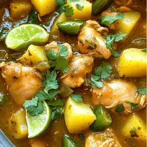 To make Green Chile Chicken Stew, gather these ingredients: - 1.5 lbs boneless, skinless chicken thighs, cut into bite-sized pieces - 2 tablespoons olive oil - 1 medium onion, diced - 3 cloves garlic, minced - 1-2 fresh green chiles (jalapeño or serrano), diced (adjust according to your heat preference) - 2 cups roasted green chiles, peeled and chopped (canned or freshly roasted) - 4 cups chicken broth - 1 large potato, peeled and diced into small cubes - 1 bell pepper (green or red), chopped into bite-sized pieces - 1 teaspoon ground cumin - 1 teaspoon smoked paprika - Salt and pepper, to taste - 1 cup corn kernels (can be frozen or fresh) - Fresh cilantro, chopped (for garnish) - Lime wedges (for serving) You can easily swap out some ingredients. If you want a lighter dish, use chicken breast instead of thighs. For a vegetarian option, replace chicken with diced zucchini or mushrooms. You can use vegetable broth in place of chicken broth for a plant-based stew. If you can't find fresh green chiles, use canned ones. When picking fresh ingredients, look for bright colors and firm textures. For chiles, choose ones that are shiny and without wrinkles. When selecting chicken, ensure it's pink and has no off-odor. Fresh herbs should smell strong and vibrant. Always check the expiration dates on canned goods like green chiles and broth. For potatoes, choose ones that are smooth with no sprouts or blemishes. To start, gather all your ingredients. You want everything ready before cooking. First, cut the chicken into bite-sized pieces. Dice the onion and bell pepper. Mince the garlic. Chop the fresh green chiles. Peel and cube the potato. This prep makes cooking simple and fun. Heat olive oil in a large pot over medium heat. Once hot, add the diced onion. Sauté it for about five minutes. The onion should look soft and clear. Next, stir in the garlic and fresh green chiles. Cook for another two minutes until fragrant. Now, add the chicken pieces to the pot. Stir well until the chicken turns white, about five to seven minutes. After the chicken is cooked, mix in the roasted green chiles, chicken broth, potato, and bell pepper. Also, add ground cumin, smoked paprika, salt, and pepper. Stir everything together well. Bring the stew to a boil. Then, lower the heat, cover the pot, and let it simmer for 25 to 30 minutes. This helps the flavors blend and the potatoes to soften. Once the time is up, toss in the corn kernels. Allow the stew to cook for another five minutes. Stir often to heat everything evenly. Finally, taste the stew. Adjust the seasoning if needed. Cooking with a heavy-bottomed pot helps distribute heat evenly. This prevents burning. Always chop your ingredients into even sizes. This ensures they cook at the same rate. When you sauté, keep stirring. This helps release flavors. Simmering helps blend the flavors, making the dish rich. Follow these tips for a perfect green chile chicken stew. For a full recipe, check out the Full Recipe section. To make your stew pop, use fresh herbs. Cilantro adds a nice touch. A squeeze of lime brightens the dish, too. You can also try adding a splash of vinegar for depth. For a richer flavor, sauté the onion and garlic in the oil longer. This will bring out more sweetness. Don’t skip the smoked paprika; it gives a warm, smoky taste that makes the stew special. If you like it hot, add more fresh chiles. You can use jalapeños or serranos based on your taste. For a milder stew, remove the seeds from the chiles. You can also add a bit of sugar to balance the heat. If it gets too spicy, stir in some cream or sour cream to cool it down. Remember, you can always start with less spice and add more later as it cooks. One common mistake is overcooking the chicken. Cook it just until it’s no longer pink and tender. If you add too much liquid, your stew can turn soupy. Always start with the right amount of broth. Be careful with the salt; you can always add more later. Lastly, don’t skip the tasting step. Adjust the flavors as you go to make sure it’s just right. For a complete guide, check the Full Recipe for Spicy Green Chile Chicken Stew. {{image_4}} You can enjoy a veggie version of this stew. Replace chicken with hearty vegetables. Use mushrooms, zucchini, or eggplant for a meaty texture. Add more beans for protein. Black beans or pinto beans work well. You can also add lentils for extra fiber. Use vegetable broth instead of chicken broth to keep it rich. If you want to switch proteins, you have options. You can use turkey instead of chicken. Ground turkey cooks quickly and absorbs flavors. Pork is another choice. Pork shoulder adds a nice depth. For seafood lovers, shrimp or white fish makes a light stew. Just add seafood towards the end to keep it tender. Herbs and spices can change the flavor of your stew. Add fresh cilantro for a bright taste. Oregano gives a warm, earthy feel. Thyme can add a nice herbal note. For a smoky flavor, try chipotle powder or smoked salt. Experiment with lime zest for a fresh kick. You can also try adding a dash of cinnamon for warmth. Each tweak offers a new twist on the classic recipe. Check out the Full Recipe for more ideas and instructions! Store any leftover stew in an airtight container. Let it cool to room temperature first. Place the container in the fridge. It will stay fresh for up to four days. If you want to keep it longer, consider freezing it. To freeze the stew, use a freezer-safe container. Leave some space at the top for expansion. This stew can last up to three months in the freezer. When you're ready to eat, defrost it overnight in the fridge. Reheat it on the stove over low heat. Stir often and add a splash of broth if needed. The stew can last in the fridge for about four days. If you freeze it, it can last up to three months. Always check for signs of spoilage before eating. If it smells off or shows any mold, toss it out. Enjoy the full recipe for even more delicious servings! To make your Green Chile Chicken Stew creamy, add a splash of heavy cream or sour cream. Stir it in right before serving. You can also use cream cheese for a rich texture. This extra step adds a nice touch to the stew and balances the spice. Yes, you can easily make this stew in a slow cooker. Start by browning the chicken and onions in a pan. Then, transfer all ingredients to the slow cooker. Cook on low for about 6-8 hours or on high for 4 hours. This way, the flavors meld beautifully. You can serve this stew with warm crusty bread or over fluffy rice. Tortillas also pair well. For a fresh touch, add a side salad. You might even enjoy it with cornbread for a Southern twist. These options enhance the meal experience and make it more filling. The spiciness of this stew depends on the chiles you use. Fresh jalapeños are milder, while serranos pack more heat. If you prefer less spice, remove the seeds from the chiles. You can adjust the heat level to suit your taste, ensuring everyone enjoys it. In this article, we covered the key ingredients for your dish, gave step-by-step instructions, and shared useful tips. You learned how to enhance flavors and avoid common mistakes, too. I also offered storage methods and answered frequent questions. Remember, the right ingredients and techniques make all the difference. Enjoy making your own Green Chile Chicken Stew!