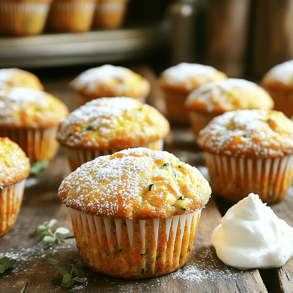 - 1 cup coconut flour - 2 medium zucchinis, grated - 1 cup grated carrots - 4 large eggs - 1/2 cup honey or maple syrup - 1/3 cup coconut oil, melted - 1 teaspoon vanilla extract - 1 teaspoon baking soda - 1/2 teaspoon baking powder - 1 teaspoon ground cinnamon - 1/2 teaspoon salt - 1/4 cup chopped walnuts or pecans (optional) - 1/4 cup raisins or chocolate chips (optional) When I make these Coconut Flour Carrot Zucchini Muffins, I love how fresh and wholesome the ingredients feel. Coconut flour is a great base for these muffins. It gives them a light and fluffy texture while adding a hint of sweetness. Grated zucchinis and carrots bring moisture and nutrients to the mix. They also keep the muffins soft, making each bite enjoyable. The eggs act as a binder, helping all the ingredients stick together. I often use honey or maple syrup to sweeten my muffins. Both options work well, but honey gives a richer taste. The melted coconut oil adds a subtle flavor and keeps the muffins tender. For a little extra flair, I throw in walnuts or pecans. They add crunch and a nice contrast to the soft muffin texture. Raisins or chocolate chips can also bring some sweetness. It all depends on what mood I'm in! - Muffin tin - Mixing bowls - Whisk or mixer - Measuring cups and spoons - Grater Having the right tools makes the process smooth. A good muffin tin ensures even baking. Mixing bowls help keep the wet and dry ingredients separate before they come together. A whisk or mixer can make blending the wet ingredients quick and easy. Measuring cups and spoons are essential for accuracy. Finally, a grater is crucial for those zucchinis and carrots. With these ingredients and tools, you’re ready to dive into making these muffins. For the full recipe, check the details above! 1. Preheat your oven to 350°F (175°C). 2. Prepare a muffin tin with muffin liners or grease it lightly with coconut oil. 3. In a large bowl, combine the grated zucchinis and carrots. Mix well to ensure they blend evenly. 1. In another bowl, whisk together four large eggs, 1/2 cup of honey or maple syrup, 1/3 cup of melted coconut oil, and 1 teaspoon of vanilla extract. 2. Make sure this mixture is smooth and well-blended. 1. In a separate bowl, whisk together 1 cup of coconut flour, 1 teaspoon of baking soda, 1/2 teaspoon of baking powder, 1 teaspoon of ground cinnamon, and 1/2 teaspoon of salt. 2. This will ensure that all the dry ingredients are mixed thoroughly. 1. Slowly pour the wet ingredients into the bowl with grated vegetables. Stir gently to combine them. 2. Gradually add the dry mixture to the wet one, folding carefully until just combined. 3. If you want, fold in 1/4 cup of chopped walnuts or pecans and 1/4 cup of raisins or chocolate chips for extra flavor. 1. Use a spoon or scoop to fill each muffin cup about three-quarters full. 2. Bake your muffins in the preheated oven for 18-22 minutes. They are ready when a toothpick comes out clean. 1. Let the muffins cool in the tin for about 5 minutes. 2. Then transfer them to a wire rack to cool completely. 3. For serving, enjoy them warm or at room temperature. Dust them with powdered sugar or serve with creamy coconut yogurt for a special touch. For the full recipe, check out the detailed instructions provided earlier. Enjoy baking these tasty Coconut Flour Carrot Zucchini Muffins! To get the best texture, do not overmix. Overmixing makes muffins dense. Mix gently until just combined. This keeps them light and fluffy. Also, pay attention to the baking time. Bake the muffins for 18-22 minutes. Use a toothpick to check for doneness. If it comes out clean, they are ready. You can adjust sweetness based on your taste. Honey adds a rich flavor. Maple syrup gives a lighter touch. If you want less sweetness, reduce the amount of honey or syrup. Start with 1/3 cup and taste the batter. You can always add more. If you need a different flour, try almond flour or oat flour. Both work well, but the texture may change slightly. For more vegetable variations, use shredded sweet potatoes or butternut squash. These can add new flavors and nutrients. Don't be afraid to experiment! [Full Recipe] {{image_4}} You can easily change the flavor of your muffins. Adding spices like nutmeg or ginger gives a warm kick. Just a pinch transforms your muffins into a cozy treat. You can also mix in some citrus zest. Lemon or orange zest brightens the flavor and adds freshness. If you need gluten-free options, coconut flour is already a great choice. It is naturally gluten-free, so you can enjoy these muffins worry-free. For vegan substitutes, swap the eggs for flax eggs. Mix one tablespoon of ground flaxseed with three tablespoons of water for each egg. Let it sit for a few minutes until it thickens. Get creative with mix-ins to make your muffins special. You can add nuts like walnuts or pecans for a crunchy bite. If you like dried fruits, raisins work well. You can also use chocolate chips for a sweet surprise! Try using coconut flakes or even fresh fruit like blueberries for a fun twist. Don't be afraid to experiment with your favorite flavors. You can find the full recipe [here](#). To keep your Coconut Flour Carrot Zucchini Muffins fresh, follow these tips: - Cool Completely: Always let the muffins cool fully before storing. - Use Airtight Containers: Store them in a sealed container to lock in moisture. - Layer with Paper Towels: Place a paper towel in the container to absorb extra moisture. - Store at Room Temperature: These muffins last for about 3-4 days on the counter. Freezing is a great way to extend the life of these muffins. Here’s how: - Wrap Individually: Wrap each muffin in plastic wrap or foil. This prevents freezer burn. - Use Freezer Bags: Place the wrapped muffins in a freezer-safe bag. Squeeze out as much air as possible. - Label and Date: Write the date on the bag. These muffins can freeze for up to 3 months. To thaw, simply take a muffin out of the freezer and let it sit at room temperature. If you want it warm, pop it in the microwave for about 15-20 seconds. Enjoy these muffins any time with a simple thaw and heat! For the full recipe, check out the details above. To make these muffins, start with simple steps. First, preheat your oven to 350°F (175°C). Prepare your muffin tin with liners or a light grease. Grate the zucchinis and carrots, then mix them in a bowl. In another bowl, whisk eggs, honey, melted coconut oil, and vanilla. Combine the wet and dry ingredients carefully without overmixing. Pour the batter into muffin cups and bake for 18-22 minutes. Your muffins will be ready when a toothpick comes out clean. Yes, you can use other flours, but results may differ. Almond flour is a good option, but it absorbs more moisture. If you choose all-purpose flour, add less liquid to the mix. Each flour alters the texture and flavor slightly. Coconut flour keeps the muffins light and fluffy. Experiment to find your favorite blend! These muffins last about 3-5 days at room temperature. Store them in an airtight container to keep them fresh. If you want them to last longer, refrigerate them for up to a week. For best taste, enjoy them fresh but feel free to store them safely for later. Absolutely! These muffins are great for meal prep. You can make them on a Sunday for quick breakfasts all week. Just cool the muffins and store them in the fridge. You can also freeze them for up to three months. Thaw them overnight in the fridge before enjoying. They taste fantastic warm! For the full recipe, check the earlier section. You now have a simple guide for making Coconut Flour Carrot Zucchini Muffins. We covered the ingredients, preparation steps, and tips for the best results. Remember, not overmixing helps keep a great texture. Feel free to get creative with flavors or adjust sweetness as you like. Store them well to keep them fresh. With this recipe, you can enjoy healthy snacks at home. Happy baking!