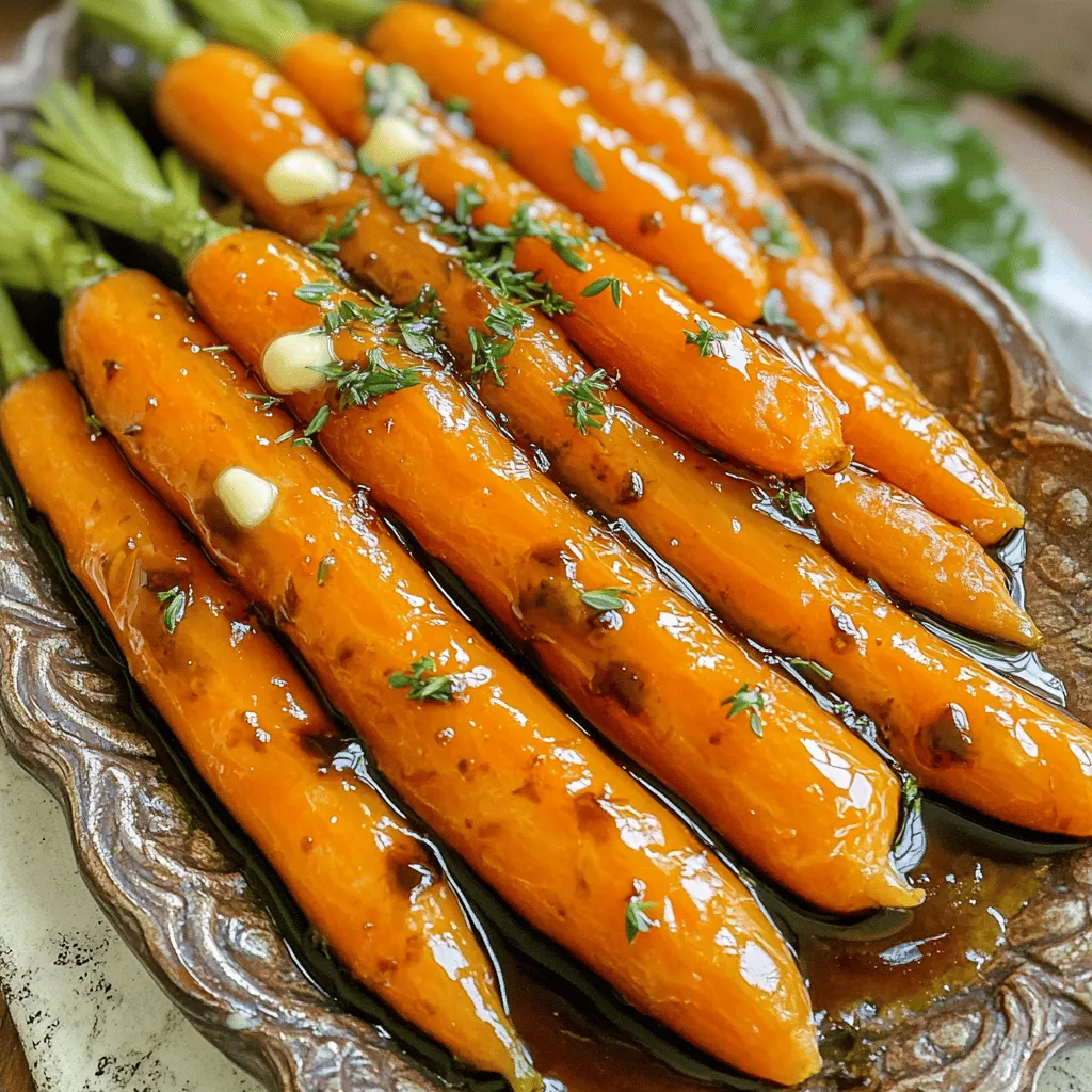 This honey-balsamic glazed carrots recipe is simple and delicious. You will enjoy a sweet and tangy flavor. Each bite brings a perfect balance of honey and balsamic vinegar. You can serve these carrots as a side dish for many meals. - 1 lb baby carrots, peeled - 2 tablespoons honey - 2 tablespoons balsamic vinegar - 1 tablespoon olive oil - 2 tablespoons unsalted butter - 1 teaspoon fresh thyme leaves (or ½ teaspoon dried thyme) - Salt and freshly ground black pepper to taste - Fresh parsley, chopped (for garnish) If you do not have baby carrots, you can use regular carrots. Just cut them into sticks. For a different flavor, try using maple syrup instead of honey. You can swap balsamic vinegar with apple cider vinegar too. If you want a dairy-free dish, skip the butter. Use vegan butter or extra olive oil instead. To start, gather your ingredients. You need: - 1 lb baby carrots, peeled - 2 tablespoons honey - 2 tablespoons balsamic vinegar - 1 tablespoon olive oil - 2 tablespoons unsalted butter - 1 teaspoon fresh thyme leaves (or ½ teaspoon dried thyme) - Salt and freshly ground black pepper to taste - Fresh parsley, chopped (for garnish) First, preheat your oven to 400°F (200°C). This step is vital for roasting. Next, grab a large mixing bowl. Place your peeled baby carrots in it. Add olive oil, honey, balsamic vinegar, and a sprinkle of salt and pepper. Toss the carrots well until they are coated evenly. Now, line a baking sheet with parchment paper. Spread the carrots in a single layer on the sheet. This helps them cook evenly. Roast the carrots in the preheated oven for 20-25 minutes. Halfway through, stir the carrots gently. This promotes even caramelization and helps them turn golden brown. While the carrots roast, melt the unsalted butter in a small saucepan over low heat. Add fresh thyme to the melted butter and stir. Let it simmer for about a minute. This step infuses the butter with thyme flavor. After roasting, transfer the carrots to a large serving bowl. Drizzle the thyme-infused butter over the warm carrots. Toss gently to coat the carrots with the butter. To achieve even roasting, make sure the carrots are in a single layer. This allows hot air to circulate around them. Stirring halfway through cooking is also key. It helps ensure each carrot gets that beautiful caramel color. For the best results, choose carrots that are uniform in size. This helps them cook at the same rate. If you have larger carrots, consider cutting them in half or quarters. Lastly, for a beautiful presentation, sprinkle freshly chopped parsley on top of the glazed carrots. It adds a pop of color that makes the dish even more appealing. For the full recipe, check out the earlier section. To get perfect caramelization on your carrots, follow a few simple steps. Start by cutting the carrots into even sizes. This helps them cook at the same rate. Make sure to coat them well with honey and balsamic vinegar. This mix not only adds flavor but also helps with browning. Arrange them in a single layer on the baking sheet. Crowding the carrots can lead to steaming instead of roasting. Stir them halfway through cooking. This ensures all sides get that nice golden color. Honey-balsamic glazed carrots taste great on their own, but they shine with other dishes. Pair them with roasted chicken or grilled steak for a hearty meal. They also work well with quinoa or rice for a vegetarian option. For a fresh touch, serve them alongside a green salad. Adding a sprinkle of feta cheese on top can also enhance the dish. One common mistake is not preheating the oven. A hot oven helps the carrots roast evenly. Another mistake is using cold ingredients. Always let honey and butter come to room temperature. This ensures they mix well with the carrots. Also, avoid overcooking the carrots. They should be tender but not mushy. If you're unsure, taste them as they cook. Following these tips can help you make the best honey-balsamic glazed carrots. For the full recipe, refer to the section above. {{image_4}} You can easily spice up your honey-balsamic glazed carrots. Try adding a pinch of cinnamon for warmth. A dash of cayenne pepper gives a nice kick. For a fresh twist, use ginger or nutmeg. These spices add depth and interest to the sweet and tangy glaze. If you want to change the sweetener, there are good options. Maple syrup works well in place of honey. It gives a rich flavor that pairs nicely with balsamic. Brown sugar can also be a tasty substitute. It adds a lovely caramel note to your dish. You can mix in different seasonal vegetables for variety. Root veggies like parsnips or turnips roast well with carrots. For spring, try asparagus or baby zucchini. In fall, add sweet potatoes for a hearty touch. These changes keep your dish fresh and exciting throughout the year. For the full recipe, check out the Honey-Balsamic Glazed Carrots recipe I shared earlier. After cooking, let the honey-balsamic glazed carrots cool down. Place them in an airtight container. Store them in the fridge for up to three days. This keeps them fresh and tasty. To reheat, you can use either the oven or the microwave. If using the oven, preheat it to 350°F (175°C). Spread the carrots on a baking sheet. Heat them for about 10 minutes until warm. For the microwave, place the carrots in a bowl. Cover them with a paper towel and heat for 1-2 minutes. Stir halfway through to warm them evenly. You can freeze honey-balsamic glazed carrots, but they may lose some texture. To freeze, let them cool completely. Transfer them to a freezer-safe bag or container. Remove as much air as possible. They will last up to three months in the freezer. When ready to eat, thaw them in the fridge overnight before reheating. For the full recipe and tips, check out the [Full Recipe]. Honey-balsamic glazed carrots last about 3 to 5 days in the fridge. Store them in an airtight container. Before serving again, check for any signs of spoilage. If they smell off or look slimy, it's time to toss them. To keep them fresh, eat them soon after making the dish. Yes, you can use other vegetables! Try using parsnips, sweet potatoes, or Brussels sprouts. Each veggie adds a unique taste and texture. Just adjust the cooking time based on the vegetable's size and type. For example, sweet potatoes may need a bit longer to cook than carrots. Honey-balsamic glazed carrots work great with many dishes. They complement roasted chicken or pork. You can also serve them with grilled fish or a hearty grain like quinoa or farro. They add color and flavor to any meal. For a complete feast, serve them alongside a fresh salad and a nice bread. This blog post covered all aspects of making honey-balsamic glazed carrots. We explored the ingredients, cooking steps, and expert tips. You learned how to avoid common mistakes and try fun variations. Remember, caramelization is key to great flavor. These carrots add a delicious touch to any meal. Now, you can enjoy a tasty side dish that fits your family's needs. Keep these tips in mind as you cook. The result will be satisfying and flavorful every time.