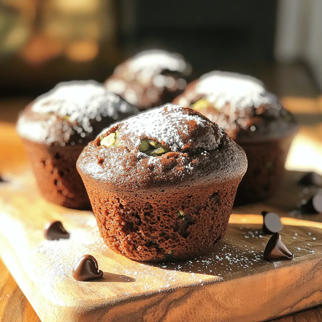 To make these tasty muffins, you need simple and fresh ingredients. Here’s what you need: - 1 cup grated zucchini (about 1 medium zucchini) - 1 cup all-purpose flour - ½ cup unsweetened cocoa powder - ½ teaspoon baking soda - ½ teaspoon baking powder - ¼ teaspoon salt - ½ teaspoon ground cinnamon - ½ cup granulated sugar - ½ cup packed brown sugar - 2 large eggs - ⅓ cup vegetable oil - 1 teaspoon pure vanilla extract - ½ cup semi-sweet chocolate chips These ingredients blend together to create a rich, chocolatey flavor with a moist texture. You can make these muffins even better with a few add-ins. Here are some options to consider: - ¼ cup chopped walnuts - ½ cup extra chocolate chips Feel free to mix and match these add-ins. They add crunch and extra sweetness. Sometimes you might not have all the ingredients. Here are some easy swaps: - Use whole wheat flour instead of all-purpose flour for a healthier option. - Swap vegetable oil with melted coconut oil for a different flavor. - For a dairy-free version, use almond milk in place of eggs. These substitutions work well and keep the muffins delicious. Enjoy experimenting with what you have! For a full recipe, check out the detailed instructions. Start by preheating your oven to 350°F (175°C). This step is key for even baking. While the oven heats, prepare your muffin tin. You can use paper liners or grease the cups lightly. This helps the muffins come out easily after baking. In a large bowl, add the following dry ingredients: - 1 cup all-purpose flour - ½ cup unsweetened cocoa powder - ½ teaspoon baking soda - ½ teaspoon baking powder - ¼ teaspoon salt - ½ teaspoon ground cinnamon Whisk these ingredients together until well combined. This ensures a balanced flavor in your muffins. In another bowl, mix together these wet ingredients: - ½ cup granulated sugar - ½ cup packed brown sugar - 2 large eggs - ⅓ cup vegetable oil - 1 teaspoon pure vanilla extract Whisk them until the mixture is smooth. A good mix helps the muffins rise well. Next, gently fold in 1 cup of grated zucchini. Make sure it’s evenly distributed but don’t over-mix. This keeps the muffins light and fluffy. Gradually add the dry ingredients to the wet mixture. Stir until just combined. Be careful not to overmix, as this can lead to tough muffins. Now, fold in ½ cup semi-sweet chocolate chips and ¼ cup chopped walnuts, if you like. Use a scoop or spoon to fill each muffin cup about ¾ full. Place the muffin tin in the oven and bake for 20-25 minutes. You can check if they are done by inserting a toothpick in the center. If it comes out clean, they are ready! Let the muffins cool in the pan for about 5 minutes, then transfer them to a wire rack. Enjoy these delicious chocolate zucchini muffins warm! When grating zucchini, choose small to medium ones. They have less water and better flavor. Wash them well before grating. Use a box grater or food processor for quick work. After grating, place it in a clean cloth and squeeze out extra moisture. This helps keep your muffins from getting soggy. To keep your muffins moist, don’t skip the oil. It adds richness and moisture. Use fresh eggs, as they help bind and enrich the batter. Avoid overmixing once you combine wet and dry ingredients. This keeps the muffins light and tender. Lastly, add grated zucchini, which brings natural moisture and nutrition. Baking time is key for perfect muffins. Set your timer for 20 minutes and check them. Insert a toothpick into the center; it should come out clean. If the muffins are not done, check every two minutes. Keep an eye on them to avoid overbaking, which can make them dry. Spices can transform your muffins. Add a pinch of nutmeg for warmth. A dash of chili powder can add a fun twist. Ground cinnamon already adds great flavor, but feel free to experiment. You can even mix in citrus zest for a bright note. These small changes will delight your taste buds. For more tips and tricks, check out the Full Recipe for delicious chocolate zucchini muffins! {{image_4}} You can make gluten-free chocolate zucchini muffins easily. Use a gluten-free flour blend instead of all-purpose flour. Look for blends that work well in baking. They often include a mix of rice flour, almond flour, and tapioca starch. Adjust the baking time as needed. Your muffins can still be moist and delicious! To make these muffins vegan, replace eggs with flax eggs. Mix one tablespoon of flaxseed meal with three tablespoons of water. Let it sit for about five minutes. Use plant-based oil instead of vegetable oil. You can also swap in maple syrup or agave for granulated sugar. These changes keep the muffins tasty and plant-based! You can add different flavors to your muffins. Try cinnamon or nutmeg for a warm spice taste. You can also mix in different chocolate chips, like white chocolate or peanut butter chips. Chopped nuts, like pecans or almonds, add crunch. Get creative and make each batch unique! Check out the Full Recipe for more ideas. To keep your chocolate zucchini muffins fresh, store them in an airtight container. Place a paper towel at the bottom of the container. This towel helps absorb moisture. It keeps your muffins soft and prevents sogginess. You can store them at room temperature for up to three days. If you want to keep them longer, consider freezing them. Freezing chocolate zucchini muffins is simple and effective. First, let the muffins cool completely. Wrap each muffin tightly in plastic wrap. Then, place them in a freezer-safe bag or container. Label the bag with the date. You can freeze them for up to three months. When you want a muffin, just take it out and let it thaw at room temperature. To enjoy your muffins warm, reheating is key. Preheat your oven to 350°F. Place the muffins on a baking sheet. Heat them for about 10 minutes. You can also use a microwave. Heat each muffin for 15 to 20 seconds. This method will help keep them moist. Enjoy your fresh-tasting muffins as a tasty snack anytime! For the full recipe, check out the recipe section above. Yes, you can use frozen zucchini. Just thaw it first and drain excess water. This helps keep the muffins from getting too soggy. Frozen zucchini works well and saves time. To check if the muffins are done, insert a toothpick into the center of a muffin. If it comes out clean or with just a few crumbs, they are ready. The tops should also look firm and slightly spring back when touched. You can use carob powder or dark chocolate instead. Both options give a similar flavor. Keep in mind, carob powder is sweeter, so you may want to adjust sugar levels. These muffins stay fresh for about 3-5 days at room temperature. Store them in an airtight container. For longer storage, you can freeze them for up to 3 months. Just thaw and enjoy! For the full recipe, check the instructions above. You learned how to make chocolate zucchini muffins from start to finish. We covered key ingredients, step-by-step instructions, and helpful tips. You now know about variations and how to store your muffins. Enjoy baking these tasty treats. They are fun to make and share. Try different add-ins or flavors to create your own twist. Happy baking, and enjoy every bite!