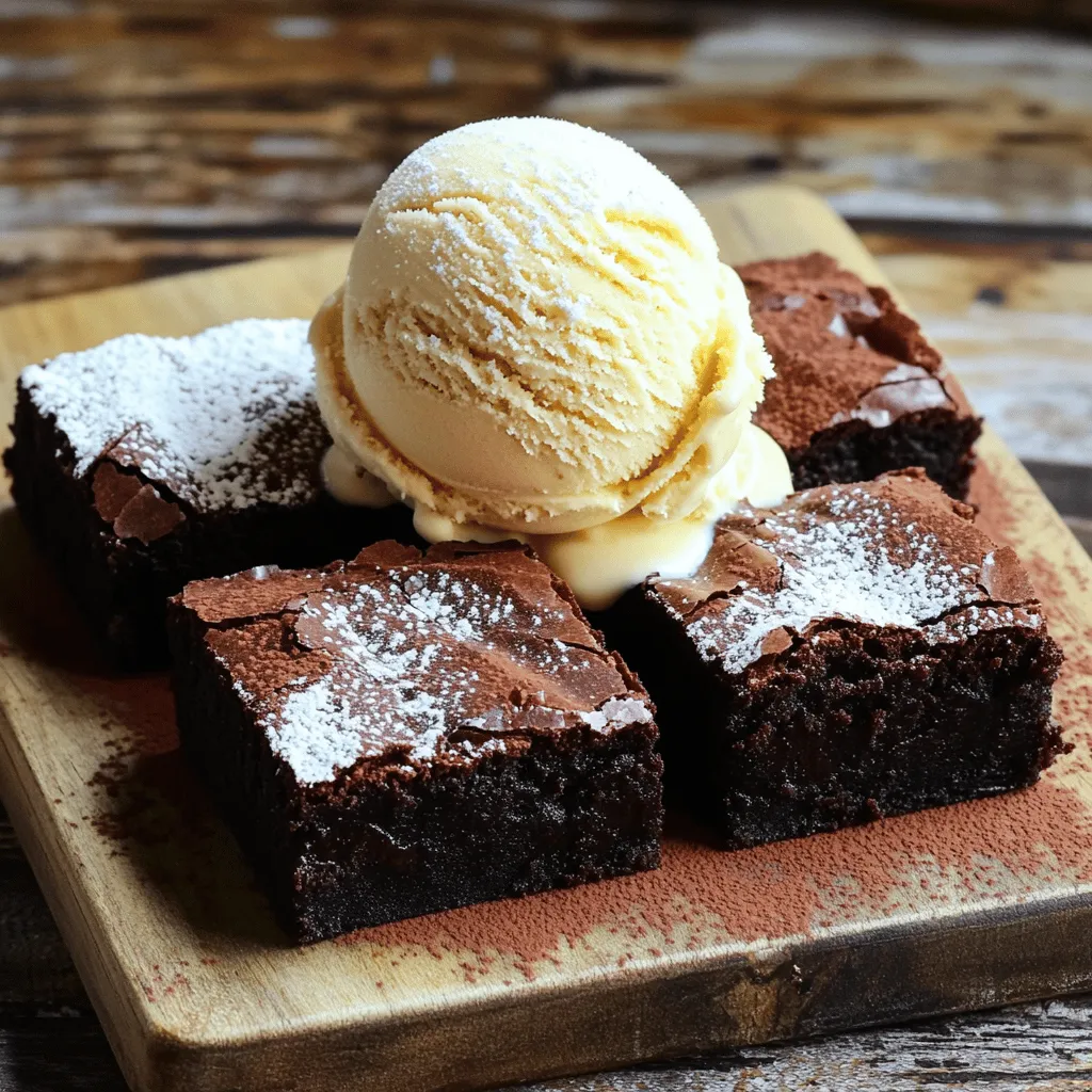 To make the best brownies, you need some key ingredients. Each one plays a special role in making them rich and delicious. - 1 cup unsalted butter (226g) - 2 cups granulated sugar (400g) - 4 large eggs - 1 teaspoon pure vanilla extract - 1 cup all-purpose flour (125g) - 1 cup unsweetened cocoa powder (100g) - 1/2 teaspoon baking powder - 1/2 teaspoon salt - 1 cup semi-sweet chocolate chips (optional) - 1/2 cup chopped walnuts or pecans (optional) The butter adds richness and helps create the perfect texture. The sugar adds sweetness and helps with the crust. Eggs make the brownies nice and fudgy. Vanilla extract gives a lovely flavor that everyone will love. The flour and cocoa powder create the base. Baking powder helps them rise a little, while salt balances the sweetness. You can add chocolate chips for extra gooeyness. Nuts give a nice crunch if you choose to add them. You can find the full recipe in the article above. Enjoy the process of gathering these ingredients! - Preheat to 350°F (175°C). - Grease and line a 9x13-inch baking pan. First, I heat my oven to 350°F. This helps the brownies cook evenly. Next, I grab a 9x13-inch baking pan. I lightly grease it with butter. Then, I line it with parchment paper. I let some parchment hang over the sides. This makes it easy to lift the brownies out later. - Melt the butter and mix with sugar. - Incorporate eggs and vanilla extract. I start by melting 1 cup of unsalted butter in a medium saucepan. I do this over low heat so it doesn’t burn. When the butter is fully melted, I take it off the heat. I stir in 2 cups of granulated sugar, mixing until it looks glossy. Next, I add 4 large eggs, one at a time. I mix well after each one. Finally, I add 1 teaspoon of pure vanilla extract and stir until smooth. - Mix dry ingredients and incorporate them into the wet mixture. - Fold in optional chocolate chips and nuts. In a separate bowl, I sift together 1 cup of all-purpose flour, 1 cup of unsweetened cocoa powder, 1/2 teaspoon of baking powder, and 1/2 teaspoon of salt. This step helps to remove lumps. I then slowly add the dry mix to my wet ingredients. I stir gently until everything is just combined. The batter will be a bit lumpy, but that’s okay! If I want to get fancy, I fold in 1 cup of chocolate chips or 1/2 cup of chopped nuts. - Pour batter into the prepared pan. - Bake for 25-30 minutes and check for doneness. Now, I pour the brownie batter into the prepared pan. I use a spatula to spread it evenly. I place the pan in the oven and bake for 25 to 30 minutes. I check for doneness by inserting a toothpick in the center. It should come out with a few moist crumbs. - Cool in the pan before lifting out. - Cut into squares and present attractively. Once baked, I take the brownies out of the oven. I let them cool in the pan for about 10 minutes. After that, I use the parchment paper to lift the brownies out. I let them cool completely on a wire rack. Finally, I cut them into squares. For a nice touch, I arrange them on a plate and dust them with powdered sugar. Enjoy your delicious brownies! To get the best texture, avoid over-mixing the batter. Mix just until the dry ingredients blend with the wet ones. If you see a few lumps, that's okay. A lumpy batter gives you the fudgy brownies you want. To check if your brownies are done, use a toothpick. Stick it in the center; it should come out with a few moist crumbs. If it’s wet, bake a little longer. Don’t let them overbake, or they may turn dry. For serving, arrange the brownies on a nice plate or wooden board. You can cut them into squares or rectangles. For a fun touch, dust some powdered sugar on top. It adds a nice look and sweetness. You may also add a scoop of vanilla ice cream next to the brownies. Drizzle some chocolate sauce over the top. This makes your dessert even more attractive and tasty. For the best results, use a metal or glass pan for baking. A 9x13-inch pan is perfect for this recipe. Make sure to line it with parchment paper for easy lifting. You’ll need a mixing bowl for the batter. A whisk is great for mixing, but a spatula works well too. Also, have measuring cups and spoons handy to ensure you get the right amounts for your ingredients. These tips will help you create the best brownies ever. If you want to try this recipe, check the Full Recipe for all the details! {{image_4}} You can easily change up your brownies with different types of chocolate. Try using dark chocolate for a richer taste. If you like sweeter flavors, go for milk chocolate. White chocolate adds a nice touch too, making your brownies creamy and sweet. Adding flavor extracts can also enhance your brownies. A splash of mint extract gives a refreshing kick. Almond extract adds warmth and depth. These small changes can turn your classic brownie into something unique. Do you need gluten-free brownies? Swap regular flour for almond flour or coconut flour. Both options work well and keep your brownies soft. You can also use a gluten-free flour blend for great results. For a vegan version, replace eggs with unsweetened applesauce or flaxseed meal. Use coconut oil instead of butter and choose dairy-free chocolate. These swaps make it easy to enjoy brownies without animal products. Get creative with mix-ins! You can add dried fruits like cherries or cranberries for a chewy texture. Nuts like pecans or almonds add crunch and flavor. Try different combinations to find your favorite mix. Toppings can take your brownies to the next level. A scoop of vanilla ice cream pairs perfectly with warm brownies. You can also add whipped cream on top for extra richness. Drizzling with chocolate sauce or caramel adds a touch of sweetness. For the complete brownie experience, check out the Full Recipe. To keep your brownies fresh, store them in an airtight container. This will help maintain their rich taste and soft texture. Line the container with parchment paper to avoid sticking. You can also wrap individual brownies in plastic wrap for easy access later. This way, you can enjoy a treat anytime without losing flavor. If you want to save some brownies for later, freezing is a great option. First, let the brownies cool completely. Then, cut them into squares. Wrap each square in plastic wrap tightly. Place the wrapped brownies in a freezer-safe bag or container. When you're ready to enjoy them, take out a brownie and thaw it at room temperature. For the best taste, eat them within three months. Homemade brownies can last about 3 to 4 days at room temperature. Keep them in an airtight container away from sunlight. If you want them to last longer, store them in the fridge. They can stay fresh for up to a week in the refrigerator. Just remember, cold brownies can be a bit firmer, so let them sit out for a bit before enjoying! The best brownie recipe starts with high-quality chocolate and butter. I always use unsalted butter. It gives a rich flavor without extra salt. For chocolate, I prefer semi-sweet or dark chocolate. These types melt well and add depth. Using good chocolate makes a big difference. You want your brownies to taste amazing, right? To make fudgy brownies, focus on your mixing technique and baking time. Mix the batter until just combined. Over-mixing can add air and make brownies cake-like. Bake them for 25-30 minutes. Check with a toothpick; it should come out with a few moist crumbs. This keeps your brownies soft and moist. Yes, you can use cocoa powder instead of melted chocolate. Just remember to adjust the amount. Use about 1 cup of cocoa powder for every cup of melted chocolate. Cocoa powder adds a deep chocolate flavor. It may not be as rich, but it still works well. If your brownies turn out dry, check your baking time. You may have baked them too long. Use a toothpick to test doneness. If they come out clean, they are overdone. You can also add more butter next time. This helps keep them moist. To get a shiny brownie top, mix the batter well after adding eggs. This helps create a glossy crust. Also, let your brownies cool in the pan for a bit. The warm air helps form that shiny layer. Enjoy the look and taste! Baking brownies can be a fun and rewarding experience. We covered the key ingredients, essential steps, and helpful tips to ensure delicious results. Remember, the right mixing technique and ingredient quality are key to fudge-like perfection. Don't forget to explore variations like different chocolate types and dietary substitutions. Store your brownies properly to keep them fresh. Now, gather your ingredients, follow the steps, and enjoy your tasty treats. Happy baking!