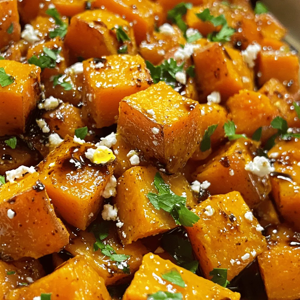 - 4 medium sweet potatoes, peeled and diced into 1-inch cubes - 1/4 cup balsamic vinegar - 3 tablespoons extra virgin olive oil - 2 tablespoons pure maple syrup - 1/4 cup crumbled feta cheese - Fresh parsley, finely chopped - 2 teaspoons dried thyme leaves - 1 teaspoon garlic powder - Salt and freshly ground pepper to taste When I create my balsamic sweet potatoes, I focus on fresh and simple flavors. Sweet potatoes add a natural sweetness. Balsamic vinegar brings tangy depth. Olive oil helps everything roast to a golden finish. Optional ingredients like maple syrup add extra sweetness. Feta cheese gives a creamy touch, which I love. Fresh parsley adds a pop of color. It looks beautiful on the plate. To enhance the taste, I use dried thyme and garlic powder. A little salt and pepper balance the flavors. These ingredients work together to make each bite delicious. They bring warmth and comfort to the dish. For the full recipe, check out the details above. Enjoy your cooking! To start, preheat your oven to 425°F (220°C). This step is key for roasting sweet potatoes evenly. Next, line a large baking sheet with parchment paper. This makes cleanup easy and helps the sweet potatoes roast nicely. Now, let’s create the balsamic mixture. In a big bowl, whisk together 1/4 cup of balsamic vinegar, 3 tablespoons of extra virgin olive oil, and 2 tablespoons of pure maple syrup. Add 2 teaspoons of dried thyme, 1 teaspoon of garlic powder, and a pinch of salt and pepper. Mix until fully blended. Once your mixture is ready, it’s time to coat the sweet potatoes. Take your 4 medium sweet potatoes, peeled and diced into 1-inch cubes, and add them to the bowl. Gently toss until each piece is coated in that tasty balsamic mixture. Now, spread the sweet potatoes on the lined baking sheet. Make sure they are in a single layer. This helps them roast and caramelize properly. Place the baking sheet in your preheated oven. Roast for 25-30 minutes. Halfway through roasting, toss the sweet potatoes. This step ensures even cooking and helps them get nice and tender. If you want to add flavor, sprinkle 1/4 cup of crumbled feta cheese over the sweet potatoes in the last 5 minutes of roasting. When the sweet potatoes are done, take the baking sheet out of the oven. Let them cool for a few minutes. Right before serving, sprinkle fresh parsley on top for a pop of color. Enjoy your balsamic sweet potatoes! For more details, check the Full Recipe. To get crispy edges, cut your sweet potatoes into even cubes. Aim for 1-inch pieces. This size helps them cook at the same rate. If some cubes are larger, they may not cook through. Avoid overcrowding your baking sheet. If you pack them too tightly, the sweet potatoes will steam instead of roast. This can lead to a soggy texture. Give each piece space to breathe. Add feta cheese during the last 5 minutes of roasting. This lets it soften and blend with the sweet potatoes. If you add it too soon, it may burn or dry out. For extra flavor, consider serving these sweet potatoes with a drizzle of balsamic vinegar. You can also sprinkle on fresh herbs. Chopped parsley or even chives can enhance the dish’s taste and look. Serve the sweet potatoes in a colorful dish. A vibrant bowl makes the food pop. Drizzle a bit of balsamic glaze over the top for a shiny finish. Garnish with fresh parsley to add a nice green touch. This not only looks great but also adds a fresh taste. For a special touch, consider adding a sprinkle of extra feta on top. {{image_4}} You can add spices for a tasty twist. Try cinnamon for sweetness or paprika for a kick. Both spices can enhance the flavor profile of your dish. Extra toppings can also add great texture. Nuts like walnuts or pecans give a crunch. You can mix in other cheeses too, like goat cheese or parmesan, for a salty bite. Want to save time? Use an air fryer for balsamic sweet potatoes! This method cuts the cooking time. It also gives the potatoes a nice crispy edge. Cook them at 400°F (200°C) for about 15-20 minutes. Grilling is another fun way to prepare them. It adds a smoky flavor. Just toss the sweet potatoes in the balsamic mixture and place them on a grill basket. Grill over medium heat for 20-25 minutes, turning often. If you need a vegan option, skip the feta cheese. The balsamic vinegar and spices stand out on their own. You can use maple syrup for a sweet touch. For gluten-free needs, this recipe is already safe. All the ingredients are naturally gluten-free. Just make sure your balsamic vinegar has no additives. Feel free to explore these variations to make your balsamic sweet potatoes your own! For the full recipe, check out Balsamic Roasted Sweet Potatoes Delight. Once you finish your delicious balsamic sweet potatoes, let them cool down first. Store any leftovers in an airtight container. Place it in the fridge. They will last about 3 to 5 days. Make sure to check for any signs of spoilage before eating. If you want to keep your sweet potatoes longer, freezing is a great option. Allow them to cool completely after roasting. Then, spread them on a baking sheet in a single layer. Freeze for about 1 to 2 hours. Once frozen, pack them into freezer bags. Remove as much air as possible. They can last up to 3 months in the freezer. Reheating can be easy and quick. The best method is to use the oven. Preheat it to 375°F (190°C). Spread the sweet potatoes on a baking sheet. Heat for about 10 to 15 minutes, or until warm. You can also use the microwave for quick reheating. Just cover them with a damp paper towel and heat for about 1 to 2 minutes. Enjoy them warm for the best taste! To add more savory notes, try these ingredients: - Onions: Add sliced red or yellow onions for a sweet, rich taste. - Herbs: Use fresh rosemary or sage instead of dried thyme for a stronger flavor. - Balsamic glaze: Drizzle a balsamic glaze on top after roasting for a thicker, savory finish. - Cheese: Crumbled goat cheese or Parmesan can enhance the dish's umami flavor. - Nuts: Toasted walnuts or pecans add crunch and depth. Experiment with these options to find your favorite savory twist! Balsamic sweet potatoes pair well with various dishes. Here are some great options: - Grilled chicken: The smoky flavor balances the sweetness of the potatoes. - Roasted vegetables: Serve with broccoli, Brussels sprouts, or carrots for a colorful plate. - Quinoa or rice: These grains add a hearty base and soak up the balsamic dressing. - Salads: A fresh green salad with a tangy vinaigrette complements the richness of the sweet potatoes. - Steak or pork: The sweet and savory mix works well with grilled meats. Mix and match to create a delicious meal! Look for these signs to know your sweet potatoes are perfect: - Tenderness: Poke a fork into a piece. It should slide in easily. - Color: They should have a golden brown color on the outside. - Caramelization: Look for crispy edges to know they are well-roasted. - Aroma: A sweet, nutty smell will fill your kitchen when they are almost done. Follow these tips for delicious results! For a detailed guide, check the full recipe. In this blog post, we explored how to make balsamic sweet potatoes. We discussed key ingredients like sweet potatoes, balsamic vinegar, and olive oil, along with optional add-ins to boost flavor. I shared step-by-step instructions for roasting and tips for perfect results. You learned about variations for different tastes and dietary needs. Remember, you can store these sweet potatoes in the fridge or freezer for later. Enjoy this tasty dish and feel free to get creative with your own twists!