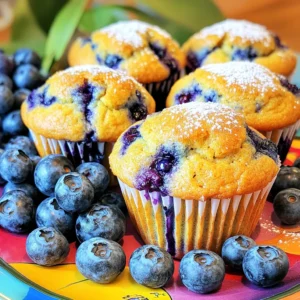 To make these muffins, you will need: - 2 cups all-purpose flour - 1 cup granulated sugar - 1 tablespoon baking powder - 1/2 teaspoon baking soda - 1/2 teaspoon salt - 1/2 cup unsalted butter, melted and slightly cooled - 2 large eggs, at room temperature - 1 cup buttermilk (or homemade buttermilk using milk and vinegar) - 1 teaspoon pure vanilla extract - 1 1/2 cups fresh blueberries (or frozen blueberries, if necessary) - Zest of 1 lemon (optional for added brightness) - Extra granulated sugar for topping These ingredients work together to create a soft and airy muffin. The butter and buttermilk add moisture. The baking powder and baking soda help the muffins rise. For a little extra zing, consider adding: - Zest of 1 lemon - 1/2 teaspoon cinnamon - 1/2 cup chopped nuts (like walnuts or pecans) - 1/2 cup white chocolate chips These ingredients can bring new flavors to your muffins. Try them out to see what you like best! You can use either fresh or frozen blueberries. Fresh blueberries give a bright flavor and better texture. They also look nice in the muffins. However, frozen blueberries are a great option if fresh ones are not available. If using frozen, do not thaw them. Adding them straight into the batter keeps the muffins from turning purple. Always wash fresh blueberries before using them to remove dirt and pesticides. Choose ripe, plump ones for the best taste. For the full recipe, you can refer to the complete guide. Enjoy baking! Start by heating your oven to 375°F (190°C). This temperature gives our muffins a nice rise. While the oven warms up, prepare your muffin tin. You can use paper liners or grease the cups with butter or cooking spray. This step helps prevent sticking and makes serving easy. In a large bowl, combine the dry ingredients. Add 2 cups of all-purpose flour, 1 cup of granulated sugar, 1 tablespoon of baking powder, 1/2 teaspoon of baking soda, and 1/2 teaspoon of salt. Whisk these ingredients together until the mixture is smooth and free of lumps. In another bowl, blend the wet ingredients. Mix together 1/2 cup of melted butter, 2 large eggs, 1 cup of buttermilk, and 1 teaspoon of vanilla extract. If you like, add the zest of 1 lemon for extra flavor. Whisk these until they are well mixed and smooth. Now, pour the wet mixture into the dry ingredients. Stir gently with a spatula or wooden spoon. Mix just until combined. Be careful not to overmix, which can make the muffins tough. They should look a little lumpy, and that’s okay! Gently fold in 1 1/2 cups of fresh or frozen blueberries. Make sure they are evenly spread throughout the batter. Next, fill each muffin cup about three-quarters full with the batter. This allows space for rising. Sprinkle a bit of extra sugar on top for a sweet crust. Bake the muffins in your preheated oven for 18-20 minutes. Check for doneness by inserting a toothpick into the center of one muffin. It should come out clean or with a few moist crumbs. Once baked, let the muffins cool in the tin for about 5 minutes. After that, transfer them to a wire rack to cool completely. This step helps keep them fluffy. Serve them warm for the best taste. You can dust them with powdered sugar and enjoy with a warm drink. For the full recipe, check back to ensure you have everything to create these delightful muffins! To get moist and fluffy blueberry muffins, focus on the mixing. Start with the dry ingredients. Whisk them well to break up lumps. Next, mix your wet ingredients separately. When you combine them, stir gently. This helps keep muffins fluffy. Overmixing can make them dense and tough. Another key is to fold in the blueberries carefully. If you crush them, they can make the batter soggy. Use a spatula and gently fold them in. This ensures even blueberry distribution without breaking them. One common mistake is using cold ingredients. Eggs and buttermilk should be at room temperature. This helps create a smooth batter. Cold ingredients can lead to uneven baking. Another mistake is not preheating the oven. Always preheat before baking. This helps your muffins rise properly. Lastly, avoid skipping the sugar topping. It adds a lovely crunch and sweetness. Use a good muffin tin, preferably non-stick. This helps muffins release easily. Paper liners are also great for easy cleanup. A whisk and spatula are essential for mixing. Consider using an ice cream scoop to fill muffin cups evenly. This ensures all muffins bake at the same rate. A toothpick or cake tester helps check for doneness. For cooling, a wire rack is best. It keeps muffins fluffy by letting air circulate. For the full recipe, check out the details above. Enjoy baking! {{image_4}} Lemon zest brightens blueberry muffins perfectly. Just add the zest of one lemon to the batter. This gives a refreshing twist to the classic flavor. You can also add lemon juice for extra zing. It makes the muffins taste like summer! You can easily make gluten-free blueberry muffins. Swap all-purpose flour for a gluten-free blend. Look for a blend that has xanthan gum. This helps to mimic the texture of regular flour. The muffins will still be moist and fluffy. You won't miss the gluten at all! Mix-ins add fun to your blueberry muffins. Try adding chopped nuts like walnuts or pecans. They give a nice crunch. If you love chocolate, add chocolate chips. You can also mix in coconut flakes for a tropical vibe. Just keep the total mix-ins around one cup to keep muffins fluffy. For the full recipe, check out the details above. To keep your muffins fresh, store them in an airtight container. Place a piece of parchment paper between layers to avoid sticking. Keep them at room temperature for up to three days. If you want to keep them longer, consider freezing. Avoid direct sunlight and moisture, as these can ruin your muffins. Freezing blueberry muffins is easy and smart. Let the muffins cool completely. Wrap each muffin tightly in plastic wrap. Place wrapped muffins in a freezer-safe bag or container. Label the bag with the date. They can stay in the freezer for up to three months. When you’re ready to enjoy them, just take out what you need. To reheat, you have a few options. If using the oven, preheat it to 350°F. Place the muffins on a baking sheet. Heat them for about 10 minutes. This method keeps them moist and fluffy. You can also microwave them for about 15-20 seconds. Check often to avoid overheating. Enjoy your muffins warm for the best taste! For the full recipe, check here: [Full Recipe]. You can check for done muffins by inserting a toothpick in the center. If it comes out clean or with a few moist crumbs, your muffins are ready. Another sign is a golden-brown top that springs back when lightly pressed. This means they are fluffy and baked just right. Yes, you can use frozen blueberries. They are a great option when fresh ones are not available. Just fold them into the batter while still frozen. This helps prevent them from bleeding into the batter and changing the color. They will bake perfectly in the muffins. If you don’t have buttermilk, you can make a simple substitute. Mix one cup of milk with one tablespoon of vinegar or lemon juice. Let this sit for about five minutes. This will give you a similar tangy flavor. You can also use regular milk, but the muffins may be slightly less moist. Blueberry muffins last about three to four days at room temperature. Store them in an airtight container to keep them fresh. If you want them to last longer, consider freezing them. They can stay good for up to three months in the freezer. Yes, you can make egg-free blueberry muffins. Use a flaxseed meal or chia seed substitute. Mix one tablespoon of flaxseed meal or chia seeds with two and a half tablespoons of water. Let it sit for five minutes until it becomes gel-like. This will act as a good binding agent in your muffins. This post covered how to make moist and fluffy blueberry muffins. We looked at key ingredients, step-by-step baking, and tips to avoid mistakes. You can also try fun variations like lemon-blueberry or gluten-free options. Proper storage keeps your muffins fresh for days. In the end, baking is about experimenting. Enjoy the process, and share your tasty results!
