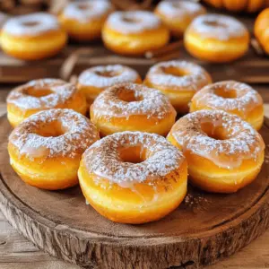 To make tasty baked pumpkin donuts, gather these simple ingredients: - 1 cup canned pumpkin puree - 2/3 cup granulated sugar - 1/4 cup brown sugar, packed - 1/4 cup unsweetened applesauce - 2 large eggs - 1 teaspoon vanilla extract - 1 1/2 cups all-purpose flour - 1 teaspoon baking powder - 1/2 teaspoon baking soda - 1 teaspoon ground cinnamon - 1/2 teaspoon ground nutmeg - 1/4 teaspoon ground ginger - 1/4 teaspoon salt - 1/2 cup powdered sugar (for glaze) - 2 tablespoons milk (for glaze) These ingredients create a warm, spiced flavor. The pumpkin gives moisture, while sugars add sweetness. Applesauce helps keep the donuts soft. The eggs act as a binder to hold everything together. The spices bring out the fall vibe. You can find the Full Recipe for detailed steps to make these delights. 1. Preheat oven and prepare your donut pan First, set your oven to 350°F (175°C). Grease your donut pan lightly or use a silicone mold for easy removal. 2. Mix wet and dry ingredients separately In a large bowl, whisk together the pumpkin puree, granulated sugar, brown sugar, applesauce, eggs, and vanilla extract. Mix until smooth. In another bowl, combine the flour, baking powder, baking soda, ground cinnamon, ground nutmeg, ground ginger, and salt. This is your dry mix. 3. Combine materials and fill donut pans Gently fold the dry mix into the wet mix. Stir until just combined. Using a piping bag or spoon, fill each cavity of the donut pan about three-quarters full. Do not overfill. 1. Bake donuts at 350°F for 12-15 minutes Place the filled pan in the oven. Bake for 12 to 15 minutes. 2. Check doneness with a toothpick To check if they’re done, insert a toothpick into the center. It should come out clean. 1. Prepare the glaze mixture In a small bowl, whisk together the powdered sugar and milk. Aim for a smooth consistency. If needed, add more milk or powdered sugar. 2. Dip donuts and let the glaze set Once the donuts are cool, dip the top of each one into the glaze. Let any extra glaze drip off. Place them on a wire rack to set. Enjoy these baked pumpkin donuts for a cozy treat! For the complete recipe, check out the Full Recipe section. To make your baked pumpkin donuts light and fluffy, avoid overmixing. When you combine your wet and dry ingredients, stir until just mixed. If you mix too much, your donuts will be dense. Cooling is key for glazing. After baking, let the donuts sit in the pan for five minutes. This helps them firm up, making it easier to glaze. Then, transfer them to a wire rack. This allows air to circulate and keeps the glaze from melting. Adding spices can make your donuts even better. Try including a pinch of ground cloves or allspice for extra warmth. You can also mix in some chopped nuts for a nice crunch. For toppings, think beyond the glaze. You can sprinkle cinnamon sugar on top or drizzle melted chocolate. These small changes can make your donuts stand out. For the full recipe, check out Cozy Baked Pumpkin Donuts. {{image_4}} You can easily make these baked pumpkin donuts fit your diet. - Dairy-free substitutes: Use almond milk or coconut milk instead of regular milk. For the glaze, try coconut cream instead of milk. You can also switch out eggs with flaxseed meal mixed with water. - Gluten-free options: Replace the all-purpose flour with a gluten-free flour mix. Make sure the mix includes xanthan gum for better texture. Want to jazz up your donuts? Here are some fun ideas. - Adding chocolate chips or nuts: Fold in chocolate chips or chopped nuts to the batter. This adds a nice crunch and extra flavor. - Seasonal spices adjustments: Try adding cardamom or allspice for a twist. These spices can enhance the warmth of your pumpkin flavor. Don't feel limited to one glaze. You can switch things up. - Cream cheese or maple glaze variations: Mix cream cheese with powdered sugar and milk for a rich glaze. For a maple twist, use pure maple syrup in place of milk in the glaze. - Additional flavorings for the glaze: Add vanilla or almond extract to your glaze for extra flavor. A sprinkle of cinnamon can also bring a lovely warmth. For the full recipe, check out the Cozy Baked Pumpkin Donuts section above. To keep your baked pumpkin donuts fresh, store them in airtight containers. This step helps to prevent them from drying out. If you want to enjoy them later, you can choose to refrigerate them. Just remember that refrigeration may slightly change their texture. Room temperature storage works well too, especially for short periods. Donuts can stay fresh at room temperature for about two days. Freezing is a great way to save leftover donuts. To freeze them, let the donuts cool completely. Then, wrap each donut in plastic wrap. Place them in a freezer bag, and remove as much air as possible. This method helps keep them tasty. To thaw, simply take a donut out and let it sit at room temperature for about 30 minutes. You can also warm them in the microwave for a few seconds if you want them warm and cozy again. Enjoy your baked pumpkin donuts anytime! How to make baked pumpkin donuts light and fluffy? To keep your donuts light and fluffy, avoid overmixing the batter. Mix until just combined. This helps trap air in the mixture. Also, make sure your baking powder and baking soda are fresh. They give the donuts the lift they need. Can I use fresh pumpkin instead of canned? Yes, you can use fresh pumpkin. Roast a pumpkin, scoop out the flesh, and blend it until smooth. Keep in mind, fresh pumpkin may have more moisture. Adjust your recipe for that if needed. What toppings are best for pumpkin donuts? Classic toppings include a simple glaze made from powdered sugar and milk. You can also sprinkle cinnamon sugar on top. For a twist, try crushed nuts or chocolate drizzle. Each adds a fun flavor. How can I tell when my donuts are fully baked? To check if your donuts are done, insert a toothpick into the center. If it comes out clean, they are ready. If not, bake for a few more minutes. Is it possible to make these donuts vegan? Yes, you can make vegan pumpkin donuts! Substitute eggs with flaxseed meal mixed with water. Use non-dairy milk and applesauce. These swaps work well without losing flavor. For the full recipe, refer to the earlier sections. You now know how to make baked pumpkin donuts. With simple ingredients and steps, you can enjoy this tasty treat. Remember to mix well without overdoing it for a light texture. Try different flavors and toppings to keep things fun. Store your donuts right to keep them fresh. Whether it's for a gathering or a snack, these donuts are sure to please. Dive into baking and create your own delicious moments!