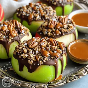 To make these Chocolate Turtle Apple Slices, gather the following items: - 2 large apples (Honeycrisp or Granny Smith recommended for a sweet-tart taste) - 1 cup granola (opt for a mix with nuts or chocolate chunks for added texture) - 1 cup semi-sweet chocolate chips - 1/2 cup caramel sauce (store-bought or homemade) - 1/4 teaspoon flaky sea salt - 1/2 cup chopped pecans or walnuts (optional, for crunch and flavor) Choosing the right apple is key. I love using Honeycrisp for its sweetness. Granny Smith adds a nice tartness that balances the rich chocolate and caramel. Both types hold up well and taste fantastic. Feel free to experiment with your favorite varieties, but aim for crisp apples. You can make these apple slices your own. Try adding mini chocolate chips on top for extra sweetness. Drizzle some peanut butter or almond butter for a nutty twist. Want a bit of spice? Sprinkle cinnamon or cayenne pepper over the chocolate. The options are endless! Start with two large apples. Honeycrisp or Granny Smith works well. Wash them well to remove wax. Dry the apples with a clean towel. Next, slice them into 1/4-inch rounds. Make sure to remove the core from each slice. Lay the slices on a parchment-lined baking sheet. This helps to catch drips and keeps it clean. Take 1 cup of semi-sweet chocolate chips. Put them in a microwave-safe bowl. Heat in the microwave for 30 seconds. After each round, stir the chocolate. Keep doing this until it is smooth. Be careful not to overheat it, as burned chocolate can spoil the taste. Now it's time for the fun part! Use a spoon or piping bag to drizzle the melted chocolate over the apple slices. Make sure to cover them well. Next, take 1/2 cup of caramel sauce. Warm it in the microwave for 15-20 seconds. This makes it easy to pour. Drizzle the warm caramel over the chocolate. It should pool in the centers nicely. Then, sprinkle 1 cup of granola on top, gently pressing down. If you want, add 1/2 cup of chopped nuts for extra crunch. Finish with a sprinkle of flaky sea salt to balance the flavors. Chill the baking sheet in the fridge for 20-30 minutes. This helps the chocolate and caramel set wonderfully. Enjoy these treats cold or at room temperature! For the full recipe, check out the details above. These chocolate turtle apple slices look great on any table. Serve them on a nice platter. You can add a dash of fun by drizzling extra caramel and chocolate over the top. Pair these slices with a scoop of vanilla ice cream for a creamy twist. Kids love them at parties, and they make perfect snacks for movie nights. Melting chocolate can be tricky. To do it right, use a microwave-safe bowl. Start by adding your chocolate chips. Heat them in short bursts of 30 seconds. Stir well after each round. This keeps the chocolate from burning. If you prefer, use a double boiler on the stove. Just make sure the water does not touch the bowl. Either way, you want smooth, melted chocolate for drizzling. For the best caramel drizzle, heat your caramel sauce before use. Just pop it in the microwave for about 15 to 20 seconds. This makes it easier to pour. Drizzle the warm caramel over the chocolate-covered apple slices. Let it pool in the centers for that perfect look. You can always add more caramel if you want a richer taste. {{image_4}} You can get creative with toppings on your Chocolate Turtle Apple Slices. Try adding crushed cookies for a crunchy twist. You can use Oreos or graham crackers for fun flavors. Dried fruit like cranberries or raisins can add a chewy texture. For a spicy kick, sprinkle cinnamon or cayenne pepper on the chocolate before it sets. You could even swap the nuts for sunflower seeds or pumpkin seeds if you want something different. If you want to make this treat a bit healthier, consider using dark chocolate instead of semi-sweet chocolate chips. Dark chocolate has less sugar and more antioxidants. You can also use a sugar-free caramel sauce to cut down on sugar. Instead of granola, try using rolled oats mixed with a bit of honey for a chewy topping. If you want to lower calories, reduce the number of nuts or skip them entirely. Make these slices special for the season! In fall, add a sprinkle of pumpkin spice to the apples before the chocolate. In summer, use fresh berries on top for a burst of color and flavor. For holidays, try drizzling white chocolate over the dark chocolate for a festive look. You can also use candy canes in winter for a minty crunch. Each season offers fun ways to change up your Chocolate Turtle Apple Slices. To keep your chocolate turtle apple slices fresh, store them in the fridge. First, place them in a single layer, if possible. If not, separate the slices with wax paper or parchment paper to prevent sticking. This helps maintain their shape and taste. Use an airtight container to keep the apple slices safe. Glass or plastic containers with a tight seal work well. Ensure the lid fits snugly to keep air out. Avoid using shallow containers, as they may crush the slices. These treats taste best within 1 to 2 days. After that, the apples may lose their crispness. If you want to keep them longer, you can store them for up to 5 days. Just remember, the sooner you eat them, the better they will taste! For the full recipe, check the recipe section. Yes, you can make these ahead of time. Prepare the apple slices and add the toppings. Then, chill them in the fridge. They taste great after a few hours. However, I recommend eating them within two days. This way, they stay fresh and crunchy. You can use many other fruits for this recipe. Try pears for a sweet twist. Bananas add a creamy texture. Strawberries bring a bright flavor. Pineapple slices can add a tropical vibe. Just make sure the fruit is firm enough to hold the toppings. Yes, this recipe is gluten-free. The main ingredients are apples, chocolate, and caramel. Granola may have gluten, so choose a gluten-free version. Always check the labels to ensure everything is safe for your diet. Enjoy this treat without worry! You learned how to make delicious caramel and chocolate apples. We discussed key ingredients, from apple types to tasty add-ins. You can customize them to fit your taste. I shared step-by-step instructions for perfecting each part. You now have helpful tips for serving and storing. Plus, I offered fun variations and answers to common questions. Making these treats is easy and fun. Enjoy your tasty creations any time!
