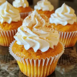 To make these tasty cupcakes, gather the following ingredients: - 1 cup canned pumpkin puree - 1 cup unsweetened almond milk (or your preferred type of milk) - ½ cup granulated sugar - ½ cup all-purpose flour - ¼ cup melted coconut oil (or unsalted butter) - 3 large eggs - 1 teaspoon vanilla extract - 2 teaspoons pumpkin pie spice - ½ teaspoon baking powder - ½ teaspoon salt - Whipped cream for topping (optional) You can swap some ingredients if needed. Here are my favorite substitutions: - Use regular milk instead of almond milk. - Replace granulated sugar with brown sugar for a richer flavor. - For a gluten-free option, use a gluten-free flour blend. - Swap coconut oil with unsalted butter if you prefer. - You can use flax eggs instead of real eggs for a vegan option. Choosing the best ingredients makes a big difference. Here are my tips: - Select pure canned pumpkin, not pumpkin pie filling. - Look for almond milk without added sugar for a healthier choice. - Choose organic sugar when possible for better quality. - Use fresh spices instead of old ones for stronger flavor. - Check the expiration dates on dairy products to ensure freshness. These tips help you create delicious and moist Impossible Pumpkin Pie Cupcakes. For the full recipe, check out the detailed instructions. To make these cupcakes, start by preheating your oven to 350°F (175°C). Grab a muffin tin and line it with cupcake liners. This will help you take them out easily after baking. In a large bowl, mix together the canned pumpkin puree, almond milk, sugar, melted coconut oil, eggs, and vanilla extract. Whisk until the mixture is smooth. In another bowl, sift the flour, pumpkin pie spice, baking powder, and salt. Sifting helps avoid lumps and makes the mix smooth. Slowly add this dry mix to the wet mix. Stir gently until you see no dry flour, but don't worry about lumps. They add to the cupcake's charm! Now, fill each cupcake liner about three-quarters full. This gives them room to rise while baking. Place the muffin tin in the preheated oven and bake for 20 to 25 minutes. When mixing, start with the wet ingredients. This helps them blend well. Make sure the coconut oil is not too hot; it should be warm but not boiling. This prevents cooking the eggs. Use a spatula to scrape the sides of the bowl, ensuring everything is mixed. When pouring the batter, use a ladle or measuring cup. This keeps your kitchen clean and makes pouring easier. Set a timer for 20 minutes. After that, check the cupcakes. Insert a toothpick into the center of one cupcake. If it comes out clean, they are done! If not, give them a few more minutes. Once baked, let the cupcakes cool in the tin for about 10 minutes. After that, move them to a wire rack to cool completely. This step is key to keeping them fluffy. For those who want the full recipe, check out the Full Recipe for more detailed steps and ingredients! Making cupcakes can be fun, but some mistakes can ruin them. Here are key points to keep in mind: - Overmixing the batter: This can make your cupcakes tough. Mix just until combined. - Skipping the cooling step: Letting them cool is crucial. Hot cupcakes can collapse. - Underfilling liners: If you don’t fill them enough, they won’t rise properly. Aim for three-quarters full. The texture of your cupcakes matters a lot. Here are tips to help you get it just right: - Use room temperature ingredients: Cold items can make the batter lumpy. Let eggs and milk sit out for a bit. - Sift dry ingredients: This helps prevent lumps and keeps the batter light. Sift flour, spices, and baking powder together. - Don’t open the oven too soon: This can cause them to sink. Wait until the baking time is almost up. Using the right tools makes a difference. Here’s what I recommend: - Muffin tin: A good non-stick muffin tin is key. It helps with easy removal. - Cupcake liners: Use paper liners for a clean finish. They also keep the cupcakes moist. - Mixing bowls: Have a large bowl for wet and a medium bowl for dry ingredients. - Whisk and spatula: A whisk helps blend smoothly, while a spatula ensures you mix properly without overdoing it. These tips will guide you in making delicious Impossible Pumpkin Pie Cupcakes. For a full recipe and more details, check out the Full Recipe. Enjoy baking! {{image_4}} You can make these cupcakes even better by adding chocolate or nuts. If you love chocolate, try folding in ½ cup of mini chocolate chips. They add a nice sweet touch. For a crunch, add ½ cup of chopped walnuts or pecans. Both options mix well with the pumpkin flavor. Just sprinkle them in after you combine the wet and dry ingredients. This gives your cupcakes extra taste and fun texture. You can easily adjust this recipe to fit your diet. To make these cupcakes gluten-free, swap all-purpose flour with a gluten-free blend. Just make sure it has a one-to-one ratio. For a vegan version, replace eggs with flax eggs. Mix 1 tablespoon of ground flaxseed with 2.5 tablespoons of water. Let it sit for 5 minutes to thicken. You can also use plant-based milk and coconut oil to keep it vegan. These swaps keep the taste delicious without the animal products. These cupcakes taste amazing on their own, but pairing them makes them even better. Serve them with a scoop of vanilla ice cream for a warm and cold treat. You can also enjoy them with a cup of hot coffee or spiced tea. The warmth of the drinks brings out the cupcake's flavors. For a festive touch, serve them at fall gatherings or for Thanksgiving dessert. With the right pairings, these cupcakes become a star of the meal. For the full recipe, check the earlier section. To keep your Impossible Pumpkin Pie Cupcakes fresh, store them in an airtight container. This helps keep moisture in and prevents them from drying out. If you plan to eat them within a few days, leave them at room temperature. For longer storage, move them to the fridge. Use parchment paper to separate layers if stacking them. This avoids sticking and maintains their shape. Freezing is a great way to save your cupcakes for later. First, let them cool completely. Then, wrap each cupcake in plastic wrap. Place them in a freezer-safe bag or container. Label the bag with the date. You can freeze them for up to three months. When you're ready to enjoy them, just take out the desired amount and let them thaw in the fridge overnight. To reheat your cupcakes, preheat the oven to 350°F (175°C). Place the cupcakes on a baking sheet and cover them with foil. Heat for about 10 minutes. This keeps them moist and warm. You can also use a microwave. Just heat them for 15-20 seconds. Be careful not to overheat, as this can dry them out. Enjoy your tasty fall treat from the Full Recipe! Impossible Pumpkin Pie Cupcakes come from a classic pumpkin pie recipe. They combine pie and cake into one treat. This idea became popular for its easy preparation and great taste. The “impossible” part refers to the unique way the ingredients mix. The batter forms a crust while baking. This makes them fun and delicious for fall gatherings. Yes, you can use fresh pumpkin! Just make sure to cook and puree it first. Start by peeling and chopping the pumpkin. Then, steam or boil it until soft. After that, blend it until smooth. This fresh option adds a vibrant flavor to your cupcakes. Just remember, fresh pumpkin may have more moisture. You might need to adjust the milk in the recipe. These cupcakes can last for about 3 to 5 days. Store them in an airtight container at room temperature. If you want them to last longer, you can freeze them. Wrap each cupcake tightly in plastic wrap. Then place them in a freezer bag. They can stay fresh in the freezer for up to 3 months. When you’re ready to eat, let them thaw at room temperature and enjoy. For the full recipe, check out the details above! In this post, we explored how to make Impossible Pumpkin Pie Cupcakes. We covered ingredient selection, baking steps, and tips for great results. I shared ways to avoid common mistakes and achieve the right texture. You also learned about fun variations and storage tips. Baking can be simple and fun with these strategies. Enjoy creating these tasty cupcakes and impressing your friends. With practice, you’ll master the art of cupcake making!