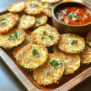 To make crispy air fryer zucchini chips, gather these main ingredients: - 2 medium zucchinis, washed and dried - 1 cup finely grated Parmesan cheese - 1 cup whole wheat breadcrumbs - 2 teaspoons garlic powder - 1 teaspoon onion powder - 1 teaspoon dried oregano - ½ teaspoon salt - ½ teaspoon freshly ground black pepper - 1 large egg, beaten - Cooking spray, for air frying You can add some fun twists to your zucchini chips with these optional ingredients: - Fresh herbs like basil or thyme for extra flavor - A pinch of cayenne pepper for some heat - Nutritional yeast for a cheesy flavor without dairy - Different breadcrumbs like panko for added crunch These crispy zucchini chips are a healthier snack option. Here’s a quick look at the nutrition: - Calories: About 150 per serving - Protein: 8 grams from the egg and cheese - Carbs: 18 grams, mainly from the zucchini and breadcrumbs - Fat: 7 grams, mostly healthy fats from the cheese - Dietary Considerations: These chips are vegetarian and can be made gluten-free with the right breadcrumbs. For the full recipe, check the Crispy Parmesan Air Fryer Zucchini Chips 🥒 details above. To start, wash the zucchinis under cool running water. Make sure to scrub off any dirt. After washing, dry them with a clean towel. Next, trim the ends off each zucchini. Slice them into thin rounds, about 1/8 inch thick. This thickness helps them cook evenly and get crispy. Now, it's time to make the coating. In a shallow bowl, mix together the finely grated Parmesan cheese, whole wheat breadcrumbs, garlic powder, onion powder, dried oregano, salt, and black pepper. Stir it well so that all the spices are mixed in. In a separate bowl, crack the egg and beat it until it looks smooth. This will be your egg wash that helps the coating stick to the zucchini. Preheat your air fryer to 370°F (190°C) for about 5 minutes. This step ensures your chips cook evenly. Take each zucchini slice and dip it into the egg wash first. Let any extra egg drip off. Then, press it into the breadcrumb mixture, making sure to coat it well. Place the coated zucchini chips in a single layer in the air fryer basket. Leave space between them to let air flow. If you have many slices, work in batches. Lightly spray the tops with cooking spray to help them get crispy. Air fry the zucchini chips for 10 to 12 minutes. Flip them halfway through to help them cook evenly. When they are golden brown, they are ready. After cooking, take them out and place them on a paper towel to cool. This helps absorb any extra oil. For the complete recipe, check out the full recipe section. To get that perfect crunch, use a light spray of oil. This helps the chips brown nicely. Place the zucchini chips in a single layer in the air fryer. Make sure not to crowd them. If they touch, they won’t crisp up well. Cook your zucchini chips in batches if needed. This gives them room to breathe and cook evenly. Flip them halfway through cooking. This ensures both sides get the same crispy finish. It’s a simple step that makes a big difference. Want to spice things up? Try adding smoked paprika or cayenne pepper to the breadcrumb mix. Fresh herbs like thyme or basil work well too. A little zest can turn a good chip into a great one. Feel free to experiment! {{image_4}} You can add fun flavors to your zucchini chips. Here are a few ideas: - Spicy Zucchini Chips: Mix cayenne pepper or red pepper flakes into the breadcrumb mix. - Herbed Zucchini Chips: Add fresh herbs like rosemary or thyme for a fragrant touch. - Cheesy Zucchini Chips: Mix in different cheeses like cheddar or mozzarella for extra zest. If you don’t have an air fryer, you can still enjoy these chips. Baking is a great option: - Preheat your oven to 425°F (220°C). - Spread the coated zucchini slices on a baking sheet in a single layer. - Bake for 20-25 minutes, flipping halfway through, until golden and crisp. Pan-frying is another choice: - Heat oil in a skillet over medium heat. - Fry the zucchini chips in batches for 2-3 minutes on each side until crisp. Need to adjust for dietary needs? Here are some options: - Gluten-Free: Use gluten-free breadcrumbs or ground almonds for the coating. - Low-Carb: Replace breadcrumbs with crushed pork rinds or almond flour. These changes keep your zucchini chips tasty while fitting your diet. For the full recipe, check out the complete guide. To keep your zucchini chips fresh, store them in an airtight container. Line the container with a paper towel to absorb moisture. Place the chips in a single layer if possible. This will help maintain their crunch. If you have a lot of chips, consider using multiple layers and changing the paper towel as needed. For longer storage, you can freeze the chips. Just make sure they cool completely before placing them in a freezer bag. Remove as much air as you can from the bag before sealing. When it’s time to enjoy your leftover chips, I recommend reheating them in the air fryer. Set the air fryer to 350°F (175°C). Heat them for about 5 minutes. This will help them regain their crispiness. You can also use an oven at the same temperature, placing the chips on a baking sheet. Avoid using a microwave, as it can make them soggy. Zucchini chips will stay fresh in the refrigerator for about 2 to 3 days. If you freeze them, they can last up to 2 months. After that, they may lose flavor and texture. Always check for any signs of spoilage before eating. If they look or smell off, it’s best to toss them. Enjoy your crispy snacks while they are at their best! For the full recipe, check out the Crispy Air Fryer Zucchini Chips with Parmesan recipe. To make zucchini chips less soggy, start by removing moisture. Here are some tips: - Slice Thinly: Cut zucchini into thin rounds, about 1/8 inch thick. - Salt the Zucchini: Sprinkle salt on the slices and let them sit for 15-30 minutes. This draws out moisture. - Pat Dry: Use paper towels to pat the slices dry after salting. - Avoid Overcrowding: Place zucchini chips in a single layer in the air fryer. This helps them crisp up. Yes, you can use other vegetables! Here are some ideas: - Sweet Potatoes: Slice them thin and coat as you would zucchini. - Eggplant: Works well if you salt it first to reduce moisture. - Carrots: Cut into thin strips and follow the same coating method. These veggies can also become crispy and tasty snacks. Just keep the cooking times in mind, as they may vary. Dipping sauces can elevate your zucchini chips. Here are some tasty options: - Marinara Sauce: A classic choice for a tangy kick. - Ranch Dressing: Creamy and flavorful, perfect for dipping. - Yogurt Dip: Mix yogurt with herbs for a refreshing sauce. These sauces add extra flavor and make your snack even more enjoyable. For more ideas, check the full recipe. In this post, we covered how to make crispy zucchini chips. We discussed key ingredients, detailed steps for preparation, and tips for perfecting the crispiness. You learned about flavor variations and storage tips. Finally, we answered common questions to help you succeed. With these easy methods, you can enjoy healthy and tasty snacks anytime. Now, grab your zucchini and get cooking!