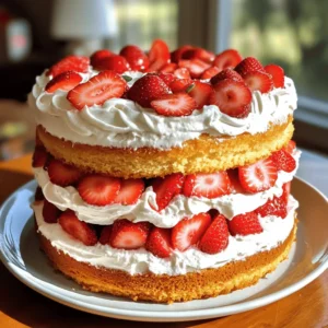 To make the moist vanilla cake, you will need: - 2 ½ cups all-purpose flour - 2 ½ teaspoons baking powder - ½ teaspoon baking soda - ½ teaspoon salt - 1 cup unsalted butter, softened to room temperature - 2 cups granulated sugar - 4 large eggs, at room temperature - 1 tablespoon pure vanilla extract - 1 cup buttermilk, at room temperature For the delicious strawberry filling, gather these ingredients: - 2 cups fresh strawberries, hulled and sliced - ½ cup powdered sugar You will need specific tools to create this cake: - Two 9-inch round cake pans - Electric mixer - Mixing bowls (medium and large) - Whisk - Spatula - Wire rack for cooling - Serving plate Using these ingredients and equipment ensures you create a delightful moist vanilla cake with a sweet strawberry filling. It helps to prepare everything before you start. This makes the cooking process smoother and more fun. Happy baking! To start, gather your ingredients. You will need flour, baking powder, baking soda, salt, butter, sugar, eggs, vanilla extract, and buttermilk. 1. Preheat your oven to 350°F (175°C). 2. Grease two 9-inch round cake pans. Dust them lightly with flour. 3. In a bowl, whisk together 2 ½ cups of flour, 2 ½ teaspoons of baking powder, ½ teaspoon of baking soda, and ½ teaspoon of salt. Set this aside. 4. In a large mixing bowl, beat 1 cup of softened butter with 2 cups of sugar. Mix it until it turns light and fluffy. This should take about 3-4 minutes. 5. Add 4 large eggs one at a time. Make sure each egg is mixed in well before adding the next. Stir in 1 tablespoon of vanilla extract. 6. Gradually mix in the flour mixture and 1 cup of buttermilk. Alternate adding them, starting and ending with the flour. Mix gently until just combined. Now, it’s time to bake the cakes. 1. Divide the batter evenly between the two prepared pans. Smooth the tops with a spatula. 2. Bake for 25-30 minutes. You can check if they are done by inserting a toothpick in the center. If it comes out clean, they are ready! 3. Once done, remove the pans from the oven. Let them cool for 10 minutes. 4. Carefully transfer the cakes to a wire rack to cool completely. This keeps them moist and fluffy. While the cakes bake, prepare the strawberry filling. 1. In a medium bowl, combine 2 cups of hulled and sliced strawberries with ½ cup of powdered sugar. 2. Let this mixture sit for about 15-20 minutes. The sugar will draw out the juices from the strawberries. 3. After resting, you will have a sweet, juicy filling that will add flavor and moisture to your cake. For the full recipe, remember to check the detailed instructions provided above! To make a moist vanilla cake, follow these tips: - Use Room Temperature Ingredients: Bring your butter, eggs, and buttermilk to room temp. This helps blend better and creates a smooth batter. - Don’t Overmix: When combining wet and dry ingredients, mix just until combined. Overmixing can make your cake dense. - Add Sour Cream or Yogurt: For extra moisture, you can mix in a bit of sour cream or yogurt. This adds richness and flavor. - Check Oven Temperature: Use an oven thermometer to ensure your oven is at the right heat. An incorrect temperature can dry out your cake. Prepare your strawberries with these methods: - Choose Fresh Strawberries: Look for ripe strawberries that are bright red. This ensures the best flavor. - Hulling: Remove the green tops carefully. You can use a paring knife or a huller for this task. - Sugar Time: After slicing the strawberries, mix them with powdered sugar. Let them sit for 15-20 minutes. This helps draw out their sweet juices. - Taste Test: Always taste the strawberries before using them. If they are sour, add a bit more sugar to balance the flavor. Frost your cake beautifully with these tips: - Chill the Cake: Before frosting, chill the cake layers for about 30 minutes. This helps the frosting stay in place. - Use a Crumb Coat: Spread a thin layer of frosting on the cake first. This traps crumbs and creates a smooth surface for the final layer. - Pipe for Elegance: Use a piping bag to create fun designs. Simple swirls or rosettes can make your cake look stunning. - Garnish with Fresh Strawberries: Top your cake with whole strawberries or slices. This adds a nice touch and makes it look festive. For the full recipe, you can refer to the earlier section in this article. {{image_4}} If you want to change up the flavor of your vanilla cake, you have many options. Try adding lemon zest or almond extract for a fresh twist. You could also use coconut milk instead of buttermilk for a tropical taste. Chocolate lovers can mix cocoa powder into the batter for a rich chocolate cake. Each flavor adds its own charm to the cake. While strawberry filling is sweet and bright, you can experiment with other fruits. Blueberries or raspberries work great too. For a more decadent treat, consider a chocolate ganache or pastry cream. If you love nuts, a nut butter filling can add a rich, creamy layer. These fillings can make each slice a delight. Frosting is where you can get really creative. A classic whipped cream frosting is light and fluffy. If you want something richer, try cream cheese frosting. It pairs well with fruit flavors. You can also add a touch of food coloring to make the frosting pop. For a fun twist, drizzle some chocolate or caramel sauce on top. Each frosting choice brings a new look and taste to your cake. For the full recipe, check out the deliciously moist vanilla cake with strawberry filling. To keep your moist vanilla cake fresh, wrap it well. Use plastic wrap or aluminum foil. Place it in an airtight container. Store it at room temperature for up to three days. If you want it to last longer, refrigerate it. The cool air will help maintain its moisture. Freezing is a great way to store leftover cake. First, let the cake cool completely. Then, slice it into pieces for easy access. Wrap each slice in plastic wrap tightly. Place the wrapped slices in a freezer-safe bag or container. This method keeps the cake fresh for up to three months. Remember to label the bag with the date. When you're ready to enjoy your cake again, reheating is key. Remove the cake from the fridge or freezer. If frozen, let it thaw in the fridge overnight. For a quick warm-up, place a slice in the microwave. Heat it for 10-15 seconds. Check if it’s warm; avoid overheating to keep it moist. You can also warm it in the oven at 350°F for about 5-10 minutes. Enjoy your delicious cake just like fresh! You can easily make buttermilk at home. Just mix 1 cup of milk with 1 tablespoon of vinegar or lemon juice. Let it sit for about 5-10 minutes. This will thicken the milk and give it a tangy flavor. You can also use plain yogurt or sour cream. Just thin them with a little milk to match the buttermilk's consistency. To prevent sticking, grease your pans well. Use butter or non-stick spray and coat the sides and bottom. Dust with flour after greasing. You can also use parchment paper for extra protection. Cut circles for the bottom of the pans and fit them in. This way, you can lift the cakes out easily. Yes, you can make this cake ahead of time. Bake the cakes and let them cool completely. Wrap each layer in plastic wrap and store them in the fridge for up to 3 days. You can also freeze them for longer storage. Just thaw them in the fridge before assembling. Making the strawberry filling ahead is great too. Just keep it in the fridge until you are ready to use it. For the best taste, frost the cake close to serving time. Check the Full Recipe for more details. This blog post covered the key steps to making a moist vanilla cake with strawberry filling. We discussed essential ingredients, baking tips, and smart storage methods. You can enhance your cake with many flavors and fillings too. Remember, practice makes perfect. Enjoy experimenting with your cakes. Each attempt brings you closer to a delicious result. Happy baking!