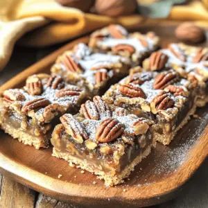 - 1 cup almond flour - 1/2 cup rolled oats - 1/4 cup coconut oil, melted - 1/4 cup maple syrup - 1/4 teaspoon salt - 1/2 teaspoon vanilla extract - 1 cup pecans, roughly chopped - 1/2 cup medjool dates, pitted and finely chopped - 1/4 cup almond butter - 1/4 cup unsweetened almond milk - 1 teaspoon ground cinnamon - 1/2 teaspoon ground nutmeg - A pinch of sea salt These main ingredients create the base of your healthy vegan pecan pie bars. Almond flour gives a nutty flavor and a good texture. Rolled oats add heartiness. Coconut oil binds it all together with a rich taste. Maple syrup sweetens the bars without refined sugar. Pecan nuts bring crunch and great flavor. Medjool dates are nature's candy, adding natural sweetness and moisture. - Ground cinnamon - Ground nutmeg - Almond butter These add-ins are great for extra flavor. Ground cinnamon gives a warm spice that pairs well with nuts. Ground nutmeg adds a hint of sweetness. Almond butter boosts the nutty taste and adds creaminess. Feel free to mix and match these to suit your taste. - Mixing bowls - Baking dish - Parchment paper - Food processor Having the right tools makes cooking easier. Use mixing bowls to combine your ingredients. A baking dish helps shape the bars. Parchment paper makes clean-up simple and helps lift out the bars. A food processor blends your filling to a smooth texture. With these tools, you’ll whip up these bars with ease. For the full recipe, refer to the section mentioned above. First, set your oven to 350°F (175°C). This temperature is perfect for baking. Next, grab an 8x8 inch baking dish. Line it with parchment paper. Leave some paper hanging over the edges. This helps lift the bars out later. In a large bowl, mix these ingredients: - 1 cup almond flour - 1/2 cup rolled oats - 1/4 cup melted coconut oil - 1/4 cup maple syrup - 1/4 teaspoon salt Stir until you get a crumbly dough. Now, press this dough into the bottom of your baking dish. Make sure it is even across the base. Now, let’s create the filling. In another bowl, combine: - 1/2 cup pitted medjool dates, finely chopped - 1/4 cup almond butter - 1/4 cup unsweetened almond milk - 1 teaspoon ground cinnamon - 1/2 teaspoon ground nutmeg - A pinch of sea salt Use a food processor to blend these until smooth. You want a creamy texture that is rich and tasty. Fold in 1 cup of roughly chopped pecans into your filling. Spread this mixture over the crust evenly. Use a spatula for a smooth top. Bake the dish for 20-25 minutes. Keep an eye on it. The filling should look set and the edges should turn golden brown. After baking, let the bars cool completely in the pan. Use the parchment overhang to lift them out easily. Finally, cut them into squares or bars. For the full recipe, check out the detailed guide above. Enjoy your healthy vegan pecan pie bars! To get a crumbly crust, use almond flour and oats. Mix them with melted coconut oil and maple syrup. Press this mixture firmly into the baking dish. Bake it for just 10 minutes to set. This gives you a strong base for your bars. For a smooth filling, blend medjool dates, almond butter, and almond milk. Use a food processor for this task. Blend until it turns creamy. This step is key for that delicious, rich flavor in every bite. Adding spices can elevate your bars. Ground cinnamon and nutmeg work wonders. These spices make the filling warm and cozy. You can also play with sweeteners. Use agave syrup or coconut sugar for a twist. These options can make your bars even healthier. When serving, cut the bars into neat squares. A clean cut shows off the layers nicely. For garnishing, try dusting with powdered sugar. You can also add a spoonful of coconut cream on top. This makes them look fancy and inviting! {{image_4}} If you want to skip nuts, use oat flour instead of almond flour. It gives a nice texture. For toppings, use seeds like pumpkin or sunflower. They add a great crunch without nuts. You can make these bars sugar-free. Use a sugar substitute like stevia or erythritol. Adjust the amount based on your taste. Always taste as you go to get the right sweetness. For a richer flavor, add cocoa powder to the filling. It makes the bars extra special. You can also drizzle dark chocolate on top after they cool. This adds a fun touch for chocolate fans. These variations let you enjoy Healthy Vegan Pecan Pie Bars in different ways. You can find the full recipe to try them all! To keep your healthy vegan pecan pie bars fresh, use airtight containers. Glass or plastic containers work well. Place a piece of parchment paper between layers to avoid sticking. Store them in the fridge at a cool temperature, around 35°F (1.6°C). This will help keep the bars tasty and fresh for longer. To freeze the bars, first, cut them into squares. Wrap each piece in plastic wrap tightly. Then, place the wrapped bars in a freezer-safe bag. Make sure to squeeze out all the air. For the best flavor, try to eat them within three months. When you're ready to enjoy, take them out and let them thaw in the fridge overnight. This keeps them moist and tasty. In the fridge, the bars last about one week. Check for signs of spoilage before eating. If you see mold or if they smell off, it’s best to toss them. Fresh pecan pie bars should feel firm but not hard. Keeping an eye on these signs helps ensure a delicious snack every time. Yes, you can use other sweeteners. Agave syrup works well. You can also try honey if you're not strictly vegan. Both add sweetness without changing the flavor too much. Adjust the amount based on your taste. Just remember that different sweeteners may affect the texture. Absolutely! All the ingredients in this recipe are gluten-free. Almond flour and rolled oats are safe for gluten-free diets. Always check the labels to ensure they meet your needs. This way, you can enjoy these bars without worry. Look for a golden brown edge on the filling. The center should not jiggle when you gently shake the pan. If you see a slight puff, that’s a good sign! Let them cool before cutting to ensure they set properly. Yes, you can make these bars in advance. Prepare them the day before and store them in the fridge. They last well for up to a week. Just cut them into squares when you're ready to serve. Enjoy these tasty snacks any time! This blog post covered key steps to make delicious, healthy bars. We looked at main ingredients like almond flour, rolled oats, and maple syrup. You learned how to prepare the crust and filling, then how to bake and store your treats. By following these tips, you can customize your bars to fit your taste. Enjoy sharing your creations, and make them a regular part of your snacks! Happy baking!